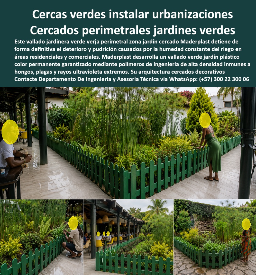 Vallado jardinera verde Verja Perimetral Zona Jardín Cercado Maderplast Cercas Verdes Urbanizaciones Vallado Verde Jardín Plástico Color Permanente Garantizado Cercados perimetrales jardines verdes listos para instalar Cercados Decorativos A