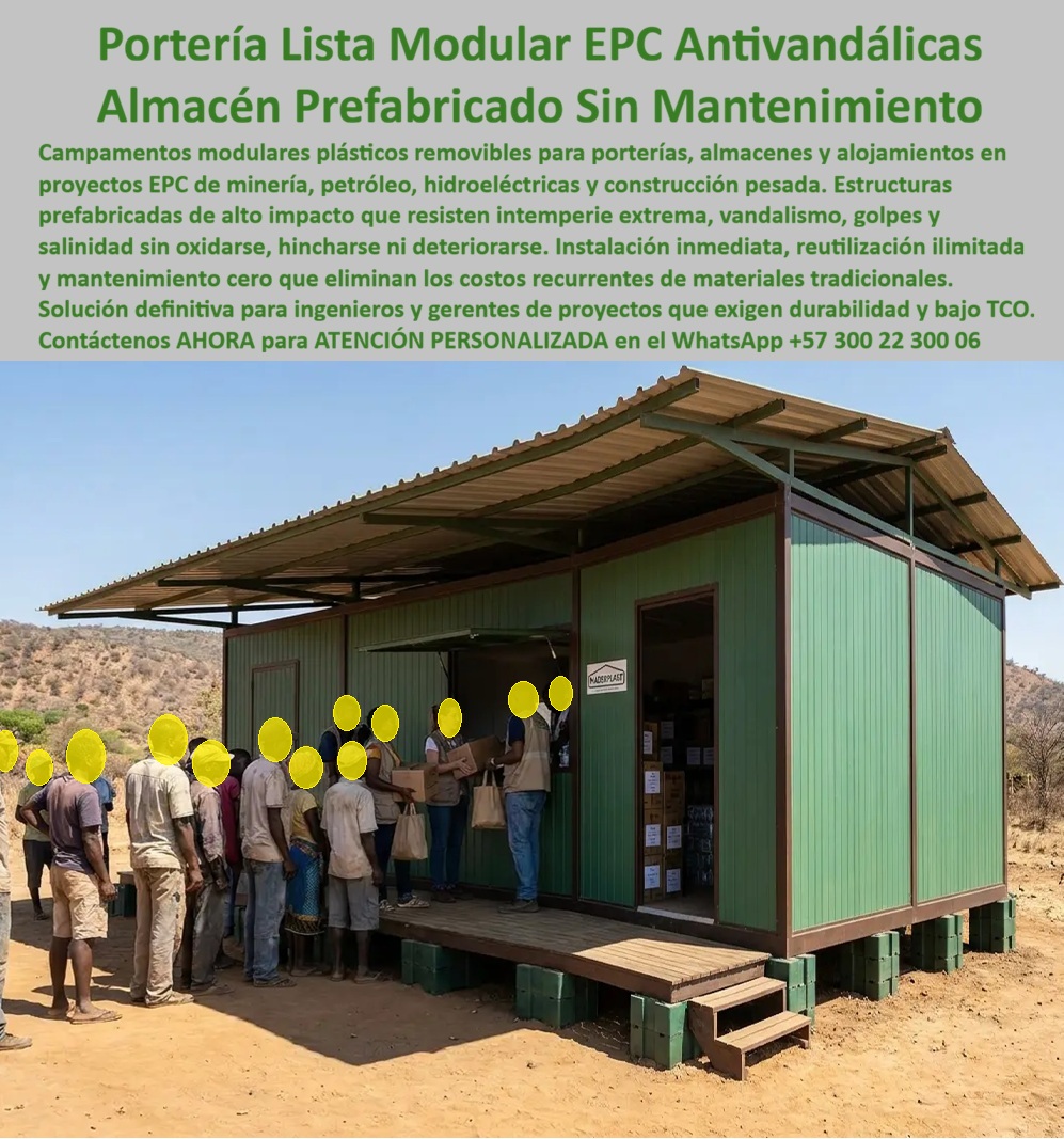 Campamento Portería Almacén Campamentos Alojamientos EPC Maderplast - CAMPAMENTO PORTERÍA ALMACÉN CAMPAMENTOS ALOJAMIENTOS EPC MADERPLAST PARA MEGAPROYECTOS Y GRANDES OBRAS El Campamento Portería Almacén Campamentos Alojamientos EPC Maderplast, constituido por los Campamentos Modulares EPC Grandes Obras, los Campamentos modulares EPC megaobras, los Campamentos EPC Megaproyectos, los Campamentos Modulares Premium y los Campamentos Técnicos EPC VIP, es la solución protagonista para el control logístico, almacenamiento seguro y alojamiento en frentes de obra de alta exigencia. La imagen exhibe una portería y almacén modular prefabricado en verde técnico Maderplast elevado sobre bloques sintéticos de base, equipado con ventana de atención tipo taquilla y puerta de acceso al depósito, donde personal técnico distribuye suministros e insumos a los trabajadores en un terreno agreste. El encabezado de la pieza gráfica destaca: "Portería Lista Modular EPC Antivandálicas Almacén Prefabricado Sin Mantenimiento. Campamentos modulares plásticos removibles para porterías, almacenes y alojamientos en proyectos EPC de minería, petróleo, hidroeléctricas y construcción pesada. Estructuras prefabricadas de alto impacto que resisten intemperie extrema, vandalismo, golpes y salinidad sin oxidarse, hincharse ni deteriorarse. Instalación inmediata, reutilización ilimitada y mantenimiento cero que eliminan los costos recurrentes de materiales tradicionales. Solución definitiva para ingenieros y gerentes de proyectos que exigen durabilidad y bajo TCO. Contáctenos AHORA para ATENCIÓN PERSONALIZADA en el WhatsApp +57 300 22 300 06". La edificación de almacenes, porterías y campamentos de acopio mediante casetas metálicas convencionales o paneles de madera genera severas deficiencias por corrosión acelerada en terrenos salinos, abolladuras por impacto de herramientas, ataques vandálicos, infiltraciones de agua y deformaciones en los traslados. La implementación de placas macizas de polipropileno y paneles plásticos estructurales Maderplast como reemplazo del fenólico, de las láminas metálicas y del cartón yeso soluciona de raíz estos problemas. Fabricados en polímero técnico macizo e inalterable, estos módulos garantizan estructuras antivandálicas, impermeables, inmunes al óxido e indestructibles ante golpes o uso intensivo de almacén, eliminando los gastos por repintado, resanes o mantenimientos periódicos en la construcción acelerada y la construcción inteligente. En la logística de infraestructura crítica y la construcción moldes para concreto o módulos habitacionales, los paneles para encofrado, tableros para encofrado, placas para encofrados y placas para formaletas Maderplast aseguran la máxima velocidad de ensamble modular y desmontaje. A diferencia de los contenedores de carga expuestos al sobrecalentamiento e hinchamiento por condensación, este sistema de mampostería plástica y formaletas reutilizables y encofrados reutilizables en paredes y placas no sufre degradación biológica ni química ante la humedad del suelo o agentes corrosivos. Su reutilización ilimitada permite trasladar y reubicar la portería o el almacén en múltiples frentes de trabajo de megaproyectos EPC sin pérdida de tolerancia geométrica, optimizando el aprovechamiento de activos y reduciendo drásticamente el costo total de propiedad (TCO). Las soluciones constructivas y la ingeniería modular Maderplast demuestran que las estructuras de la competencia, aun cuando fueran regaladas, resultan sumamente costosas para la gerencia de obra por las frecuentes reparaciones por robos o vandalismo, la corrosión prematura, la pérdida de mercancía por filtraciones y los costos de descarte al finalizar el proyecto. Maderplast asegura acabados estructurales, acabados permanentes y acabados arquitectónicos que entregan seguridad física y valor técnico inmediato, respaldados por un proceso industrial con certificación ISO 9001 en diseño y desarrollo e ISO 14001 en gestión ambiental, probados bajo estricta norma técnica. "DIRECTOR GENERAL DE OBRA — CONSTRUCTORA BOLÍVAR S.A. Implementar la portería, almacén y campamentos modulares EPC Maderplast en nuestro frente de obra nos permitió contar con un centro de acopio antivandálico e indestructible en tiempo récord. Eliminamos al 100% el mantenimiento por humedad u óxido y garantizamos un activo modular totalmente reutilizable para nuestras siguientes fases.'" Para la verificación técnica de capacidad portante, resistencia al impacto, memorias de cálculo, planos acotados o inspección de ensayos de laboratorio en video (como las pruebas de resistencia extrema Maderplast ante retroexcavadora y rotomartillo en YouTube: youtube.com/watch?v=doRIRlOAgX8, montaje de estructuras en youtube.com/watch?v=IwzorusG2ss y modelos habitacionales en youtube.com/watch?v=TbUhZ6y9vrM), el equipo proyectista e ingenieros de obra pueden solicitar la documentación respaldada. Contacto directo con el Departamento de Ingeniería para asesoría personalizada. Ing. Soporte Técnico: (+57) 300 22 300 06. Campamentos Modulares EPC Grandes Obras, Campamentos modulares EPC megaobras, Campamentos EPC Megaproyectos, Campamentos Modulares Premium, Campamentos Técnicos EPC VIP Campamento Portería Almacén Campamentos Alojamientos EPC Maderplast Campamentos Modulares EPC Grandes Obras Campamentos modulares EPC megaobras Campamentos EPC Megaproyectos Campamentos Modulares Premium Campamentos Técnicos EPC VIP CAMPAMENTO PORTERÍA ALMACÉN CAMPAMENTOS ALOJAMIENTOS EPC MADERPLAST PARA MEGAPROYECTOS Y GRANDES OBRAS El Campamento Portería Almacén Campamentos Alojamientos EPC Maderplast, constituido por los Campamentos Modulares EPC Grandes Obras, los Campamentos modulares EPC megaobras, los Campamentos EPC Megaproyectos, los Campamentos Modulares Premium y los Campamentos Técnicos EPC VIP, es la solución protagonista para el control logístico, almacenamiento seguro y alojamiento en frentes de obra de alta exigencia. La imagen exhibe una portería y almacén modular prefabricado en verde técnico Maderplast elevado sobre bloques sintéticos de base, equipado con ventana de atención tipo taquilla y puerta de acceso al depósito, donde personal técnico distribuye suministros e insumos a los trabajadores en un terreno agreste. El encabezado de la pieza gráfica destaca: "Portería Lista Modular EPC Antivandálicas Almacén Prefabricado Sin Mantenimiento. Campamentos modulares plásticos removibles para porterías, almacenes y alojamientos en proyectos EPC de minería, petróleo, hidroeléctricas y construcción pesada. Estructuras prefabricadas de alto impacto que resisten intemperie extrema, vandalismo, golpes y salinidad sin oxidarse, hincharse ni deteriorarse. Instalación inmediata, reutilización ilimitada y mantenimiento cero que eliminan los costos recurrentes de materiales tradicionales. Solución definitiva para ingenieros y gerentes de proyectos que exigen durabilidad y bajo TCO. Contáctenos AHORA para ATENCIÓN PERSONALIZADA en el WhatsApp +57 300 22 300 06". La edificación de almacenes, porterías y campamentos de acopio mediante casetas metálicas convencionales o paneles de madera genera severas deficiencias por corrosión acelerada en terrenos salinos, abolladuras por impacto de herramientas, ataques vandálicos, infiltraciones de agua y deformaciones en los traslados. La implementación de placas macizas de polipropileno y paneles plásticos estructurales Maderplast como reemplazo del fenólico, de las láminas metálicas y del cartón yeso soluciona de raíz estos problemas. Fabricados en polímero técnico macizo e inalterable, estos módulos garantizan estructuras antivandálicas, impermeables, inmunes al óxido e indestructibles ante golpes o uso intensivo de almacén, eliminando los gastos por repintado, resanes o mantenimientos periódicos en la construcción acelerada y la construcción inteligente. En la logística de infraestructura crítica y la construcción moldes para concreto o módulos habitacionales, los paneles para encofrado, tableros para encofrado, placas para encofrados y placas para formaletas Maderplast aseguran la máxima velocidad de ensamble modular y desmontaje. A diferencia de los contenedores de carga expuestos al sobrecalentamiento e hinchamiento por condensación, este sistema de mampostería plástica y formaletas reutilizables y encofrados reutilizables en paredes y placas no sufre degradación biológica ni química ante la humedad del suelo o agentes corrosivos. Su reutilización ilimitada permite trasladar y reubicar la portería o el almacén en múltiples frentes de trabajo de megaproyectos EPC sin pérdida de tolerancia geométrica, optimizando el aprovechamiento de activos y reduciendo drásticamente el costo total de propiedad (TCO). Las soluciones constructivas y la ingeniería modular Maderplast demuestran que las estructuras de la competencia, aun cuando fueran regaladas, resultan sumamente costosas para la gerencia de obra por las frecuentes reparaciones por robos o vandalismo, la corrosión prematura, la pérdida de mercancía por filtraciones y los costos de descarte al finalizar el proyecto. Maderplast asegura acabados estructurales, acabados permanentes y acabados arquitectónicos que entregan seguridad física y valor técnico inmediato, respaldados por un proceso industrial con certificación ISO 9001 en diseño y desarrollo e ISO 14001 en gestión ambiental, probados bajo estricta norma técnica. "DIRECTOR GENERAL DE OBRA — CONSTRUCTORA BOLÍVAR S.A. Implementar la portería, almacén y campamentos modulares EPC Maderplast en nuestro frente de obra nos permitió contar con un centro de acopio antivandálico e indestructible en tiempo récord. Eliminamos al 100% el mantenimiento por humedad u óxido y garantizamos un activo modular totalmente reutilizable para nuestras siguientes fases.'" Para la verificación técnica de capacidad portante, resistencia al impacto, memorias de cálculo, planos acotados o inspección de ensayos de laboratorio en video (como las pruebas de resistencia extrema Maderplast ante retroexcavadora y rotomartillo en YouTube: youtube.com/watch?v=doRIRlOAgX8, montaje de estructuras en youtube.com/watch?v=IwzorusG2ss y modelos habitacionales en youtube.com/watch?v=TbUhZ6y9vrM), el equipo proyectista e ingenieros de obra pueden solicitar la documentación respaldada. Contacto directo con el Departamento de Ingeniería para asesoría personalizada. Ing. Soporte Técnico: (+57) 300 22 300 06.