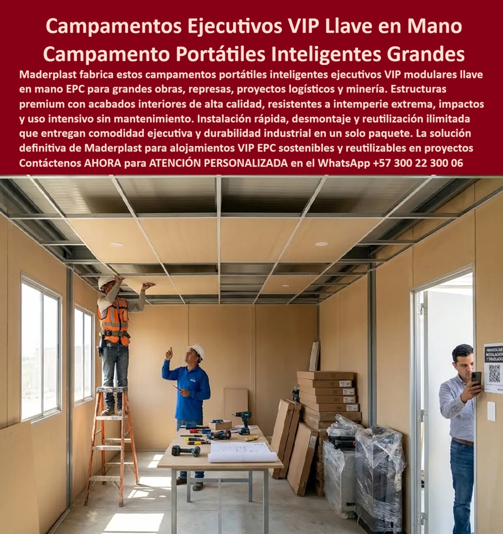 Campamentos Portátiles Inteligentes Campamentos Ejecutivos VIP Maderplast - CAMPAMENTOS PORTÁTILES INTELIGENTES Y CAMPAMENTOS EJECUTIVOS VIP MADERPLAST PARA GRANDES OBRAS Los Campamentos Portátiles Inteligentes Campamentos Ejecutivos VIP Maderplast, constituidos por la solución de Campamento Llave en Mano, los Campamentos Modulares Grandes Obras, el campamento logístico construcción represa, los Campamentos Sostenibles y Reutilizables y los Campamentos VIP, representan la infraestructura modular de nivel superior para albergar personal directivo y técnico en proyectos EPC. La imagen ilustra el proceso de montaje e instalación interior de un módulo ejecutivo VIP donde operarios calificados ajustan paneles de cielo raso y muros de polipropileno color madera clara Maderplast sobre estructura metálica de perfilería liviana, mientras un ingeniero residente supervisa los acabados de alta especificación. El encabezado de la pieza gráfica precisa: "Campamentos Ejecutivos VIP Llave en Mano Campamento Portátiles Inteligentes Grandes. Maderplast fabrica estos campamentos portátiles inteligentes ejecutivos VIP modulares llave en mano EPC para grandes obras, represas, proyectos logísticos y minería. Estructuras premium con acabados interiores de alta calidad, resistentes a intemperie extrema, impactos y uso intensivo sin mantenimiento. Instalación rápida, desmontaje y reutilización ilimitada que entregan comodidad ejecutiva y durabilidad industrial en un solo paquete. La solución definitiva de Maderplast para alojamientos VIP EPC sostenibles y reutilizables en proyectos. Contáctenos AHORA para ATENCIÓN PERSONALIZADA en el WhatsApp +57 300 22 300 06". El montaje de oficinas y módulos residenciales ejecutivos en frentes de obra aislados utilizando contenedores de carga adaptados, paneles de yeso cartón o madera contrachapada ocasiona serios inconvenientes por aislamiento térmico deficiente, condensación interna, formación de moho, abolladuras por impacto y rápido deterioro de la imagen corporativa. La implementación de placas macizas de polipropileno y paneles plásticos estructurales Maderplast como reemplazo del fenólico y del drywall resuelve definitivamente estas patologías. Fabricados en polipropileno técnico inerte y denso, estos módulos garantizan confort térmico y acústico, acabados interiores tipo madera inalterables al uso intensivo, inmunidad total al agua y facilidad de limpieza sin requerir pintura ni pañetes. En la gestión logística de grandes obras como represas, minería y proyectos energéticos, los paneles para encofrado, tableros para encofrado, placas para encofrados y placas para formaletas Maderplast destacan por su máxima ligereza y facilidad de ensamble modular. A diferencia de las casetas metálicas tradicionales propensas a la oxidación o las estructuras de madera expuestas al deterioro biológico, este sistema de mampostería plástica y formaletas reutilizables y encofrados reutilizables en paredes y placas no sufre degradación ante la humedad del ambiente ni la radiación UV. Su diseño permite múltiples ciclos de desmonte, transporte y reubicación sin pérdida de tolerancia geométrica ni daño en sus componentes, lo que reduce sustancialmente el costo total de propiedad (TCO) para la firma contratista. Las soluciones constructivas y la ingeniería modular Maderplast demuestran que las alternativas de la competencia, aun cuando fuesen obsequiadas, resultan carísimas para la dirección del proyecto por los altos gastos de climatización, las constantes reparaciones, la pérdida de confort ejecutivo y los costos de descarte al final del proyecto. Maderplast asegura acabados estructurales, acabados permanentes y acabados arquitectónicos de alta gama que protegen la inversión, respaldados por plantas de producción certificadas bajo norma ISO 9001 en diseño y desarrollo e ISO 14001 en gestión ambiental, probadas bajo estrictos ensayos de laboratorio. "DIRECTOR GENERAL DE OBRA — CONSTRUCTORA BOLÍVAR S.A. Implementar los campamentos portátiles inteligentes y módulos ejecutivos VIP Maderplast en la logística de nuestra obra de represa nos permitió instalar oficinas de alta especificación en la mitad del tiempo habitual. Eliminamos por completo el mantenimiento por humedad, ofreciendo confort ejecutivo superior y garantizando un activo 100% reutilizable para nuestros siguientes proyectos.'" Para verificación técnica de rendimiento térmico, memorias de cálculo, planos acotados o inspección de pruebas físicas en video (como los ensayos de resistencia extrema Maderplast ante retroexcavadora y rotomartillo en YouTube: youtube.com/watch?v=doRIRlOAgX8, montaje estructural en youtube.com/watch?v=IwzorusG2ss y modelos habitacionales en youtube.com/watch?v=TbUhZ6y9vrM), el equipo proyectista e ingenieros de obra pueden solicitar la documentación respaldada. Contacto directo con el Departamento de Ingeniería para asesoría personalizada. Ing. Soporte Técnico: (+57) 300 22 300 06. Campamento Llave en Mano, Campamentos Modulares Grandes Obras, campamento logístico construcción represa, Campamentos Sostenibles y Reutilizables, Campamentos VIP Campamentos Portátiles Inteligentes Campamentos Ejecutivos VIP Maderplast Campamento Llave en Mano Campamentos Modulares Grandes Obras campamento logístico construcción represa Campamentos Sostenibles y Reutilizables Campamentos VIP CAMPAMENTOS PORTÁTILES INTELIGENTES Y CAMPAMENTOS EJECUTIVOS VIP MADERPLAST PARA GRANDES OBRAS Los Campamentos Portátiles Inteligentes Campamentos Ejecutivos VIP Maderplast, constituidos por la solución de Campamento Llave en Mano, los Campamentos Modulares Grandes Obras, el campamento logístico construcción represa, los Campamentos Sostenibles y Reutilizables y los Campamentos VIP, representan la infraestructura modular de nivel superior para albergar personal directivo y técnico en proyectos EPC. La imagen ilustra el proceso de montaje e instalación interior de un módulo ejecutivo VIP donde operarios calificados ajustan paneles de cielo raso y muros de polipropileno color madera clara Maderplast sobre estructura metálica de perfilería liviana, mientras un ingeniero residente supervisa los acabados de alta especificación. El encabezado de la pieza gráfica precisa: "Campamentos Ejecutivos VIP Llave en Mano Campamento Portátiles Inteligentes Grandes. Maderplast fabrica estos campamentos portátiles inteligentes ejecutivos VIP modulares llave en mano EPC para grandes obras, represas, proyectos logísticos y minería. Estructuras premium con acabados interiores de alta calidad, resistentes a intemperie extrema, impactos y uso intensivo sin mantenimiento. Instalación rápida, desmontaje y reutilización ilimitada que entregan comodidad ejecutiva y durabilidad industrial en un solo paquete. La solución definitiva de Maderplast para alojamientos VIP EPC sostenibles y reutilizables en proyectos. Contáctenos AHORA para ATENCIÓN PERSONALIZADA en el WhatsApp +57 300 22 300 06". El montaje de oficinas y módulos residenciales ejecutivos en frentes de obra aislados utilizando contenedores de carga adaptados, paneles de yeso cartón o madera contrachapada ocasiona serios inconvenientes por aislamiento térmico deficiente, condensación interna, formación de moho, abolladuras por impacto y rápido deterioro de la imagen corporativa. La implementación de placas macizas de polipropileno y paneles plásticos estructurales Maderplast como reemplazo del fenólico y del drywall resuelve definitivamente estas patologías. Fabricados en polipropileno técnico inerte y denso, estos módulos garantizan confort térmico y acústico, acabados interiores tipo madera inalterables al uso intensivo, inmunidad total al agua y facilidad de limpieza sin requerir pintura ni pañetes. En la gestión logística de grandes obras como represas, minería y proyectos energéticos, los paneles para encofrado, tableros para encofrado, placas para encofrados y placas para formaletas Maderplast destacan por su máxima ligereza y facilidad de ensamble modular. A diferencia de las casetas metálicas tradicionales propensas a la oxidación o las estructuras de madera expuestas al deterioro biológico, este sistema de mampostería plástica y formaletas reutilizables y encofrados reutilizables en paredes y placas no sufre degradación ante la humedad del ambiente ni la radiación UV. Su diseño permite múltiples ciclos de desmonte, transporte y reubicación sin pérdida de tolerancia geométrica ni daño en sus componentes, lo que reduce sustancialmente el costo total de propiedad (TCO) para la firma contratista. Las soluciones constructivas y la ingeniería modular Maderplast demuestran que las alternativas de la competencia, aun cuando fuesen obsequiadas, resultan carísimas para la dirección del proyecto por los altos gastos de climatización, las constantes reparaciones, la pérdida de confort ejecutivo y los costos de descarte al final del proyecto. Maderplast asegura acabados estructurales, acabados permanentes y acabados arquitectónicos de alta gama que protegen la inversión, respaldados por plantas de producción certificadas bajo norma ISO 9001 en diseño y desarrollo e ISO 14001 en gestión ambiental, probadas bajo estrictos ensayos de laboratorio. "DIRECTOR GENERAL DE OBRA — CONSTRUCTORA BOLÍVAR S.A. Implementar los campamentos portátiles inteligentes y módulos ejecutivos VIP Maderplast en la logística de nuestra obra de represa nos permitió instalar oficinas de alta especificación en la mitad del tiempo habitual. Eliminamos por completo el mantenimiento por humedad, ofreciendo confort ejecutivo superior y garantizando un activo 100% reutilizable para nuestros siguientes proyectos.'" Para verificación técnica de rendimiento térmico, memorias de cálculo, planos acotados o inspección de pruebas físicas en video (como los ensayos de resistencia extrema Maderplast ante retroexcavadora y rotomartillo en YouTube: youtube.com/watch?v=doRIRlOAgX8, montaje estructural en youtube.com/watch?v=IwzorusG2ss y modelos habitacionales en youtube.com/watch?v=TbUhZ6y9vrM), el equipo proyectista e ingenieros de obra pueden solicitar la documentación respaldada. Contacto directo con el Departamento de Ingeniería para asesoría personalizada. Ing. Soporte Técnico: (+57) 300 22 300 06.