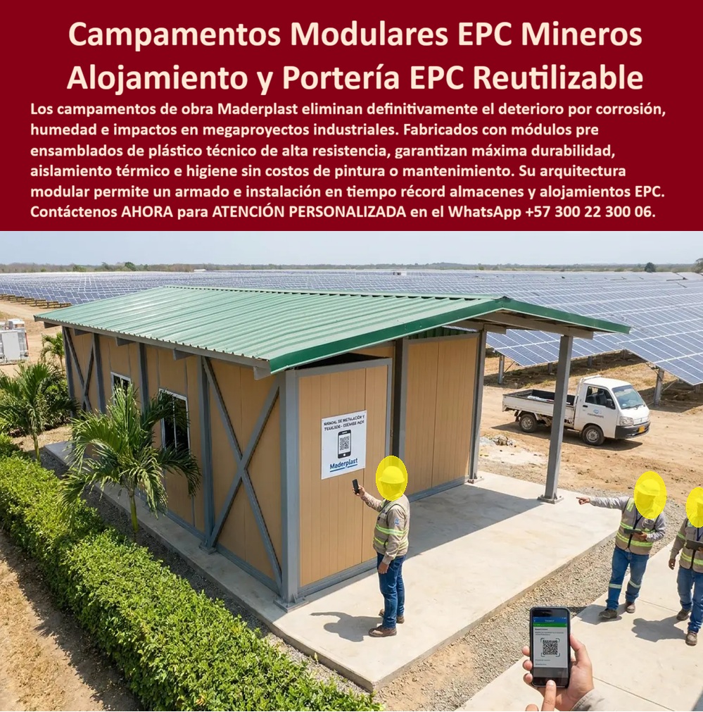 Campamentos Portátiles Inteligentes Campamentos Ejecutivos VIP Maderplast - Campamentos modulares EPC mineros con alojamiento y portería reutilizable eliminan de raíz el deterioro por corrosión, humedad e impactos en megaproyectos industriales. Maderplast fabrica estos módulos pre ensamblados de plástico técnico de alta resistencia que garantizan máxima durabilidad, aislamiento térmico e higiene sin costos de pintura o mantenimiento. Su arquitectura modular permite un armado e instalación en tiempo récord de almacenes y alojamientos EPC. En proyectos mineros y de infraestructura el problema recurrente es la vida útil limitada de los campamentos tradicionales: corrosión, filtraciones, pérdida de presentación y altos costos de reposición. Estos campamentos de obra de alta calidad resuelven ese ciclo. No se oxidan, no se corroen y mantienen su imagen corporativa a lo largo del tiempo. La instalación rápida y la reutilización permanente convierten cada módulo en un activo que se traslada de proyecto en proyecto sin perder desempeño. El resultado es una infraestructura temporal de alta durabilidad que eleva el estándar de alojamiento y oficinas de campo mientras baja el costo total de propiedad. Los acabados limpios, el aislamiento y la resistencia a condiciones extremas entregan una solución lista para usar que mejora la percepción del proyecto y reduce la logística de mantenimiento. El sistema se adapta a exigencias de seguridad, higiene y sostenibilidad de la industria minera y energética. Los campamentos convencionales de materiales inferiores, aunque lleguen a precio inicial bajo, terminan resultando carísimos por deterioro acelerado, reposiciones y pérdida de condiciones habitables. Maderplast entrega una solución de campamentos prefabricados inteligentes que convierte la infraestructura de personal en un activo reutilizable y de excelente imagen corporativa. Las plantas cuentan con certificación ISO 9001 en diseño y fabricación e ISO 14001 ambiental, y las piezas se validan con pruebas de laboratorio exigentes. Un gerente de proyecto EPC comentó: “Implementamos los módulos Maderplast para alojamiento y portería en un proyecto minero. La instalación fue rápida, eliminamos los problemas de corrosión y los módulos se reutilizan en la siguiente fase. Cualquier alternativa convencional, aunque nos la regalaran, salía más cara por el deterioro y las reposiciones constantes”. La evidencia que elimina la duda técnica al firmar la orden de compra está en las pruebas extremas. El video en el que una retroexcavadora, un mazo de construcción y un rotomartillo impactan directamente los materiales Maderplast demuestra una resistencia que cambia la percepción de cualquier ingeniero o administrador de proyectos. Este registro, junto con el canal completo de validaciones, constituye el respaldo que un profesional necesita para especificar con tranquilidad. Para solicitar configuraciones de campamento, planos, manuales de instalación o cotización de producción en serie, contacte directamente al Departamento de Ingeniería. Ing. Soporte Técnico: (+57) 300 22 300 06 | ingenieria@maderplast.co. Campamentos Prefabricados de Alta Calidad, Instalación rápida, reutilización permanente y excelente imagen corporativa, infraestructura temporal alta durabilidad Campamentos Portátiles Inteligentes Campamentos Ejecutivos VIP Maderplast Campamentos Prefabricados de Alta Calidad Instalación rápida reutilización permanente y excelente imagen corporativa infraestructura temporal alta durabilidad Campamentos modulares EPC mineros con alojamiento y portería reutilizable eliminan de raíz el deterioro por corrosión, humedad e impactos en megaproyectos industriales. Maderplast fabrica estos módulos pre ensamblados de plástico técnico de alta resistencia que garantizan máxima durabilidad, aislamiento térmico e higiene sin costos de pintura o mantenimiento. Su arquitectura modular permite un armado e instalación en tiempo récord de almacenes y alojamientos EPC. En proyectos mineros y de infraestructura el problema recurrente es la vida útil limitada de los campamentos tradicionales: corrosión, filtraciones, pérdida de presentación y altos costos de reposición. Estos campamentos de obra de alta calidad resuelven ese ciclo. No se oxidan, no se corroen y mantienen su imagen corporativa a lo largo del tiempo. La instalación rápida y la reutilización permanente convierten cada módulo en un activo que se traslada de proyecto en proyecto sin perder desempeño. El resultado es una infraestructura temporal de alta durabilidad que eleva el estándar de alojamiento y oficinas de campo mientras baja el costo total de propiedad. Los acabados limpios, el aislamiento y la resistencia a condiciones extremas entregan una solución lista para usar que mejora la percepción del proyecto y reduce la logística de mantenimiento. El sistema se adapta a exigencias de seguridad, higiene y sostenibilidad de la industria minera y energética. Los campamentos convencionales de materiales inferiores, aunque lleguen a precio inicial bajo, terminan resultando carísimos por deterioro acelerado, reposiciones y pérdida de condiciones habitables. Maderplast entrega una solución de campamentos prefabricados inteligentes que convierte la infraestructura de personal en un activo reutilizable y de excelente imagen corporativa. Las plantas cuentan con certificación ISO 9001 en diseño y fabricación e ISO 14001 ambiental, y las piezas se validan con pruebas de laboratorio exigentes. Un gerente de proyecto EPC comentó: “Implementamos los módulos Maderplast para alojamiento y portería en un proyecto minero. La instalación fue rápida, eliminamos los problemas de corrosión y los módulos se reutilizan en la siguiente fase. Cualquier alternativa convencional, aunque nos la regalaran, salía más cara por el deterioro y las reposiciones constantes”. La evidencia que elimina la duda técnica al firmar la orden de compra está en las pruebas extremas. El video en el que una retroexcavadora, un mazo de construcción y un rotomartillo impactan directamente los materiales Maderplast demuestra una resistencia que cambia la percepción de cualquier ingeniero o administrador de proyectos. Este registro, junto con el canal completo de validaciones, constituye el respaldo que un profesional necesita para especificar con tranquilidad. Para solicitar configuraciones de campamento, planos, manuales de instalación o cotización de producción en serie, contacte directamente al Departamento de Ingeniería. Ing. Soporte Técnico: (+57) 300 22 300 06 | ingenieria@maderplast.co.