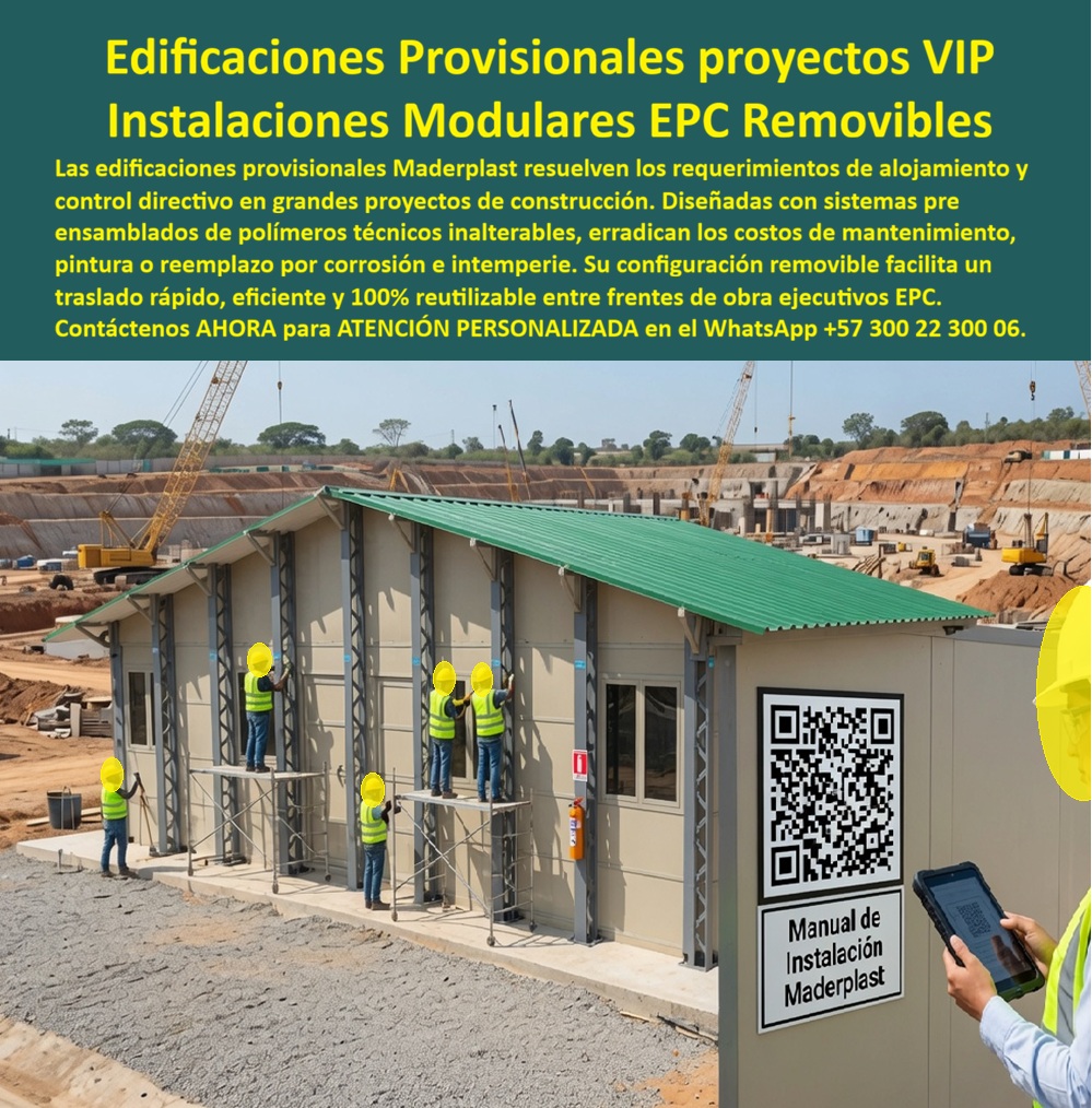 Campamentos Prefabricados Alta Calidad Smart Campamento Maderplast - Edificaciones provisionales para proyectos VIP resuelven una necesidad que surge mucho antes de que un megaproyecto tenga su primera estructura definitiva construida: dar alojamiento y control directivo digno al equipo de dirección desde el mismo día en que arranca el movimiento de tierra. La imagen lo muestra con claridad — mientras la excavación masiva y la maquinaria pesada apenas comienzan a modelar el terreno del proyecto, la edificación provisional Maderplast ya está en pie, siendo ajustada en sus últimos detalles de acabado, lista para operar como sede de control mucho antes de que exista cualquier construcción permanente en el sitio. Este es, de hecho, el mismo razonamiento que lleva a Maderplast un paso adelante de la formaleta convencional: cuando un proyecto necesita encofrado y fundir en concreto las oficinas o el alojamiento provisional de su equipo directivo, Maderplast ofrece la alternativa más eficiente — en lugar de fabricar el molde para que el cliente funda su propia edificación, entrega la construcción ya terminada en polímero técnico de alta resistencia, lista para instalar antes incluso de que el resto del proyecto tenga infraestructura definitiva. Se elimina el tiempo de fundición, curado y acabado que ninguna mega obra puede esperar cuando el cronograma exige presencia directiva inmediata en sitio. La configuración removible de estas edificaciones facilita un traslado rápido y eficiente entre frentes de obra, un factor decisivo en proyectos de movimiento de tierra a gran escala donde el centro de operaciones se desplaza conforme avanza la excavación o la construcción principal. Fabricadas con polímeros técnicos inalterables, estas edificaciones erradican los costos de mantenimiento, pintura o reemplazo por corrosión e intemperie que sí enfrenta cualquier estructura metálica o de madera expuesta durante meses en un frente de obra activo, con polvo, maquinaria pesada y condiciones de intemperie constante alrededor. Cada edificación incluye su manual de instalación documentado, accesible mediante código QR directamente en la fachada, permitiendo que el equipo de montaje siga el procedimiento estandarizado de instalación sin depender de conocimiento no documentado. Esto es lo que le permite a un proyecto de gran escala tener presencia directiva operativa en sitio en tiempo récord, con el mismo estándar de calidad y control que exige un proyecto EPC de nivel VIP. Cuando su megaproyecto requiera edificaciones provisionales para control directivo desde la fase inicial de obra, nuestro equipo de ingeniería puede diseñar la solución modular que su cronograma de movimiento de tierra y construcción exige. Escríbenos: (+57) 300 22 300 06 — ingenieria@maderplast.co. Maderplast: presencia directiva instalada antes de que la obra tenga su primera estructura permanente. Video sugerido para este bloque: Formaletas y camillas para placas Maderplast — https://www.youtube.com/watch?v=IwzorusG2ss Edificaciones provisionales preensambladas y removibles grandes proyectos, Campamentos Ejecutivos Proyectos EPC, Instalaciones modulares grandes proyectos de construcción Campamentos Prefabricados Alta Calidad Smart Campamento Maderplast Edificaciones provisionales preensambladas y removibles grandes proyectos Campamentos Ejecutivos Proyectos EPC Instalaciones modulares grandes proyectos de construcción Edificaciones provisionales para proyectos VIP resuelven una necesidad que surge mucho antes de que un megaproyecto tenga su primera estructura definitiva construida: dar alojamiento y control directivo digno al equipo de dirección desde el mismo día en que arranca el movimiento de tierra. La imagen lo muestra con claridad — mientras la excavación masiva y la maquinaria pesada apenas comienzan a modelar el terreno del proyecto, la edificación provisional Maderplast ya está en pie, siendo ajustada en sus últimos detalles de acabado, lista para operar como sede de control mucho antes de que exista cualquier construcción permanente en el sitio. Este es, de hecho, el mismo razonamiento que lleva a Maderplast un paso adelante de la formaleta convencional: cuando un proyecto necesita encofrado y fundir en concreto las oficinas o el alojamiento provisional de su equipo directivo, Maderplast ofrece la alternativa más eficiente — en lugar de fabricar el molde para que el cliente funda su propia edificación, entrega la construcción ya terminada en polímero técnico de alta resistencia, lista para instalar antes incluso de que el resto del proyecto tenga infraestructura definitiva. Se elimina el tiempo de fundición, curado y acabado que ninguna mega obra puede esperar cuando el cronograma exige presencia directiva inmediata en sitio. La configuración removible de estas edificaciones facilita un traslado rápido y eficiente entre frentes de obra, un factor decisivo en proyectos de movimiento de tierra a gran escala donde el centro de operaciones se desplaza conforme avanza la excavación o la construcción principal. Fabricadas con polímeros técnicos inalterables, estas edificaciones erradican los costos de mantenimiento, pintura o reemplazo por corrosión e intemperie que sí enfrenta cualquier estructura metálica o de madera expuesta durante meses en un frente de obra activo, con polvo, maquinaria pesada y condiciones de intemperie constante alrededor. Cada edificación incluye su manual de instalación documentado, accesible mediante código QR directamente en la fachada, permitiendo que el equipo de montaje siga el procedimiento estandarizado de instalación sin depender de conocimiento no documentado. Esto es lo que le permite a un proyecto de gran escala tener presencia directiva operativa en sitio en tiempo récord, con el mismo estándar de calidad y control que exige un proyecto EPC de nivel VIP. Cuando su megaproyecto requiera edificaciones provisionales para control directivo desde la fase inicial de obra, nuestro equipo de ingeniería puede diseñar la solución modular que su cronograma de movimiento de tierra y construcción exige. Escríbenos: (+57) 300 22 300 06 — ingenieria@maderplast.co. Maderplast: presencia directiva instalada antes de que la obra tenga su primera estructura permanente. Video sugerido para este bloque: Formaletas y camillas para placas Maderplast — https://www.youtube.com/watch?v=IwzorusG2ss