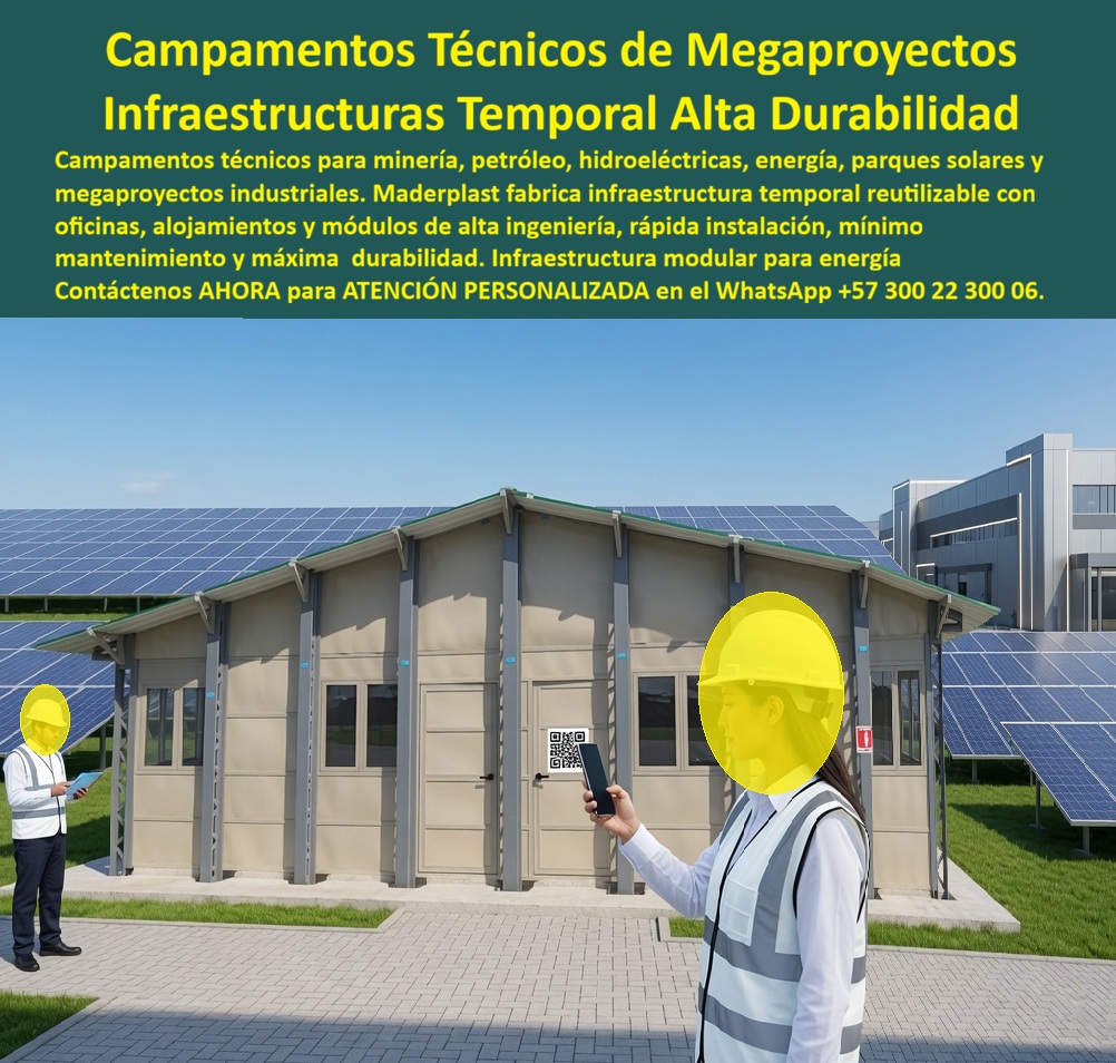 Campamentos Prefabricados Alta Calidad Smart campamento Maderplast - CAMPAMENTOS PREFABRICADOS ALTA CALIDAD SMART CAMPAMENTO MADERPLAST PARA INFRAESTRUCTURA TEMPORAL DE ALTA DURABILIDAD Los Campamentos Prefabricados Alta Calidad Smart campamento Maderplast, constituidos por la infraestructura temporal de alta durabilidad, los Campamentos de obra termoacústicos con acabados limpios listos usar y los Campamentos Modulares Grandes Obras, constituyen la solución tecnológica insignia para alojamientos y oficinas técnicas en megaproyectos de energía renovable, parques solares e infraestructura industrial. La imagen expone un módulo técnico inteligente de campamento prefabricado en acabado beige claro y gris industrial Maderplast, instalado en el frente operativo de un parque solar fotovoltaico. Una ingeniera de proyecto escanea un código QR de control de acceso e inspección mediante su teléfono móvil, mientras un profesional de obra revisa especificaciones técnicas junto al andén exterior pavimentado. El encabezado de la pieza gráfica destaca: "Campamentos Técnicos de Megaproyectos Infraestructuras Temporal Alta Durabilidad. Campamentos técnicos para minería, petróleo, hidroeléctricas, energía, parques solares y megaproyectos industriales. Maderplast fabrica infraestructura temporal reutilizable con oficinas, alojamientos y módulos de alta ingeniería, rápida instalación, mínimo mantenimiento y máxima durabilidad. Infraestructura modular para energía. Contáctenos AHORA para ATENCIÓN PERSONALIZADA en el WhatsApp +57 300 22 300 06". La edificación de alojamientos y centros operativos en proyectos de energía renovable mediante casetas de lámina metálica, paneles de yeso cartón o madera sin tratamiento genera severas deficiencias por sobrecalentamiento interior, abolladuras por impacto, condensación, formación de moho y acelerada corrosión en la base. La implementación de placas macizas de polipropileno y paneles plásticos estructurales Maderplast como reemplazo del fenólico, de las láminas metálicas y del drywall elimina de raíz estos problemas. Fabricados en polímero técnico macizo de alta densidad, estos módulos ofrecen aislamiento termoacústico, estanqueidad total, inmunidad a la radiación UV y resistencia al impacto, entregando espacios limpios, higiénicos y listos para usar sin requerir pañetes, estucos ni capas de pintura protectora. En la gestión logística de frentes de obra dispersos y en la construcción moldes para concreto o módulos habitacionales, los paneles para encofrado, tableros para encofrado, placas para encofrados y placas para formaletas Maderplast aseguran la máxima velocidad de ensamblaje modular y desmonte. A diferencia de los contenedores metálicos pesados o de la mampostería tradicional expuesta al agrietamiento por asentamiento del terreno, este sistema de mampostería plástica y formaletas reutilizables y encofrados reutilizables en paredes y placas no sufre degradación biológica ni química. Su diseño permite traslados e instalaciones ilimitadas en múltiples sitios de trabajo sin perder tolerancia geométrica ni deteriorar sus componentes, lo que reduce drásticamente el costo total de propiedad (TCO) para las empresas contratistas y gerencias EPC. Las soluciones constructivas e ingeniería modular Maderplast demuestran que las infraestructuras temporales tradicionales de la competencia, aun cuando fueran regaladas, resultan sumamente costosas para la dirección de obra debido a los desmesurados costos de climatización, el deterioro estético del campamento, los retrasos en la entrega y las pérdidas totales por descarte al cambiar de localización. Maderplast asegura acabados estructurales, acabados permanentes y acabados arquitectónicos que protegen la inversión y garantizan durabilidad inalterable, respaldados por un proceso industrial con certificación ISO 9001 en diseño y desarrollo e ISO 14001 en gestión ambiental, aprobados bajo estrictas normas técnicas. "DIRECTOR GENERAL DE OBRA — CONSTRUCTORA BOLÍVAR S.A. Implementar los campamentos prefabricados alta calidad smart campamento y módulos termoacústicos Maderplast en la logística de nuestro parque solar nos permitió instalar oficinas y alojamientos técnicos en tiempo récord. Eliminamos por completo el mantenimiento por temperatura y humedad, garantizando una infraestructura 100% reutilizable para nuestras siguientes etapas.'" Para la verificación técnica de desempeño térmico, absorción acústica, memorias de cálculo, planos acotados o inspección de pruebas de laboratorio en video (como los ensayos de resistencia extrema Maderplast ante retroexcavadora y rotomartillo en YouTube: youtube.com/watch?v=doRIRlOAgX8, montaje estructural en youtube.com/watch?v=IwzorusG2ss y modelos habitacionales en youtube.com/watch?v=TbUhZ6y9vrM), el equipo proyectista e ingenieros de obra pueden solicitar la documentación respaldada. Contacto directo con el Departamento de Ingeniería para asesoría personalizada. Ing. Soporte Técnico: (+57) 300 22 300 06. infraestructura temporal de alta durabilidad, Campamentos Campamentos de obra termoacústicos con acabados limpios listos usar, Campamentos Modulares Grandes Obras Campamentos Prefabricados Alta Calidad Smart campamento Maderplast infraestructura temporal de alta durabilidad Campamentos Campamentos de obra termoacústicos con acabados limpios listos usar Campamentos Modulares Grandes Obras CAMPAMENTOS PREFABRICADOS ALTA CALIDAD SMART CAMPAMENTO MADERPLAST PARA INFRAESTRUCTURA TEMPORAL DE ALTA DURABILIDAD Los Campamentos Prefabricados Alta Calidad Smart campamento Maderplast, constituidos por la infraestructura temporal de alta durabilidad, los Campamentos de obra termoacústicos con acabados limpios listos usar y los Campamentos Modulares Grandes Obras, constituyen la solución tecnológica insignia para alojamientos y oficinas técnicas en megaproyectos de energía renovable, parques solares e infraestructura industrial. La imagen expone un módulo técnico inteligente de campamento prefabricado en acabado beige claro y gris industrial Maderplast, instalado en el frente operativo de un parque solar fotovoltaico. Una ingeniera de proyecto escanea un código QR de control de acceso e inspección mediante su teléfono móvil, mientras un profesional de obra revisa especificaciones técnicas junto al andén exterior pavimentado. El encabezado de la pieza gráfica destaca: "Campamentos Técnicos de Megaproyectos Infraestructuras Temporal Alta Durabilidad. Campamentos técnicos para minería, petróleo, hidroeléctricas, energía, parques solares y megaproyectos industriales. Maderplast fabrica infraestructura temporal reutilizable con oficinas, alojamientos y módulos de alta ingeniería, rápida instalación, mínimo mantenimiento y máxima durabilidad. Infraestructura modular para energía. Contáctenos AHORA para ATENCIÓN PERSONALIZADA en el WhatsApp +57 300 22 300 06". La edificación de alojamientos y centros operativos en proyectos de energía renovable mediante casetas de lámina metálica, paneles de yeso cartón o madera sin tratamiento genera severas deficiencias por sobrecalentamiento interior, abolladuras por impacto, condensación, formación de moho y acelerada corrosión en la base. La implementación de placas macizas de polipropileno y paneles plásticos estructurales Maderplast como reemplazo del fenólico, de las láminas metálicas y del drywall elimina de raíz estos problemas. Fabricados en polímero técnico macizo de alta densidad, estos módulos ofrecen aislamiento termoacústico, estanqueidad total, inmunidad a la radiación UV y resistencia al impacto, entregando espacios limpios, higiénicos y listos para usar sin requerir pañetes, estucos ni capas de pintura protectora. En la gestión logística de frentes de obra dispersos y en la construcción moldes para concreto o módulos habitacionales, los paneles para encofrado, tableros para encofrado, placas para encofrados y placas para formaletas Maderplast aseguran la máxima velocidad de ensamblaje modular y desmonte. A diferencia de los contenedores metálicos pesados o de la mampostería tradicional expuesta al agrietamiento por asentamiento del terreno, este sistema de mampostería plástica y formaletas reutilizables y encofrados reutilizables en paredes y placas no sufre degradación biológica ni química. Su diseño permite traslados e instalaciones ilimitadas en múltiples sitios de trabajo sin perder tolerancia geométrica ni deteriorar sus componentes, lo que reduce drásticamente el costo total de propiedad (TCO) para las empresas contratistas y gerencias EPC. Las soluciones constructivas e ingeniería modular Maderplast demuestran que las infraestructuras temporales tradicionales de la competencia, aun cuando fueran regaladas, resultan sumamente costosas para la dirección de obra debido a los desmesurados costos de climatización, el deterioro estético del campamento, los retrasos en la entrega y las pérdidas totales por descarte al cambiar de localización. Maderplast asegura acabados estructurales, acabados permanentes y acabados arquitectónicos que protegen la inversión y garantizan durabilidad inalterable, respaldados por un proceso industrial con certificación ISO 9001 en diseño y desarrollo e ISO 14001 en gestión ambiental, aprobados bajo estrictas normas técnicas. "DIRECTOR GENERAL DE OBRA — CONSTRUCTORA BOLÍVAR S.A. Implementar los campamentos prefabricados alta calidad smart campamento y módulos termoacústicos Maderplast en la logística de nuestro parque solar nos permitió instalar oficinas y alojamientos técnicos en tiempo récord. Eliminamos por completo el mantenimiento por temperatura y humedad, garantizando una infraestructura 100% reutilizable para nuestras siguientes etapas.'" Para la verificación técnica de desempeño térmico, absorción acústica, memorias de cálculo, planos acotados o inspección de pruebas de laboratorio en video (como los ensayos de resistencia extrema Maderplast ante retroexcavadora y rotomartillo en YouTube: youtube.com/watch?v=doRIRlOAgX8, montaje estructural en youtube.com/watch?v=IwzorusG2ss y modelos habitacionales en youtube.com/watch?v=TbUhZ6y9vrM), el equipo proyectista e ingenieros de obra pueden solicitar la documentación respaldada. Contacto directo con el Departamento de Ingeniería para asesoría personalizada. Ing. Soporte Técnico: (+57) 300 22 300 06.
