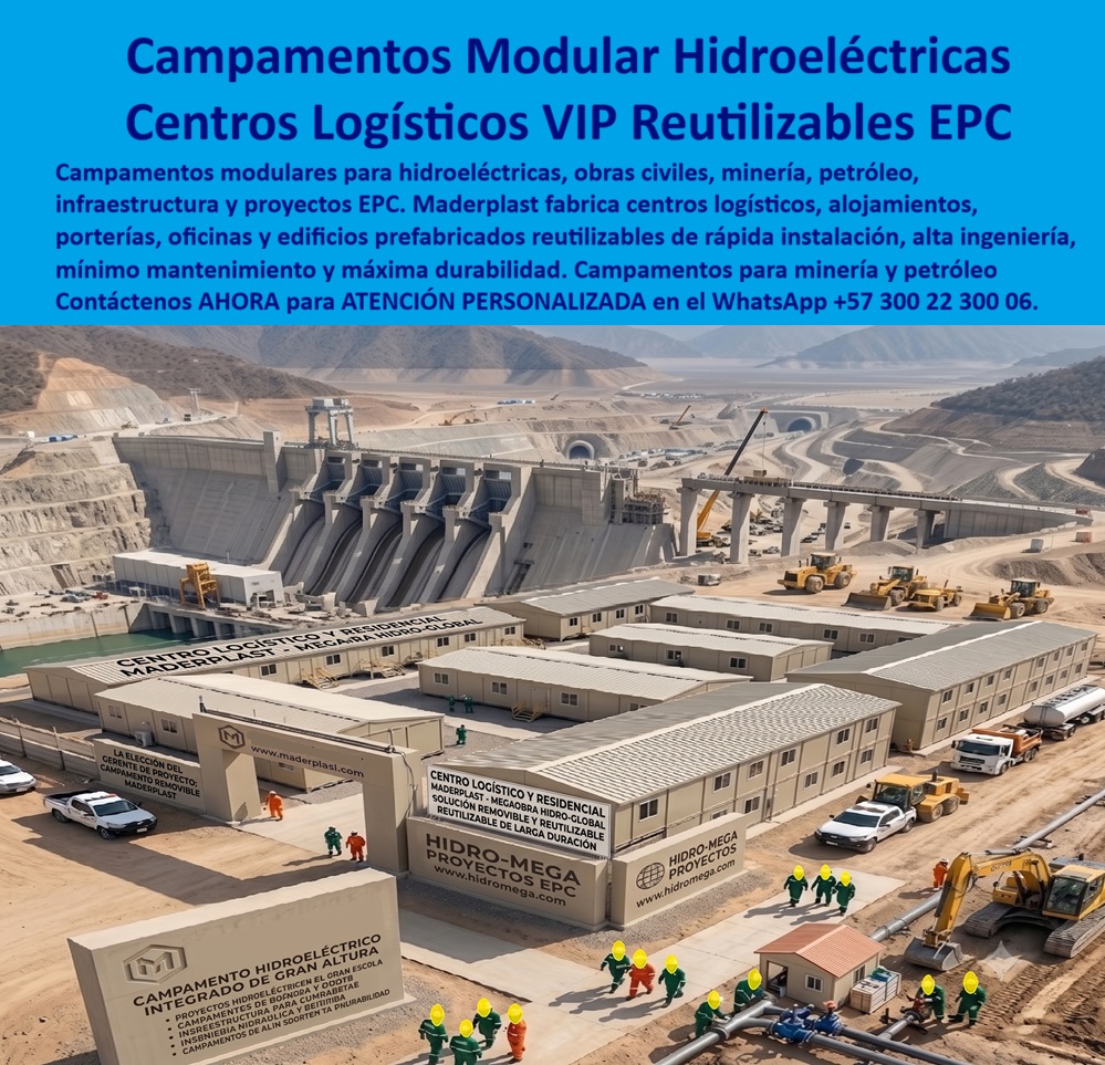 Campamentos Prefabricados Completos Diseño Campamentos Maderplast - Campamentos modulares para hidroeléctricas enfrentan una exigencia que ningún campamento de obra convencional resuelve bien: instalar infraestructura habitacional y logística completa —oficinas, portería, alojamiento, centro logístico— en terrenos remotos de alta montaña o zonas áridas, con acceso limitado y plazos de construcción que no pueden esperar a que se levante una edificación tradicional en sitio. Maderplast fabrica ese sistema completo en formato modular reutilizable, permitiendo que un proyecto EPC de generación hidroeléctrica cuente con campamento operativo en semanas, no en meses, sin sacrificar la calidad ni la organización que exige un proyecto de esta magnitud. La escala de un proyecto hidroeléctrico impone además una condición que pocos sistemas de campamento resuelven bien: coexistir de forma ordenada con maquinaria pesada, tránsito constante de vehículos de carga y actividad de construcción civil intensa alrededor. El centro logístico y residencial modular Maderplast se distribuye en bloques identificables y señalizados, integrando oficinas, alojamiento y áreas comunes en una configuración que un gerente de proyecto puede escalar según el tamaño de la obra y el número de personal en sitio, sin perder el orden operativo que un proyecto de esta envergadura exige desde el primer día. Como en cualquier otra aplicación de Maderplast en campamentos industriales, el sistema modular reutilizable elimina el ciclo de mantenimiento por corrosión y deterioro ambiental que sí enfrenta un campamento metálico convencional expuesto durante años a condiciones extremas de montaña, radiación solar intensa o clima árido. Esto significa que la misma infraestructura instalada al inicio del proyecto puede acompañar toda su fase de construcción —que en una hidroeléctrica suele extenderse varios años— sin degradarse ni requerir reemplazo parcial de estructuras. Para el operador EPC de un proyecto de generación hidroeléctrica, minería, petróleo o infraestructura de gran escala, esto se traduce en una decisión de infraestructura temporal que se comporta con la solidez de una instalación permanente: menor tiempo de despliegue inicial, menor gasto de mantenimiento durante la vida del proyecto, y la posibilidad de reubicar o redimensionar el campamento si el alcance de la obra cambia en el camino. Cuando su proyecto de infraestructura de gran escala requiere un campamento modular completo, nuestro equipo de ingeniería puede diseñar la distribución logística y habitacional según el terreno, el clima y el número de personal de su obra. Escríbenos: (+57) 300 22 300 06 — ingenieria@maderplast.co. Maderplast: campamentos modulares diseñados para sostener proyectos de infraestructura de la mayor escala, en las condiciones más exigentes. Imagen de referencia: montaje ilustrativo de posible aplicación en proyecto de infraestructura hidroeléctrica. Video sugerido para este bloque: Formaletas y camillas para placas Maderplast — https://www.youtube.com/watch?v=IwzorusG2ss infraestructura hidroeléctricas, Campamento modular multiuso obra civil, Sistema Inteligente de Campamentos Reutilizables, Porterías y centros de control prefabricados VIP Campamentos Prefabricados Completos Diseño Campamentos Maderplast infraestructura hidroeléctricas Campamento modular multiuso obra civil Sistema Inteligente de Campamentos Reutilizables Porterías y centros de control prefabricados VIP Campamentos modulares para hidroeléctricas enfrentan una exigencia que ningún campamento de obra convencional resuelve bien: instalar infraestructura habitacional y logística completa —oficinas, portería, alojamiento, centro logístico— en terrenos remotos de alta montaña o zonas áridas, con acceso limitado y plazos de construcción que no pueden esperar a que se levante una edificación tradicional en sitio. Maderplast fabrica ese sistema completo en formato modular reutilizable, permitiendo que un proyecto EPC de generación hidroeléctrica cuente con campamento operativo en semanas, no en meses, sin sacrificar la calidad ni la organización que exige un proyecto de esta magnitud. La escala de un proyecto hidroeléctrico impone además una condición que pocos sistemas de campamento resuelven bien: coexistir de forma ordenada con maquinaria pesada, tránsito constante de vehículos de carga y actividad de construcción civil intensa alrededor. El centro logístico y residencial modular Maderplast se distribuye en bloques identificables y señalizados, integrando oficinas, alojamiento y áreas comunes en una configuración que un gerente de proyecto puede escalar según el tamaño de la obra y el número de personal en sitio, sin perder el orden operativo que un proyecto de esta envergadura exige desde el primer día. Como en cualquier otra aplicación de Maderplast en campamentos industriales, el sistema modular reutilizable elimina el ciclo de mantenimiento por corrosión y deterioro ambiental que sí enfrenta un campamento metálico convencional expuesto durante años a condiciones extremas de montaña, radiación solar intensa o clima árido. Esto significa que la misma infraestructura instalada al inicio del proyecto puede acompañar toda su fase de construcción —que en una hidroeléctrica suele extenderse varios años— sin degradarse ni requerir reemplazo parcial de estructuras. Para el operador EPC de un proyecto de generación hidroeléctrica, minería, petróleo o infraestructura de gran escala, esto se traduce en una decisión de infraestructura temporal que se comporta con la solidez de una instalación permanente: menor tiempo de despliegue inicial, menor gasto de mantenimiento durante la vida del proyecto, y la posibilidad de reubicar o redimensionar el campamento si el alcance de la obra cambia en el camino. Cuando su proyecto de infraestructura de gran escala requiere un campamento modular completo, nuestro equipo de ingeniería puede diseñar la distribución logística y habitacional según el terreno, el clima y el número de personal de su obra. Escríbenos: (+57) 300 22 300 06 — ingenieria@maderplast.co. Maderplast: campamentos modulares diseñados para sostener proyectos de infraestructura de la mayor escala, en las condiciones más exigentes. Imagen de referencia: montaje ilustrativo de posible aplicación en proyecto de infraestructura hidroeléctrica. Video sugerido para este bloque: Formaletas y camillas para placas Maderplast — https://www.youtube.com/watch?v=IwzorusG2ss