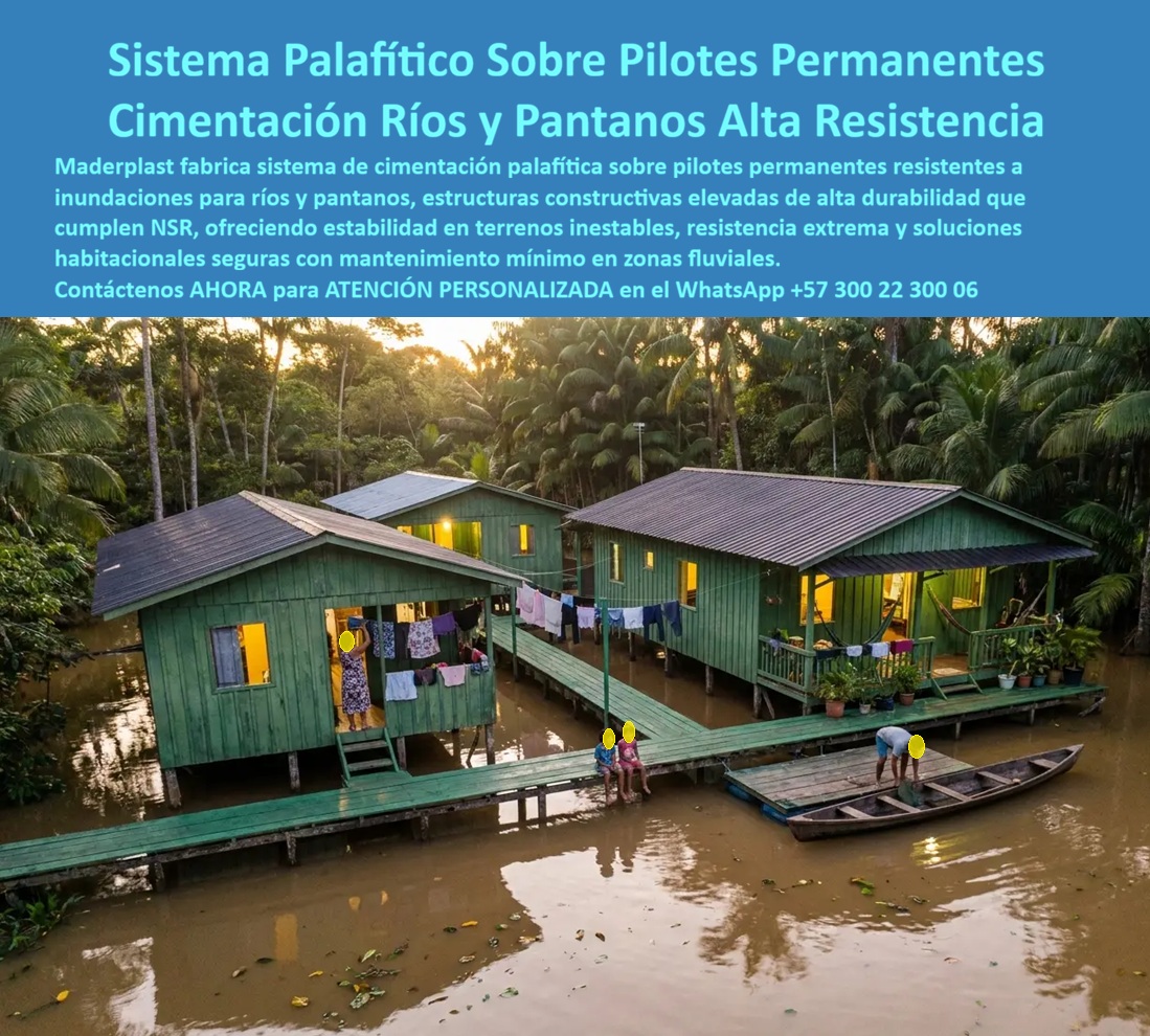 Estructura Palafítica Construcciones Elevadas Sobre Pilotes Maderplast - Sistema palafítico sobre pilotes permanentes resuelve un problema de cimentación que el concreto y la madera tradicional enfrentan mal en terrenos inestables: construir una vivienda segura y durable sobre suelos inundables, pantanosos o de baja capacidad portante, como los que caracterizan las zonas ribereñas y fluviales de alta pluviosidad. Mientras la madera tradicional se pudre por contacto constante con agua y humedad del suelo, y una cimentación en concreto convencional exige estudios de suelo costosos y procesos constructivos lentos en terrenos de difícil acceso, el sistema de pilotes en polipropileno de alta resistencia Maderplast ofrece una cimentación elevada que no se degrada por la exposición constante a agua, humedad de suelo pantanoso o ciclos de inundación estacional. La construcción elevada sobre pilotes no es solo una solución estética o tradicional de zonas ribereñas: es la respuesta estructural correcta frente a terrenos donde el nivel del agua sube y baja de forma impredecible, protegiendo la vivienda de la inundación directa sin necesidad de rellenos de terreno ni obras de contención costosas. Los pilotes de Maderplast, al no ser de madera ni de metal, eliminan los dos riesgos principales de este tipo de cimentación: la pudrición por humedad constante que degrada progresivamente un pilote de madera, y la corrosión que ataca a un pilote metálico en contacto prolongado con agua de río o suelo pantanoso ácido. Cada proyecto de cimentación palafítica se diseña según las condiciones específicas de suelo, nivel de agua y carga de la construcción prevista, ajustando la configuración de pilotes a la normativa de sismo resistencia aplicable a la ubicación del proyecto, de la mano del calculista estructural correspondiente. Esto garantiza que la solución no sea un sistema genérico aplicado sin criterio, sino una cimentación calculada específicamente para el terreno inestable de cada sitio, algo especialmente crítico en zonas fluviales donde el comportamiento del suelo puede variar significativamente de un punto a otro del mismo proyecto. Para comunidades, proyectos turísticos o viviendas ubicadas en zonas de río o pantano de difícil acceso, esto representa una solución habitacional segura con mantenimiento mínimo: sin pintura anticorrosiva que aplicar, sin tratamiento periódico contra pudrición, y con una resistencia a la humedad constante que ninguna cimentación en madera tradicional puede igualar a largo plazo en ese mismo entorno. Cuando su proyecto requiera cimentación palafítica sobre pilotes en zonas de río, pantano o terreno inestable, nuestro equipo de ingeniería puede evaluar las condiciones específicas del suelo y diseñar, junto con el calculista estructural correspondiente, el sistema de pilotes que su proyecto y su normativa local exigen. Escríbenos: (+57) 300 22 300 06 — ingenieria@maderplast.co. Maderplast: cimentación elevada que resiste donde la madera se pudre y el metal se corroe. Imagen de referencia: montaje ilustrativo que representa la aplicación del sistema en el entorno fluvial. Video sugerido para este bloque: Pruebas de laboratorio Maderplast llevadas al límite extremo — https://www.youtube.com/watch?v=qG7 olSeNs Sistema de cimentación palafítica para ríos y pantanos, Sistema Constructivo Palafítico sobre Pilotes Permanentes, pilotes resistentes a inundaciones, Sistema de NSR Estructura Palafítica Construcciones Elevadas Sobre Pilotes Maderplast Sistema de cimentación palafítica para ríos y pantanos Sistema Constructivo Palafítico sobre Pilotes Permanentes pilotes resistentes a inundaciones Sistema de NSR Sistema palafítico sobre pilotes permanentes resuelve un problema de cimentación que el concreto y la madera tradicional enfrentan mal en terrenos inestables: construir una vivienda segura y durable sobre suelos inundables, pantanosos o de baja capacidad portante, como los que caracterizan las zonas ribereñas y fluviales de alta pluviosidad. Mientras la madera tradicional se pudre por contacto constante con agua y humedad del suelo, y una cimentación en concreto convencional exige estudios de suelo costosos y procesos constructivos lentos en terrenos de difícil acceso, el sistema de pilotes en polipropileno de alta resistencia Maderplast ofrece una cimentación elevada que no se degrada por la exposición constante a agua, humedad de suelo pantanoso o ciclos de inundación estacional. La construcción elevada sobre pilotes no es solo una solución estética o tradicional de zonas ribereñas: es la respuesta estructural correcta frente a terrenos donde el nivel del agua sube y baja de forma impredecible, protegiendo la vivienda de la inundación directa sin necesidad de rellenos de terreno ni obras de contención costosas. Los pilotes de Maderplast, al no ser de madera ni de metal, eliminan los dos riesgos principales de este tipo de cimentación: la pudrición por humedad constante que degrada progresivamente un pilote de madera, y la corrosión que ataca a un pilote metálico en contacto prolongado con agua de río o suelo pantanoso ácido. Cada proyecto de cimentación palafítica se diseña según las condiciones específicas de suelo, nivel de agua y carga de la construcción prevista, ajustando la configuración de pilotes a la normativa de sismo resistencia aplicable a la ubicación del proyecto, de la mano del calculista estructural correspondiente. Esto garantiza que la solución no sea un sistema genérico aplicado sin criterio, sino una cimentación calculada específicamente para el terreno inestable de cada sitio, algo especialmente crítico en zonas fluviales donde el comportamiento del suelo puede variar significativamente de un punto a otro del mismo proyecto. Para comunidades, proyectos turísticos o viviendas ubicadas en zonas de río o pantano de difícil acceso, esto representa una solución habitacional segura con mantenimiento mínimo: sin pintura anticorrosiva que aplicar, sin tratamiento periódico contra pudrición, y con una resistencia a la humedad constante que ninguna cimentación en madera tradicional puede igualar a largo plazo en ese mismo entorno. Cuando su proyecto requiera cimentación palafítica sobre pilotes en zonas de río, pantano o terreno inestable, nuestro equipo de ingeniería puede evaluar las condiciones específicas del suelo y diseñar, junto con el calculista estructural correspondiente, el sistema de pilotes que su proyecto y su normativa local exigen. Escríbenos: (+57) 300 22 300 06 — ingenieria@maderplast.co. Maderplast: cimentación elevada que resiste donde la madera se pudre y el metal se corroe. Imagen de referencia: montaje ilustrativo que representa la aplicación del sistema en el entorno fluvial. Video sugerido para este bloque: Pruebas de laboratorio Maderplast llevadas al límite extremo — https://www.youtube.com/watch?v=qG7 olSeNs