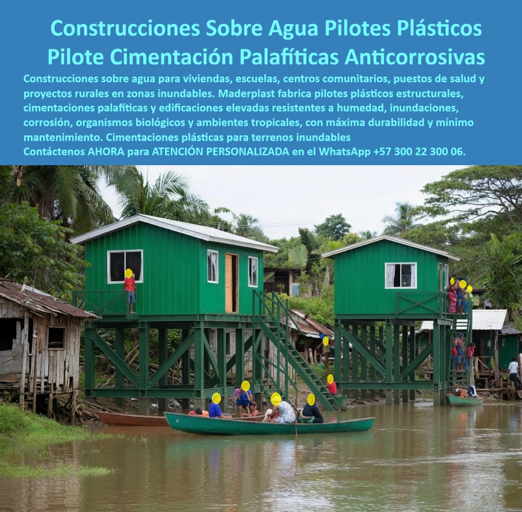 Estructura Palafítica Construcciones Elevadas Sobre Pilotes Maderplast - Pilotes plásticos estructurales y cimentaciones palafíticas anticorrosivas resuelven las construcciones sobre agua en zonas inundables. Maderplast fábrica estos sistemas de pilotes y edificaciones elevadas resistentes a la humedad, las inundaciones, la corrosión, los organismos biológicos y los ambientes tropicales. Ofrecen máxima durabilidad y mínimo mantenimiento para viviendas, escuelas, centros comunitarios, puestos de salud y proyectos rurales. En terrenos inundables y zonas ribereñas el problema central es la degradación acelerada de las cimentaciones tradicionales. La madera se pudre, el metal se corroe y las estructuras pierden capacidad de soporte con cada ciclo de inundación. Estas cimentaciones plásticas para terrenos inundables eliminan ese ciclo. Los pilotes inoxidables de polímero técnico no se oxidan, no se corroen y mantienen su integridad estructural en contacto permanente con el agua y la humedad. El sistema permite un hincado limpio y un montaje modular de las edificaciones elevadas. El resultado es una solución de ingeniería para infraestructura social y rural que reduce la vulnerabilidad ante inundaciones y baja el costo total de propiedad. Las construcciones elevadas sobre pilotes plásticos entregan espacios seguros, higiénicos y de larga vida útil sin los mantenimientos constantes que exigen los materiales convencionales. El proyecto gana resiliencia y continuidad operativa incluso en épocas de crecientes. Los sistemas tradicionales de pilotes y cimentaciones en zonas inundables, aunque lleguen a precio inicial bajo, terminan resultando carísimos por pudrición, corrosión, pérdida de capacidad estructural y reposiciones frecuentes. Maderplast entrega una solución de pilotes plásticos y cimentación palafítica que convierte cada construcción elevada en un activo durable y de cero corrosión. Las plantas cuentan con certificación ISO 9001 en diseño y fabricación e ISO 14001 ambiental, y las piezas se validan con pruebas de laboratorio exigentes. Un responsable de un proyecto de infraestructura rural comentó: “Implementamos los pilotes plásticos Maderplast para viviendas y un centro comunitario en zona inundable. Eliminamos los problemas de pudrición y corrosión. Las estructuras se mantienen estables después de las crecientes. Cualquier sistema convencional, aunque nos lo regalaran, salía más caro por el deterioro y las intervenciones constantes”. La evidencia que elimina la duda técnica al firmar la orden de compra está en las pruebas extremas. El video en el que una retroexcavadora, un mazo de construcción y un rotomartillo impactan directamente los materiales Maderplast demuestra una resistencia que cambia la percepción de cualquier ingeniero. Este registro, junto con el canal completo de validaciones, constituye el respaldo que un profesional necesita para especificar con tranquilidad en zonas inundables.Para solicitar planos, memorias de cálculo, especificaciones de hincado o cotización de producción en serie, contacte directamente al Departamento de Ingeniería. Ing. Soporte Técnico: (+57) 300 22 300 06 | ingenieria@maderplast.co. pilotes Sistema de Pilotes Construcciones sobre Agua, Cimentación Palafítica Plástica, Pilotes plásticos cimentaciones en zonas inundables, Pilotes inoxidables marino Estructura Palafítica Construcciones Elevadas Sobre Pilotes Maderplast pilotes Sistema de Pilotes Construcciones sobre Agua Cimentación Palafítica Plástica Pilotes plásticos cimentaciones en zonas inundables Pilotes inoxidables marino Pilotes plásticos estructurales y cimentaciones palafíticas anticorrosivas resuelven las construcciones sobre agua en zonas inundables. Maderplast fábrica estos sistemas de pilotes y edificaciones elevadas resistentes a la humedad, las inundaciones, la corrosión, los organismos biológicos y los ambientes tropicales. Ofrecen máxima durabilidad y mínimo mantenimiento para viviendas, escuelas, centros comunitarios, puestos de salud y proyectos rurales. En terrenos inundables y zonas ribereñas el problema central es la degradación acelerada de las cimentaciones tradicionales. La madera se pudre, el metal se corroe y las estructuras pierden capacidad de soporte con cada ciclo de inundación. Estas cimentaciones plásticas para terrenos inundables eliminan ese ciclo. Los pilotes inoxidables de polímero técnico no se oxidan, no se corroen y mantienen su integridad estructural en contacto permanente con el agua y la humedad. El sistema permite un hincado limpio y un montaje modular de las edificaciones elevadas. El resultado es una solución de ingeniería para infraestructura social y rural que reduce la vulnerabilidad ante inundaciones y baja el costo total de propiedad. Las construcciones elevadas sobre pilotes plásticos entregan espacios seguros, higiénicos y de larga vida útil sin los mantenimientos constantes que exigen los materiales convencionales. El proyecto gana resiliencia y continuidad operativa incluso en épocas de crecientes. Los sistemas tradicionales de pilotes y cimentaciones en zonas inundables, aunque lleguen a precio inicial bajo, terminan resultando carísimos por pudrición, corrosión, pérdida de capacidad estructural y reposiciones frecuentes. Maderplast entrega una solución de pilotes plásticos y cimentación palafítica que convierte cada construcción elevada en un activo durable y de cero corrosión. Las plantas cuentan con certificación ISO 9001 en diseño y fabricación e ISO 14001 ambiental, y las piezas se validan con pruebas de laboratorio exigentes. Un responsable de un proyecto de infraestructura rural comentó: “Implementamos los pilotes plásticos Maderplast para viviendas y un centro comunitario en zona inundable. Eliminamos los problemas de pudrición y corrosión. Las estructuras se mantienen estables después de las crecientes. Cualquier sistema convencional, aunque nos lo regalaran, salía más caro por el deterioro y las intervenciones constantes”. La evidencia que elimina la duda técnica al firmar la orden de compra está en las pruebas extremas. El video en el que una retroexcavadora, un mazo de construcción y un rotomartillo impactan directamente los materiales Maderplast demuestra una resistencia que cambia la percepción de cualquier ingeniero. Este registro, junto con el canal completo de validaciones, constituye el respaldo que un profesional necesita para especificar con tranquilidad en zonas inundables.Para solicitar planos, memorias de cálculo, especificaciones de hincado o cotización de producción en serie, contacte directamente al Departamento de Ingeniería. Ing. Soporte Técnico: (+57) 300 22 300 06 | ingenieria@maderplast.co.