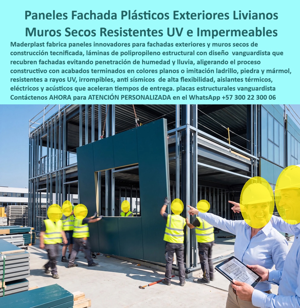 Panel Innovador Construcción Tecnificada Muros Secos Exteriores Maderplast - Paneles de fachada plásticos exteriores livianos para muros secos resiste rayos UV e impermeabilizan de forma definitiva. Maderplast fabrica estas láminas de polipropileno estructural de diseño vanguardista que recubren fachadas evitando la penetración de humedad y lluvia. El sistema aligera el proceso constructivo, entrega acabados terminados en colores planos o imitación ladrillo, piedra y mármol, y acelera los tiempos de entrega de la obra. En la construcción tecnificada el problema tradicional de los muros exteriores es el peso, la absorción de humedad, los puentes térmicos y la necesidad de múltiples capas de acabado. Estos paneles arquitectónicos de material disruptivo eliminan ese ciclo. Son irrompibles, de alta flexibilidad antisísmica y actúan como aislantes térmicos, eléctricos y acústicos. Se montan de forma modular sobre la estructura, reducen cargas muertas y dejan la fachada lista sin resanes posteriores. El resultado es un muro seco exterior de prestaciones superiores. La placa estructural mantiene su geometría y su color sin degradarse por exposición solar ni intemperie. La obra gana velocidad de montaje, reduce desperdicios y baja de forma medible el costo total de propiedad. Los acabados quedan terminados desde la instalación, lo que elimina cuadrillas adicionales de pañete y pintura de mantenimiento. Los sistemas convencionales de mampostería o paneles tradicionales, aunque lleguen a un precio inicial bajo, terminan resultando carísimos por peso excesivo, filtraciones, mantenimientos y atrasos. Maderplast entrega una solución de ingeniería que convierte la fachada en un activo liviano, durable y de bajo mantenimiento. Las plantas cuentan con certificación ISO 9001 en diseño y fabricación e ISO 14001 ambiental, y las piezas se validan con pruebas de laboratorio exigentes. Un director de obra de un edificio de oficinas comentó: “Con los paneles de fachada de polipropileno Maderplast redujimos el peso de la envolvente y eliminamos los problemas de humedad. El montaje fue más rápido y la fachada quedó terminada sin resanes. Cualquier alternativa tradicional, aunque nos la regalaran, salía más cara por el tiempo y los mantenimientos futuros”. La evidencia que elimina la duda técnica al firmar la orden de compra está en las pruebas extremas. El video en el que una retroexcavadora, un mazo de construcción y un rotomartillo impactan directamente los materiales Maderplast demuestra una resistencia que cambia la percepción de cualquier ingeniero o arquitecto. Este registro, junto con el canal completo de validaciones, constituye el respaldo que un profesional necesita para especificar con tranquilidad. Para solicitar planos acotados, memorias de cálculo, especificación en pliegos o cotización de producción en serie, contacte directamente al Departamento de Ingeniería. Ing. Soporte Técnico: (+57) 300 22 300 06 | ingenieria@maderplast.co. Panel arquitectónico de material disruptivo, Placa estructural diseño vanguardista, Láminas de polipropileno estructural fachadas ventiladas y paredes exteriores Panel Innovador Construcción Tecnificada Muros Secos Exteriores Maderplast Panel arquitectónico de material disruptivo Placa estructural diseño vanguardista Láminas de polipropileno estructural fachadas ventiladas y paredes exteriores Paneles de fachada plásticos exteriores livianos para muros secos resiste rayos UV e impermeabilizan de forma definitiva. Maderplast fabrica estas láminas de polipropileno estructural de diseño vanguardista que recubren fachadas evitando la penetración de humedad y lluvia. El sistema aligera el proceso constructivo, entrega acabados terminados en colores planos o imitación ladrillo, piedra y mármol, y acelera los tiempos de entrega de la obra. En la construcción tecnificada el problema tradicional de los muros exteriores es el peso, la absorción de humedad, los puentes térmicos y la necesidad de múltiples capas de acabado. Estos paneles arquitectónicos de material disruptivo eliminan ese ciclo. Son irrompibles, de alta flexibilidad antisísmica y actúan como aislantes térmicos, eléctricos y acústicos. Se montan de forma modular sobre la estructura, reducen cargas muertas y dejan la fachada lista sin resanes posteriores. El resultado es un muro seco exterior de prestaciones superiores. La placa estructural mantiene su geometría y su color sin degradarse por exposición solar ni intemperie. La obra gana velocidad de montaje, reduce desperdicios y baja de forma medible el costo total de propiedad. Los acabados quedan terminados desde la instalación, lo que elimina cuadrillas adicionales de pañete y pintura de mantenimiento. Los sistemas convencionales de mampostería o paneles tradicionales, aunque lleguen a un precio inicial bajo, terminan resultando carísimos por peso excesivo, filtraciones, mantenimientos y atrasos. Maderplast entrega una solución de ingeniería que convierte la fachada en un activo liviano, durable y de bajo mantenimiento. Las plantas cuentan con certificación ISO 9001 en diseño y fabricación e ISO 14001 ambiental, y las piezas se validan con pruebas de laboratorio exigentes. Un director de obra de un edificio de oficinas comentó: “Con los paneles de fachada de polipropileno Maderplast redujimos el peso de la envolvente y eliminamos los problemas de humedad. El montaje fue más rápido y la fachada quedó terminada sin resanes. Cualquier alternativa tradicional, aunque nos la regalaran, salía más cara por el tiempo y los mantenimientos futuros”. La evidencia que elimina la duda técnica al firmar la orden de compra está en las pruebas extremas. El video en el que una retroexcavadora, un mazo de construcción y un rotomartillo impactan directamente los materiales Maderplast demuestra una resistencia que cambia la percepción de cualquier ingeniero o arquitecto. Este registro, junto con el canal completo de validaciones, constituye el respaldo que un profesional necesita para especificar con tranquilidad. Para solicitar planos acotados, memorias de cálculo, especificación en pliegos o cotización de producción en serie, contacte directamente al Departamento de Ingeniería. Ing. Soporte Técnico: (+57) 300 22 300 06 | ingenieria@maderplast.co.