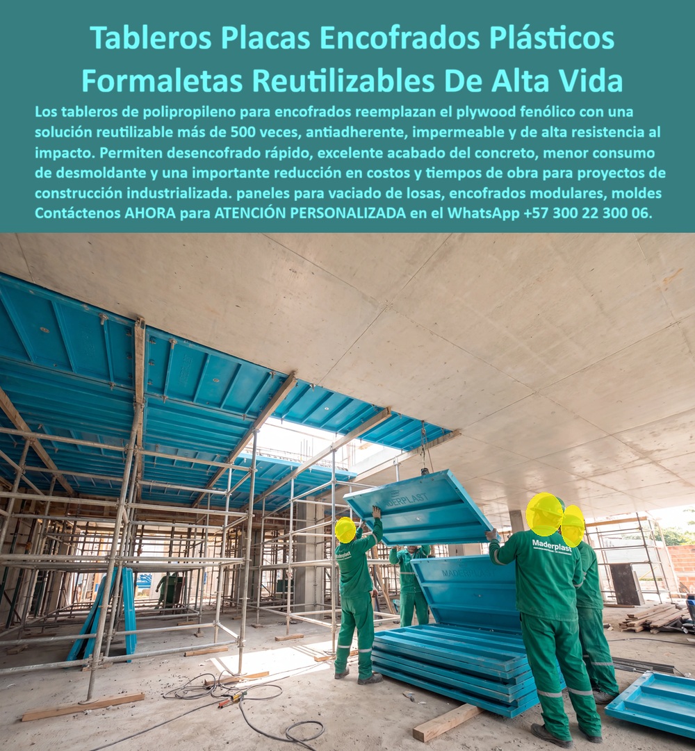 Tableros De Polipropileno Para Encofrados De Concreto Maderplast - TABLEROS DE POLIPROPILENO PARA ENCOFRADOS DE CONCRETO MADERPLAST PARA CONSTRUCCIÓN TECNIFICADA Los Tableros De Polipropileno Para Encofrados De Concreto Maderplast, constituidos por la Placa de polipropileno de placas, Paneles modulares plásticos vaciado de losas y el Panel Desencofrado Fácil, representan el reemplazo de fenólico e inigualable sustituto del plywood fenólico encofrados para la edificación industrializada. La imagen ilustra una obra en proceso de desencofrado donde tres operarios con dotación técnica manipulan paneles modulares de polipropileno azul Maderplast sobre una estructura de andamios. En la parte superior se observa el resultado directo del proceso: un cielo de losa en concreto a la vista de acabado continuo, uniforme, liso y libre de imperfecciones. La franja descriptiva del encabezado precisa: "Tableros Placas Encofrados Plásticos Formaletas Reutilizables De Alta Vida. Los tableros de polipropileno para encofrados reemplazan el plywood fenólico con una solución reutilizable más de 500 veces, antiadherente, impermeable y de alta resistencia al impacto. Permiten desencofrado rápido, excelente acabado del concreto, menor consumo de desmoldante y una importante reducción en costos y tiempos de obra para proyectos de construcción industrializada. paneles para vaciado de losas, encofrados modulares, moldes. Contáctenos AHORA para ATENCIÓN PERSONALIZADA en el WhatsApp +57 300 22 300 06". El vaciado de losas y placas mediante plywood o triplex fenólico tradicional ocasiona absorción de agua, abombamiento, astillamiento y pérdida de lechada, obligando a emplear cuadrillas para resanes, pañetes y corrección de fisuras. Las formaletas plásticas Maderplast y las camillas para encofrados de concreto de polipropileno resuelven definitivamente estas ineficiencias. Al implementar placas macizas de polipropileno y paneles plásticos estructurales como reemplazo del fenólico, la dirección de obra logra un concreto a la vista de especificación arquitectónica superior desde el instante del desmolde. Esto elimina el gasto continuo en desmoldantes químicos y previene patologías en muros de concreto arquitectónico y losas estructurales. Los paneles para encofrado, tableros para encofrado, placas para encofrados y placas para formaletas Maderplast garantizan la mayor rotación en la construcción de moldes para concreto. A diferencia de las alternativas de madera de corta vida útil o metálicas expuestas a la oxidación, este sistema de encofrado y entibados soporta la agresión química de la lechada de cemento, alcanzando más de 500 ciclos de reuso sin perder su precisión milimétrica. La utilización de formaletas reutilizables y encofrados reutilizables en paredes y placas acelera el tiempo de ciclo por piso, elimina el desperdicio de madera en obra y reduce sustancialmente el costo total de propiedad (TCO). Las soluciones constructivas de mampostería plástica y moldeado Maderplast demuestran que los insumos de la competencia, aun regados o a precios engañosamente bajos, resultan sumamente costosos debido a sus sustituciones frecuentes, atrasos en cronograma y multas por incumplimiento. Maderplast asegura acabados estructurales, acabados permanentes y acabados arquitectónicos que entregan valor técnico inmediato, respaldados por un proceso industrial con certificación ISO 9001 en diseño e ISO 14001 en gestión ambiental, sujeto a rigurosas pruebas de carga en laboratorio. "DIRECTOR GENERAL DE OBRA — CONSTRUCTORA BOLÍVAR S.A. Sustituir el plywood fenólico tradicional por los tableros de polipropileno y paneles modulares Maderplast nos permitió ejecutar el vaciado de losas en 18 pisos sin reemplazar un solo panel. Aceleramos el tiempo de ciclo un 35% y eliminamos completamente la cuadrilla de resanes por acabados defectuosos.'" Para la verificación técnica de rendimiento, memorias de cálculo, planos acotados o inspección de pruebas físicas en video (como los ensayos extremos Maderplast ante retroexcavadora y rotomartillo en YouTube: youtube.com/watch?v=doRIRlOAgX8, vaciado de placas en youtube.com/watch?v=IwzorusG2ss y acabados en youtube.com/watch?v=_IV-ub_6hUY), el equipo técnico puede solicitar apoyo especializado. Contacto directo con el Departamento de Ingeniería para asesoría personalizada. Ing. Soporte Técnico: (+57) 300 22 300 06. Placa de polipropileno de placas, Reemplazo de fenólico, Paneles modulares plásticos vaciado de losas, Sustituto del plywood fenólico encofrados, Panel Desencofrado Fácil Tableros De Polipropileno Para Encofrados De Concreto Maderplast Placa de polipropileno de placas Reemplazo de fenólico Paneles modulares plásticos vaciado de losas Sustituto del plywood fenólico encofrados Panel Desencofrado Fácil TABLEROS DE POLIPROPILENO PARA ENCOFRADOS DE CONCRETO MADERPLAST PARA CONSTRUCCIÓN TECNIFICADA Los Tableros De Polipropileno Para Encofrados De Concreto Maderplast, constituidos por la Placa de polipropileno de placas, Paneles modulares plásticos vaciado de losas y el Panel Desencofrado Fácil, representan el reemplazo de fenólico e inigualable sustituto del plywood fenólico encofrados para la edificación industrializada. La imagen ilustra una obra en proceso de desencofrado donde tres operarios con dotación técnica manipulan paneles modulares de polipropileno azul Maderplast sobre una estructura de andamios. En la parte superior se observa el resultado directo del proceso: un cielo de losa en concreto a la vista de acabado continuo, uniforme, liso y libre de imperfecciones. La franja descriptiva del encabezado precisa: "Tableros Placas Encofrados Plásticos Formaletas Reutilizables De Alta Vida. Los tableros de polipropileno para encofrados reemplazan el plywood fenólico con una solución reutilizable más de 500 veces, antiadherente, impermeable y de alta resistencia al impacto. Permiten desencofrado rápido, excelente acabado del concreto, menor consumo de desmoldante y una importante reducción en costos y tiempos de obra para proyectos de construcción industrializada. paneles para vaciado de losas, encofrados modulares, moldes. Contáctenos AHORA para ATENCIÓN PERSONALIZADA en el WhatsApp +57 300 22 300 06". El vaciado de losas y placas mediante plywood o triplex fenólico tradicional ocasiona absorción de agua, abombamiento, astillamiento y pérdida de lechada, obligando a emplear cuadrillas para resanes, pañetes y corrección de fisuras. Las formaletas plásticas Maderplast y las camillas para encofrados de concreto de polipropileno resuelven definitivamente estas ineficiencias. Al implementar placas macizas de polipropileno y paneles plásticos estructurales como reemplazo del fenólico, la dirección de obra logra un concreto a la vista de especificación arquitectónica superior desde el instante del desmolde. Esto elimina el gasto continuo en desmoldantes químicos y previene patologías en muros de concreto arquitectónico y losas estructurales. Los paneles para encofrado, tableros para encofrado, placas para encofrados y placas para formaletas Maderplast garantizan la mayor rotación en la construcción de moldes para concreto. A diferencia de las alternativas de madera de corta vida útil o metálicas expuestas a la oxidación, este sistema de encofrado y entibados soporta la agresión química de la lechada de cemento, alcanzando más de 500 ciclos de reuso sin perder su precisión milimétrica. La utilización de formaletas reutilizables y encofrados reutilizables en paredes y placas acelera el tiempo de ciclo por piso, elimina el desperdicio de madera en obra y reduce sustancialmente el costo total de propiedad (TCO). Las soluciones constructivas de mampostería plástica y moldeado Maderplast demuestran que los insumos de la competencia, aun regados o a precios engañosamente bajos, resultan sumamente costosos debido a sus sustituciones frecuentes, atrasos en cronograma y multas por incumplimiento. Maderplast asegura acabados estructurales, acabados permanentes y acabados arquitectónicos que entregan valor técnico inmediato, respaldados por un proceso industrial con certificación ISO 9001 en diseño e ISO 14001 en gestión ambiental, sujeto a rigurosas pruebas de carga en laboratorio. "DIRECTOR GENERAL DE OBRA — CONSTRUCTORA BOLÍVAR S.A. Sustituir el plywood fenólico tradicional por los tableros de polipropileno y paneles modulares Maderplast nos permitió ejecutar el vaciado de losas en 18 pisos sin reemplazar un solo panel. Aceleramos el tiempo de ciclo un 35% y eliminamos completamente la cuadrilla de resanes por acabados defectuosos.'" Para la verificación técnica de rendimiento, memorias de cálculo, planos acotados o inspección de pruebas físicas en video (como los ensayos extremos Maderplast ante retroexcavadora y rotomartillo en YouTube: youtube.com/watch?v=doRIRlOAgX8, vaciado de placas en youtube.com/watch?v=IwzorusG2ss y acabados en youtube.com/watch?v=_IV-ub_6hUY), el equipo técnico puede solicitar apoyo especializado. Contacto directo con el Departamento de Ingeniería para asesoría personalizada. Ing. Soporte Técnico: (+57) 300 22 300 06.