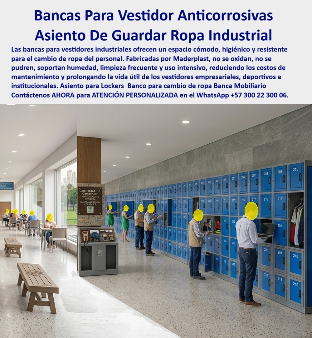 Asientos Para Guardarropas Silla locker Mobiliario Para Vestidores Maderplast Asiento guardarropa industrial evita gastos operativos Salas De Vestidores Empresariales Con Bancas Y Casilleros Banca vestidor anticorrosiva en vestuarios HSQ