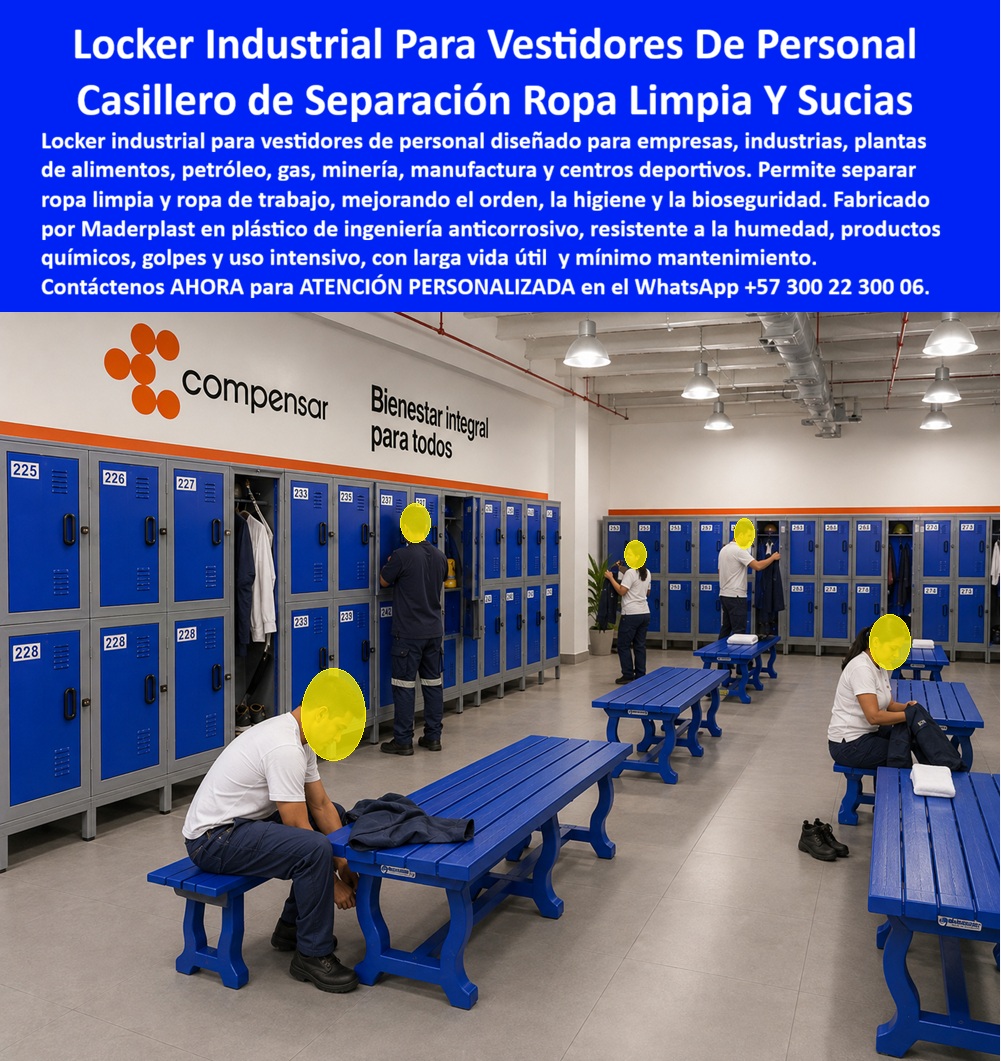 Locker Industriales Casillero De Personal Industrial Maderplast Casillero de personal para vestiarios de gran escala Casilleros industriales de alta resistencia Locker azul industrial con sistema de ropa limpia y ropa sucia separada gas