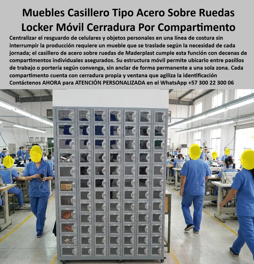 Locker Porta Celulares Control Visual Casilleros celulares Maderplast Locker móvil con ruedas guardar celulares en la planta de producción Mueble casillero de acero portería con cerradura por compartimento Lockers para controlar Movil