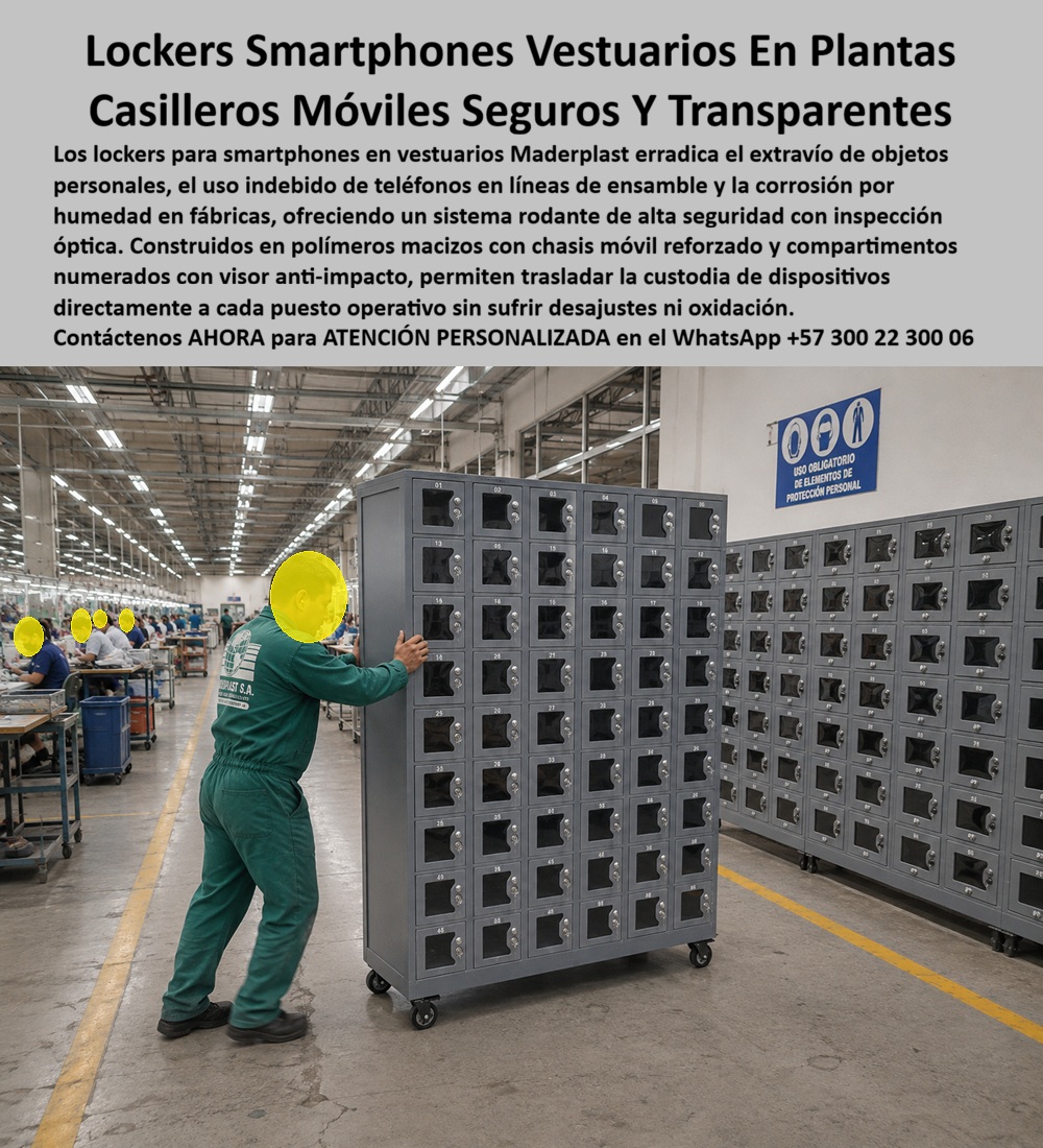 Locker Porta Celulares Control Visual Casilleros para celulares Maderplast Lockers smartphones contra pérdidas en vestuarios Dónde guardar objetos personales en planta casillero seguro y transparente fábrica Casilleros seguros celulares