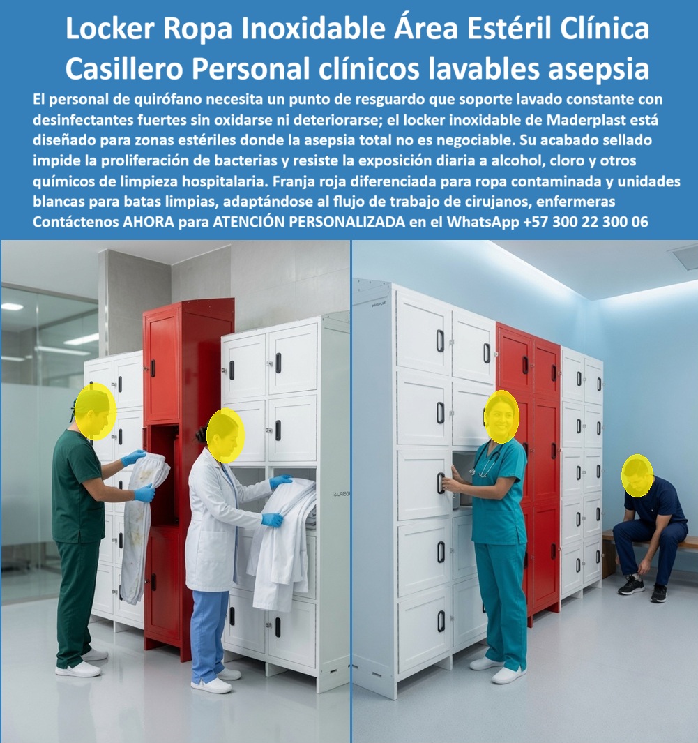 Lockers Bioseguridad Hospitalaria Casilleros seguridad sanitaria Maderplast Ropa Limpia Contaminada Lockers Para Áreas Estériles Sin Corrosión Lockers inoxidables estériles personal médico Lockers para clínicas lavables de asepsia total