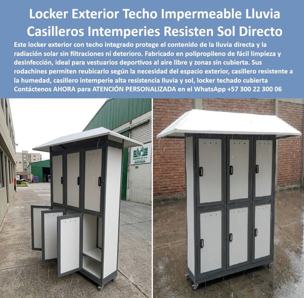 Lockers Exteriores Impermeable A Lluvia Y Sol Casilleros exterior Maderplast Casilleros de afuera contra humedad y radiación solar Locker de vestier deportivo fácil de limpiar y desinfectar tras cada uso Lockers Intemperie Fabricados PP