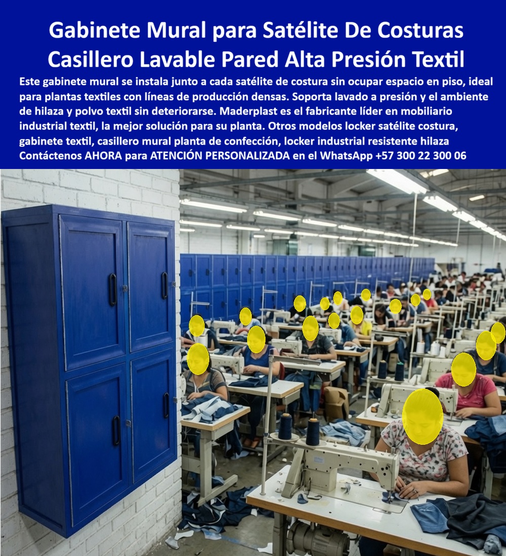 Lockers Planta Textil Con Banca Guardarropas De Confección Maderplast Lockers para planta textil con banca integrada Casilleros industriales para satélites de costura Casilleros para confección lavables a presión Lockers Corporativos AA