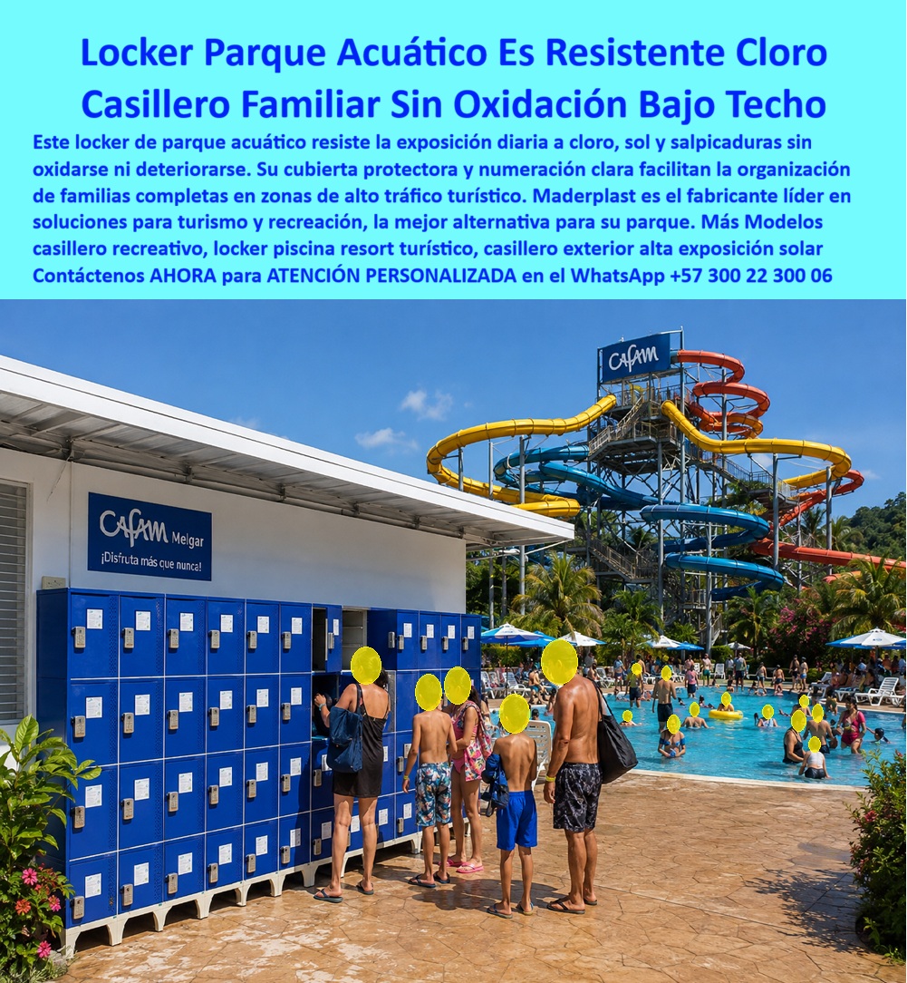 Lockers Splash Park Casilleros Zonas Húmedas Recreativas Maderplast Lockers Para Piscinas Sin Oxidación Lockers Para Turismo Y Recreación Casilleros para piscinas resistentes al cloro Casilleros Para Vestidores Exteriores Locker parque