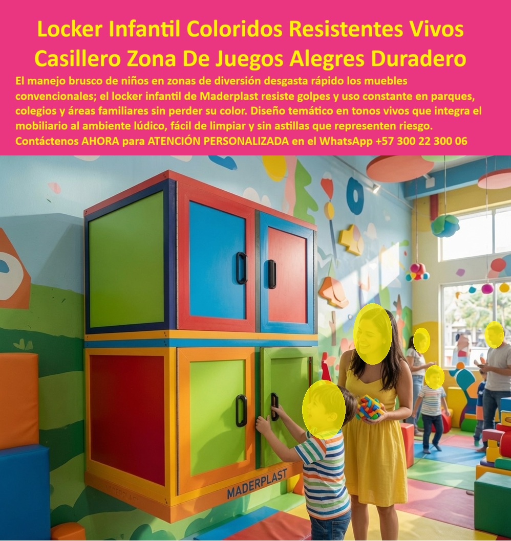 Lockers colegios Lockers áreas de diversión Lockers infantiles Maderplast Locker modular alegre resistente al uso constante en zonas familiares Lockers con diseño temático Guardarropas alegres de colores para zonas acuáticas Casillero