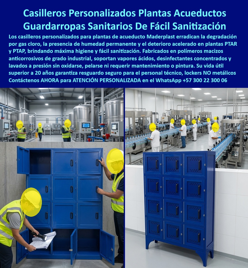 Lockers de alta resistencia químicas Ácidos Locker Anticorrosivo Maderplast Casillero personalizado con logo para plantas de acueducto Guardarropas Sanitarios Con Máxima Higiene Y Fácil Sanitización Lockers Para Plantas PTAR PTAP