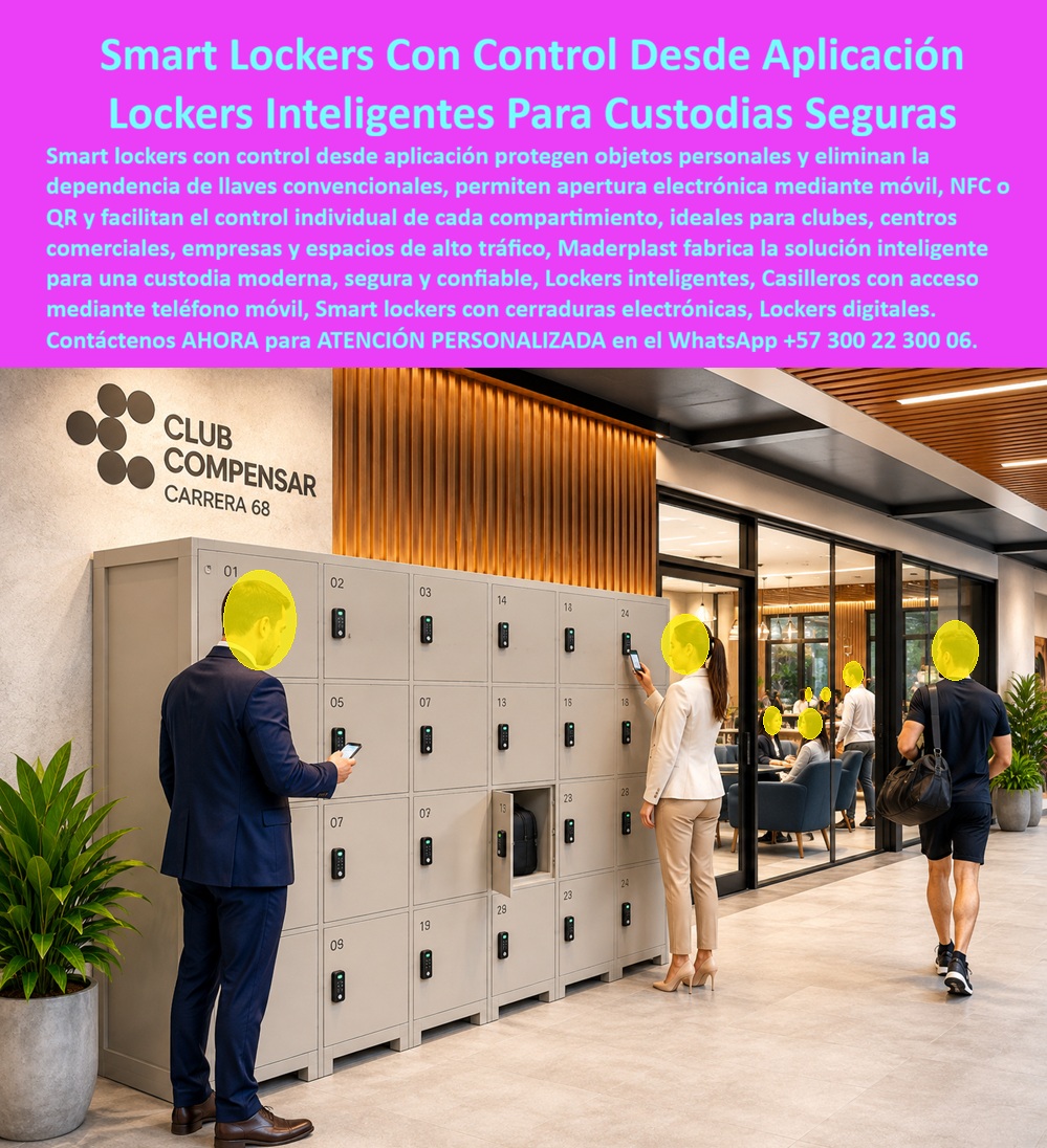 Lockers inteligentes Smart Lockers Con Aplicación Móvil NFC QR Maderplast Lockers Inteligentes Custodia Segura De Objetos Lockers inteligentes centros comerciales Lockers Inteligentes Con Apertura Electrónica Y Control Desde Aplicación a