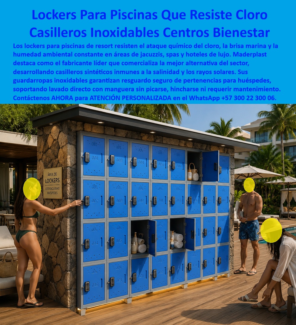 Lockers zonas húmedas spa hidromasajes jacuzzis turcos saunas Maderplast Lockers para piscinas de resort resistentes al cloro Lockers Para Piscinas Con Máxima Durabilidad Lockers plásticos inoxidables para centros de bienestar Lockers A