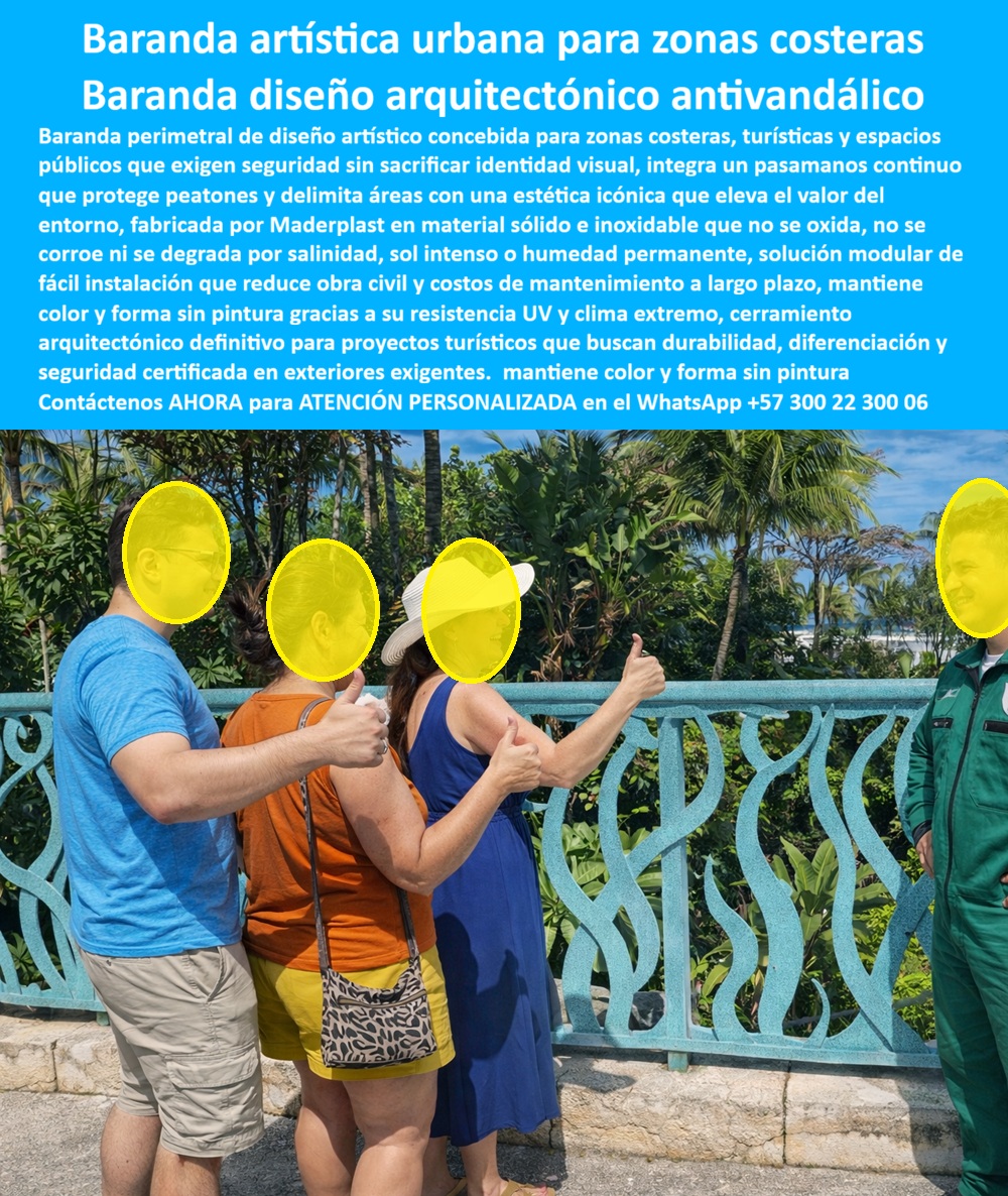 Baranda Valla Perimetral Diseño Artístico Inoxidable Zonas Costeras Maderplast Baranda Artística Urbana para Zonas Costeras y Cerramiento Arquitectónico Antivandálico Maderplast, Ingeniería de Resistencia Extrema: Al visualizar la obra maestra de la ingeniería funcional que se presenta en la imagen, usted no está observando simplemente un límite físico, sino la evolución definitiva de la infraestructura costera: la Baranda Artística Urbana para Zonas Costeras de Maderplast. Esta estructura perimetral, que destaca por su vibrante color azul turquesa y su diseño de forja artística con patrones orgánicos ondulados evocadores del movimiento del mar, ha sido concebida para resolver la patología más costosa de la construcción en frentes marinos: la corrosión. Fabricada mediante procesos industriales controlados utilizando polímeros de ingeniería macizos, esta barrera es 100% inmune a la corrosión marina, al salitre agresivo y a la humedad permanente que devoran el acero y el concreto en cuestión de meses. Su cuerpo sólido actúa como un escudo antivandálico que no se oxida, no requiere pintura y garantiza la seguridad peatonal en malecones y hoteles, convirtiéndo un elemento de seguridad obligatorio en un atractivo turístico libre de mantenimiento por más de 20 años. Para los arquitectos y gerentes de operaciones que enfrentan el desafío diario de mantener la estética en la primera línea de playa, la pregunta recurrente es qué barandas para frente de playa no se oxidan y resisten el salitre sin demandar presupuestos exorbitantes de conservación. La solución técnica irrefutable son las barandas costeras Maderplast, cuya composición química es inerte a la sal y a la hidrólisis. A diferencia de las opciones metálicas tradicionales, donde la búsqueda de cerramientos artísticos modernos para hoteles que no necesitan pintura suele terminar en decepción, los diseños arquitectónicos Maderplast ofrecen una estética de lujo con color integral en la masa del material. Esto significa que la estructura soporta la radiación UV del trópico sin decolorar, descascararse ni requerir retoques jamás. Cuando la prioridad es identificar cuál es la mejor valla perimetral antivandálica para paseos turísticos, nuestra baranda artística sólida responde con una resistencia al impacto superior, garantizando la seguridad del turista y la rentabilidad del proyecto a largo plazo. Desde una perspectiva financiera y de gestión de activos, al realizar una comparativa de costos de mantenimiento entre una baranda de acero inoxidable versus plástico de ingeniería en costa, Maderplast demuestra una superioridad financiera absoluta. Aunque el acero tipo 316 es resistente, requiere limpieza constante para evitar el "pitting" o picaduras de óxido; en cambio, el plástico de ingeniería Maderplast tiene un Costo Operativo (OPEX) real de cero, eliminando la limpieza química y el brillado manual. Además, para los ingenieros civiles preocupados por soluciones de arquitectura paisajista para malecones que resisten huracanes y sol, especificar barandas Maderplast aporta una flexibilidad estructural clave que resiste cargas de viento dinámicas sin fatiga del material, sumado a su inmunidad ante la degradación solar. En entornos como piscinas y zonas húmedas, nuestros diseños de pasamanos seguros y estéticos ofrecen una superficie antideslizante al tacto, ergonomía y propiedades asépticas que no crían hongos ni bacterias, superando cualquier estándar sanitario. En Maderplast, nuestro lema es que "en plástico le hacemos hasta el ala de un avión, o lo que su imaginación quiera". Por ello, activamos todos los recursos necesarios para su proyecto: puede solicitarnos cotización inmediata, personalización de diseños, planos detallados, renders fotorrealistas, prototipos funcionales y producción en serie. Somos expertos en barandas para malecones resistentes al salitre y cerramientos artísticos para hoteles de playa, proveyendo pasamanos inoxidable para zonas costeras que actúan como vallas perimetrales de diseño arquitectónico. Si busca un sustituto de barandas metálicas oxidadas, nuestro mobiliario urbano para paseos marítimos es la elección lógica. Ofrecemos barandas de seguridad que no necesitan pintura para la delimitación de espacios turísticos duraderos, barandas plásticas macizas antivandálicas para infraestructura turística libre de mantenimiento y protección peatonal estética para miradores. Nuestros cerramientos modulares de fácil instalación y barandas ecológicas de larga vida útil son el pilar de un diseño urbano sostenible para zonas húmedas y barandas decorativas resistentes al sol fuerte. EL TESTIMONIO PROFESIONAL DE UN CASO DE ÉXITO: " LO CONFIRMA DESDE LA OBRA REAL. El Arquitecto Mauricio Vélez, Gerente de Operaciones del Resort & Spa "Brisa Marina" en San Andrés Islas y Cartagena, narra cómo el óxido se estaba comiendo sus utilidades y la imagen del hotel: "Operar frente al mar es una batalla perdida contra el óxido. Teníamos unas barandas metálicas de supuesto lujo que debíamos lijar y pintar cada cuatro meses, y aun así, los huéspedes se mancharon las manos y la estructura lucía vieja, arruinando la experiencia. Al decidir renovar todo el perímetro con la Baranda Artística Urbana Maderplast, elegimos un diseño de ondas color turquesa. La instalación fue rápida, sin soldaduras peligrosas. Tras cinco años de sol intenso y brisa salina, el costo de mantenimiento ha sido $0 pesos. Las barandas lucen idénticas al primer día y Maderplast no solo soluciona el problema técnico, sino que valoriza nuestra propiedad, eliminando un gasto fijo eterno y confirmándose como la mejor inversión en infraestructura que hemos hecho." Para finalizar con el Soporte técnico y eliminar cualquier duda con Garantía 5 años cualquier duda al firmar la orden de compra, abordemos la responsabilidad del ingeniero. Sabemos que su firma avala la seguridad y la viabilidad del proyecto. Con Maderplast, usted no está experimentando; está implementando una solución de ingeniería validada. Nuestro producto cumple con los estándares de resistencia mecánica necesarios para actuar como barrera de contención efectiva. Al eliminar el metal de la ecuación, usted elimina el riesgo de corrosión oculta que causa fallas estructurales súbitas y accidentes por colapso de barandas, protegiéndolo de demandas por responsabilidad civil. La Baranda-artística-urbana-para-zonas-costeras y Baranda-diseño-arquitectónico-antivandálico Maderplast es un sistema de anclaje y estructura probado que asegura la integridad física de los usuarios. Usted adquiere un activo con una vida útil proyectada superior a los 20 años, respaldado por una empresa con procesos industriales controlados y experiencia en plásticos técnicos. No hay riesgo de oxidación, no hay riesgo de deterioro prematuro y no hay riesgo legal por falla de materiales. Si necesita planos de detalle, fichas técnicas de anclaje o certificaciones de resistencia para adjuntar a su informe y proceder con la compra, nuestro departamento de ingeniería está a su disposición. Asegure su proyecto con la única solución definitiva para el borde costero. Contáctenos AHORA para ATENCIÓN PERSONALIZADA, planos y cotización en el WhatsApp +57 300 22 300 06. forja artística Pasamanos Seguridad Modular Fácil Instalación Vida Útil Extendida, Cerramiento Arquitectónico Personalizado Seguridad Turística PP Baranda Valla Perimetral Diseño Artístico Inoxidable Zonas Costeras Maderplast 0 forja artística Pasamanos Seguridad Modular Fácil Instalación Vida Útil Extendida Cerramiento Arquitectónico Personalizado Seguridad Turística PP Baranda Artística Urbana para Zonas Costeras y Cerramiento Arquitectónico Antivandálico Maderplast, Ingeniería de Resistencia Extrema: Al visualizar la obra maestra de la ingeniería funcional que se presenta en la imagen, usted no está observando simplemente un límite físico, sino la evolución definitiva de la infraestructura costera: la Baranda Artística Urbana para Zonas Costeras de Maderplast. Esta estructura perimetral, que destaca por su vibrante color azul turquesa y su diseño de forja artística con patrones orgánicos ondulados evocadores del movimiento del mar, ha sido concebida para resolver la patología más costosa de la construcción en frentes marinos: la corrosión. Fabricada mediante procesos industriales controlados utilizando polímeros de ingeniería macizos, esta barrera es 100% inmune a la corrosión marina, al salitre agresivo y a la humedad permanente que devoran el acero y el concreto en cuestión de meses. Su cuerpo sólido actúa como un escudo antivandálico que no se oxida, no requiere pintura y garantiza la seguridad peatonal en malecones y hoteles, convirtiéndo un elemento de seguridad obligatorio en un atractivo turístico libre de mantenimiento por más de 20 años. Para los arquitectos y gerentes de operaciones que enfrentan el desafío diario de mantener la estética en la primera línea de playa, la pregunta recurrente es qué barandas para frente de playa no se oxidan y resisten el salitre sin demandar presupuestos exorbitantes de conservación. La solución técnica irrefutable son las barandas costeras Maderplast, cuya composición química es inerte a la sal y a la hidrólisis. A diferencia de las opciones metálicas tradicionales, donde la búsqueda de cerramientos artísticos modernos para hoteles que no necesitan pintura suele terminar en decepción, los diseños arquitectónicos Maderplast ofrecen una estética de lujo con color integral en la masa del material. Esto significa que la estructura soporta la radiación UV del trópico sin decolorar, descascararse ni requerir retoques jamás. Cuando la prioridad es identificar cuál es la mejor valla perimetral antivandálica para paseos turísticos, nuestra baranda artística sólida responde con una resistencia al impacto superior, garantizando la seguridad del turista y la rentabilidad del proyecto a largo plazo. Desde una perspectiva financiera y de gestión de activos, al realizar una comparativa de costos de mantenimiento entre una baranda de acero inoxidable versus plástico de ingeniería en costa, Maderplast demuestra una superioridad financiera absoluta. Aunque el acero tipo 316 es resistente, requiere limpieza constante para evitar el "pitting" o picaduras de óxido; en cambio, el plástico de ingeniería Maderplast tiene un Costo Operativo (OPEX) real de cero, eliminando la limpieza química y el brillado manual. Además, para los ingenieros civiles preocupados por soluciones de arquitectura paisajista para malecones que resisten huracanes y sol, especificar barandas Maderplast aporta una flexibilidad estructural clave que resiste cargas de viento dinámicas sin fatiga del material, sumado a su inmunidad ante la degradación solar. En entornos como piscinas y zonas húmedas, nuestros diseños de pasamanos seguros y estéticos ofrecen una superficie antideslizante al tacto, ergonomía y propiedades asépticas que no crían hongos ni bacterias, superando cualquier estándar sanitario. En Maderplast, nuestro lema es que "en plástico le hacemos hasta el ala de un avión, o lo que su imaginación quiera". Por ello, activamos todos los recursos necesarios para su proyecto: puede solicitarnos cotización inmediata, personalización de diseños, planos detallados, renders fotorrealistas, prototipos funcionales y producción en serie. Somos expertos en barandas para malecones resistentes al salitre y cerramientos artísticos para hoteles de playa, proveyendo pasamanos inoxidable para zonas costeras que actúan como vallas perimetrales de diseño arquitectónico. Si busca un sustituto de barandas metálicas oxidadas, nuestro mobiliario urbano para paseos marítimos es la elección lógica. Ofrecemos barandas de seguridad que no necesitan pintura para la delimitación de espacios turísticos duraderos, barandas plásticas macizas antivandálicas para infraestructura turística libre de mantenimiento y protección peatonal estética para miradores. Nuestros cerramientos modulares de fácil instalación y barandas ecológicas de larga vida útil son el pilar de un diseño urbano sostenible para zonas húmedas y barandas decorativas resistentes al sol fuerte. EL TESTIMONIO PROFESIONAL DE UN CASO DE ÉXITO: " LO CONFIRMA DESDE LA OBRA REAL. El Arquitecto Mauricio Vélez, Gerente de Operaciones del Resort & Spa "Brisa Marina" en San Andrés Islas y Cartagena, narra cómo el óxido se estaba comiendo sus utilidades y la imagen del hotel: "Operar frente al mar es una batalla perdida contra el óxido. Teníamos unas barandas metálicas de supuesto lujo que debíamos lijar y pintar cada cuatro meses, y aun así, los huéspedes se mancharon las manos y la estructura lucía vieja, arruinando la experiencia. Al decidir renovar todo el perímetro con la Baranda Artística Urbana Maderplast, elegimos un diseño de ondas color turquesa. La instalación fue rápida, sin soldaduras peligrosas. Tras cinco años de sol intenso y brisa salina, el costo de mantenimiento ha sido $0 pesos. Las barandas lucen idénticas al primer día y Maderplast no solo soluciona el problema técnico, sino que valoriza nuestra propiedad, eliminando un gasto fijo eterno y confirmándose como la mejor inversión en infraestructura que hemos hecho." Para finalizar con el Soporte técnico y eliminar cualquier duda con Garantía 5 años cualquier duda al firmar la orden de compra, abordemos la responsabilidad del ingeniero. Sabemos que su firma avala la seguridad y la viabilidad del proyecto. Con Maderplast, usted no está experimentando; está implementando una solución de ingeniería validada. Nuestro producto cumple con los estándares de resistencia mecánica necesarios para actuar como barrera de contención efectiva. Al eliminar el metal de la ecuación, usted elimina el riesgo de corrosión oculta que causa fallas estructurales súbitas y accidentes por colapso de barandas, protegiéndolo de demandas por responsabilidad civil. La Baranda-artística-urbana-para-zonas-costeras y Baranda-diseño-arquitectónico-antivandálico Maderplast es un sistema de anclaje y estructura probado que asegura la integridad física de los usuarios. Usted adquiere un activo con una vida útil proyectada superior a los 20 años, respaldado por una empresa con procesos industriales controlados y experiencia en plásticos técnicos. No hay riesgo de oxidación, no hay riesgo de deterioro prematuro y no hay riesgo legal por falla de materiales. Si necesita planos de detalle, fichas técnicas de anclaje o certificaciones de resistencia para adjuntar a su informe y proceder con la compra, nuestro departamento de ingeniería está a su disposición. Asegure su proyecto con la única solución definitiva para el borde costero. Contáctenos AHORA para ATENCIÓN PERSONALIZADA, planos y cotización en el WhatsApp +57 300 22 300 06.