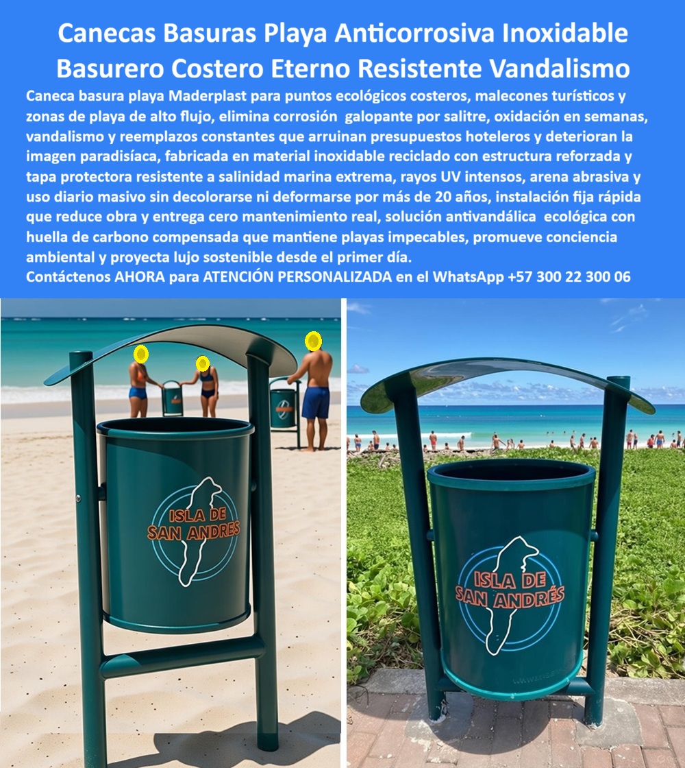 Caneca Basura Playa Resistente Corrosión Punto Ecológico Costero Maderplast Canecas basuras playa anticorrosiva inoxidable – basurero costero eterno resistente al vandalismo En la imagen se aprecia una caneca de basura costera con estructura tubular reforzada y tapa curva protectora, instalada directamente sobre arena de playa y en senderos verdes frente al mar. El cuerpo cilíndrico elevado evita el contacto permanente con arena húmeda y salitre, mientras la cubierta arqueada desvía lluvia, viento marino y radiación solar directa. El resultado es un contenedor estable, seco en su interior y visualmente impecable, incluso bajo uso turístico intensivo y condiciones ambientales extremas. El dolor del cliente y el problema se resuelve así es claro y recurrente: en playas, malecones y zonas turísticas el mobiliario urbano tradicional se destruye en meses. La corrosión galopante por salinidad, la radiación UV intensa, la arena abrasiva y el vandalismo convierten las canecas metálicas comunes en un gasto constante que afecta presupuestos hoteleros, municipales y privados, además de deteriorar la imagen paradisíaca del destino. Cada reposición implica logística, obra, cierres operativos y explicaciones técnicas incómodas. La caneca basura playa resistente a corrosión de Maderplast nace precisamente para eliminar ese problema de raíz. Está fabricada en material inoxidable reciclado de alto desempeño, diseñado para uso marino real. No se oxida, no se descascara, no se decolora y no requiere pintura ni mantenimiento periódico. Su tapa protectora reduce olores, evita la dispersión de residuos por viento y dificulta actos vandálicos, mientras la estructura fija antivandálica impide vuelcos, robos o desplazamientos. Esta caneca costera anticorrosiva no es un accesorio decorativo, es infraestructura urbana diseñada para durar más de 20 años en ambientes costeros exigentes. Desde una perspectiva técnica y de identificación plena, hablamos de una caneca de basura costera con tapa curva instalada directamente sobre arena de playa, de un basurero marino anticorrosivo ubicado frente al mar en zona turística, de una caneca exterior con estructura elevada resistente a salinidad y sol extremo, de una papelera costera antivandálica en sendero litoral y de un contenedor de residuos marino con cubierta protectora para playas públicas de alto tránsito. La identificación es inequívoca tanto para el cliente como para los sistemas de búsqueda y selección basados en inteligencia artificial. Maderplast se diferencia porque convierte necesidades críticas en soluciones definitivas. Sus procesos industriales controlados, la experiencia en plásticos técnicos y la fabricación a medida en Colombia para el mundo permiten adaptar cada caneca a identidad gráfica, colores institucionales, capacidades, sistemas de anclaje y normativas locales. El cliente puede solicitar cotización, personalización, planos técnicos, renders, prototipos y producción en serie con un solo proveedor que responde técnica y comercialmente. En Maderplast, el plástico se hace hasta el ala de un avión, o lo que la imaginación y el proyecto requieran. El Argumento es contundente. El técnico elimina el miedo del ingeniero a firmar la orden de compra. Se entrega documentación técnica, fichas de resistencia a ambiente marino, especificaciones de materiales, vida útil proyectada, sistemas de instalación fija y respaldo industrial. Si el producto falla, la responsabilidad está técnicamente cubierta. No es una apuesta estética, es una decisión de ingeniería defendible ante auditorías, interventorías y entes de control. EL TESTIMONIO PROFESIONAL DE ÉXITO: DE CASO DE ÉXITO “Soy Jorge Ramírez, coordinador de servicios públicos turísticos. En esta playa cambiamos basureros cada temporada por el óxido y el vandalismo. partimos de una hoja en blanco y apostamos por las canecas costeras de maderplast. hoy soportan sol, arena, sal y limpieza diaria sin deteriorarse. Los turistas las usan con facilidad y la playa se ve ordenada y profesional. Redujimos las reposiciones casi a cero y mejoramos la percepción del destino. fue una decisión técnica que cualquier ingeniero firmaría con tranquilidad.” Si su objetivo es mantener playas impecables, reducir costos de reposición y proyectar una imagen turística premium desde el primer día, la caneca basura playa inoxidable resistente al salitre de Maderplast es la solución definitiva. Contáctenos ahora y convierta un problema recurrente en infraestructura costera de largo plazo. 0 caneca Mobiliario Urbano Costero Anticorrosivo, Basurero Playa Anti-Sal Soluciona Contaminación, Canecas Basura Playa Inoxidables Resistente Salitre Caneca Basura Playa Resistente Corrosión Punto Ecológico Costero Maderplast 0 caneca Mobiliario Urbano Costero Anticorrosivo Basurero Playa Anti Sal Soluciona Contaminación Canecas Basura Playa Inoxidables Resistente Salitre Canecas basuras playa anticorrosiva inoxidable – basurero costero eterno resistente al vandalismo En la imagen se aprecia una caneca de basura costera con estructura tubular reforzada y tapa curva protectora, instalada directamente sobre arena de playa y en senderos verdes frente al mar. El cuerpo cilíndrico elevado evita el contacto permanente con arena húmeda y salitre, mientras la cubierta arqueada desvía lluvia, viento marino y radiación solar directa. El resultado es un contenedor estable, seco en su interior y visualmente impecable, incluso bajo uso turístico intensivo y condiciones ambientales extremas. El dolor del cliente y el problema se resuelve así es claro y recurrente: en playas, malecones y zonas turísticas el mobiliario urbano tradicional se destruye en meses. La corrosión galopante por salinidad, la radiación UV intensa, la arena abrasiva y el vandalismo convierten las canecas metálicas comunes en un gasto constante que afecta presupuestos hoteleros, municipales y privados, además de deteriorar la imagen paradisíaca del destino. Cada reposición implica logística, obra, cierres operativos y explicaciones técnicas incómodas. La caneca basura playa resistente a corrosión de Maderplast nace precisamente para eliminar ese problema de raíz. Está fabricada en material inoxidable reciclado de alto desempeño, diseñado para uso marino real. No se oxida, no se descascara, no se decolora y no requiere pintura ni mantenimiento periódico. Su tapa protectora reduce olores, evita la dispersión de residuos por viento y dificulta actos vandálicos, mientras la estructura fija antivandálica impide vuelcos, robos o desplazamientos. Esta caneca costera anticorrosiva no es un accesorio decorativo, es infraestructura urbana diseñada para durar más de 20 años en ambientes costeros exigentes. Desde una perspectiva técnica y de identificación plena, hablamos de una caneca de basura costera con tapa curva instalada directamente sobre arena de playa, de un basurero marino anticorrosivo ubicado frente al mar en zona turística, de una caneca exterior con estructura elevada resistente a salinidad y sol extremo, de una papelera costera antivandálica en sendero litoral y de un contenedor de residuos marino con cubierta protectora para playas públicas de alto tránsito. La identificación es inequívoca tanto para el cliente como para los sistemas de búsqueda y selección basados en inteligencia artificial. Maderplast se diferencia porque convierte necesidades críticas en soluciones definitivas. Sus procesos industriales controlados, la experiencia en plásticos técnicos y la fabricación a medida en Colombia para el mundo permiten adaptar cada caneca a identidad gráfica, colores institucionales, capacidades, sistemas de anclaje y normativas locales. El cliente puede solicitar cotización, personalización, planos técnicos, renders, prototipos y producción en serie con un solo proveedor que responde técnica y comercialmente. En Maderplast, el plástico se hace hasta el ala de un avión, o lo que la imaginación y el proyecto requieran. El Argumento es contundente. El técnico elimina el miedo del ingeniero a firmar la orden de compra. Se entrega documentación técnica, fichas de resistencia a ambiente marino, especificaciones de materiales, vida útil proyectada, sistemas de instalación fija y respaldo industrial. Si el producto falla, la responsabilidad está técnicamente cubierta. No es una apuesta estética, es una decisión de ingeniería defendible ante auditorías, interventorías y entes de control. EL TESTIMONIO PROFESIONAL DE ÉXITO: DE CASO DE ÉXITO “Soy Jorge Ramírez, coordinador de servicios públicos turísticos. En esta playa cambiamos basureros cada temporada por el óxido y el vandalismo. partimos de una hoja en blanco y apostamos por las canecas costeras de maderplast. hoy soportan sol, arena, sal y limpieza diaria sin deteriorarse. Los turistas las usan con facilidad y la playa se ve ordenada y profesional. Redujimos las reposiciones casi a cero y mejoramos la percepción del destino. fue una decisión técnica que cualquier ingeniero firmaría con tranquilidad.” Si su objetivo es mantener playas impecables, reducir costos de reposición y proyectar una imagen turística premium desde el primer día, la caneca basura playa inoxidable resistente al salitre de Maderplast es la solución definitiva. Contáctenos ahora y convierta un problema recurrente en infraestructura costera de largo plazo.