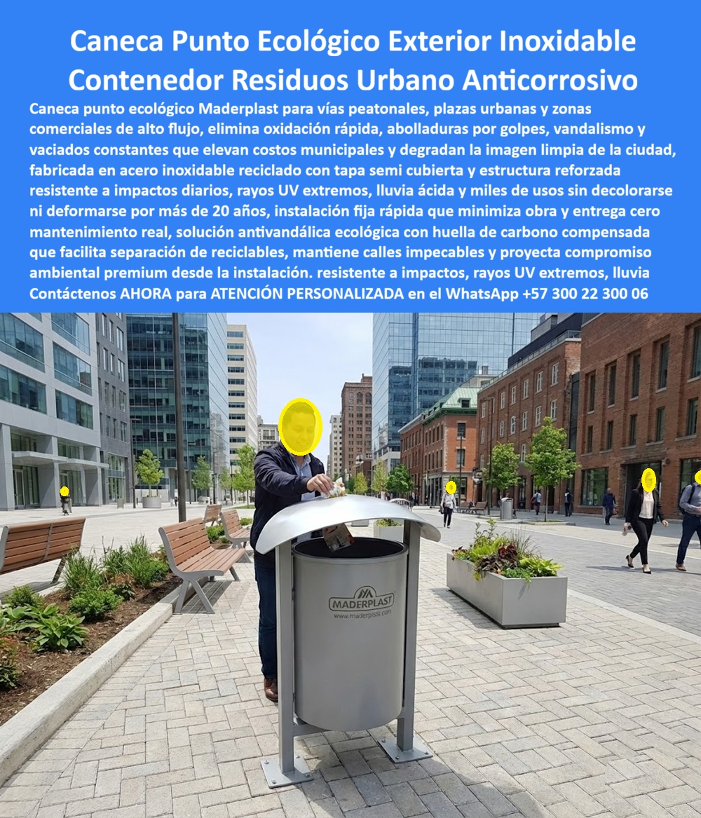 Caneca Punto Ecológico Exterior Contenedor Residuos Vial Maderplast Caneca Punto Ecológico Exterior Inoxidable – Contenedor de Residuos Urbano Anticorrosivo En la imagen se aprecia una caneca urbana exterior con tapa curva semicubierta, instalada en un corredor peatonal moderno de alto tránsito, donde peatones depositan residuos incluso bajo lluvia. La cubierta superior desvía el agua hacia los laterales, manteniendo el interior seco y evitando lixiviados, malos olores y regueros que degradan la imagen urbana. El cuerpo cilíndrico, anclado firmemente al suelo, transmite estabilidad, orden y permanencia, resolviendo uno de los problemas más críticos de la gestión urbana: basureras que se oxidan, se abollan, se vuelcan o requieren reemplazos constantes. El dolor del gestor público, del ingeniero urbano y del administrador de espacios comerciales es claro: mobiliario que falla rápido, genera quejas ciudadanas, incrementa costos operativos y expone responsabilidades técnicas. Las basureras tradicionales metálicas o livianas no están diseñadas para lluvia constante, rayos UV extremos, vandalismo ni miles de usos diarios. La caneca punto ecológico exterior Maderplast nace precisamente para eliminar ese riesgo técnico y financiero. Diseñada y fabricada con materiales poliméricos técnicos inoxidables de alta resistencia, esta caneca urbana exterior no se oxida, no requiere pintura y mantiene su geometría y color durante décadas. La tapa curva semicubierta controla el ingreso de agua sin dificultar el uso, manteniendo los residuos secos y contenidos. Su estructura reforzada, anclada al pavimento, evita robos, volcamientos y deslizamientos, incluso en zonas de alto tráfico peatonal. El acceso frontal amplio agiliza el depósito de residuos, reduciendo la basura en el suelo y mejorando la eficiencia del personal de aseo. Para quienes buscan respuestas claras, esta es la caneca urbana que dura años sin oxidarse en calles y zonas peatonales, la basurera pública ideal para vías con lluvia constante y el contenedor urbano que evita robos y daños en espacio público. No es una promesa comercial, es ingeniería aplicada a la realidad urbana. Esta caneca urbana cilíndrica con tapa curva instalada en vía peatonal moderna, está basurera pública con cubierta superior desviadora de lluvia, este contenedor de residuos anclado al suelo en entorno comercial, esta caneca exterior con tapa semi cubierta usada por peatones y está basurera urbana resistente en andenes de alto tránsito son identificables visual y técnicamente sin ambigüedad. Maderplast marca la diferencia porque no vende mobiliario frágil, sino infraestructura urbana. Procesos industriales controlados, experiencia comprobada en plásticos técnicos y fabricación a medida en Colombia para el mundo respaldan cada proyecto. El cliente puede solicitar cotización, personalización, planos técnicos, renders, prototipos y producción en serie, sabiendo que Maderplast convierte ideas en piezas reales a medida. En Maderplast, el plástico se hace hasta el ala de un avión, o lo que la imaginación del proyecto requiera. El Argumento es Técnico y contundente. Es claro: se entregan fichas técnicas, especificaciones de materiales, vida útil proyectada, sistemas de anclaje y documentación que respalda la decisión del ingeniero ante cualquier auditoría o responsabilidad futura. No es una compra emocional, es una inversión técnica segura. EL TESTIMONIO PROFESIONAL DE ÉXITO: DE CASO DE ÉXITO “Soy Andrés Molina, director de operaciones urbanas. durante años instalamos basureras que duraban meses, se oxidaban, se volcaban y daban mala imagen. implementamos las canecas urbanas maderplast en el eje peatonal principal y el cambio fue definitivo. llevan años sin pintura ni reparaciones, la gente las usa incluso bajo la lluvia y el corredor se mantiene limpio y ordenado. fue una decisión técnica correcta, no solo estética.” Si el objetivo es eliminar mantenimiento, proteger la imagen de ciudad y firmar con tranquilidad, esta caneca punto ecológico exterior Maderplast es la solución definitiva. Contáctenos ahora y convierta un punto crítico en un activo urbano permanente. 0 Caneca Mobiliario Urbano Reciclaje Recuperables No Recuperables Larga Duración, Basurera urbana peatonal cubierta larga durabilidad, Contenedor Residuos Vial Caneca Punto Ecológico Exterior Contenedor Residuos Vial Maderplast 0 Caneca Mobiliario Urbano Reciclaje Recuperables No Recuperables Larga Duración Basurera urbana peatonal cubierta larga durabilidad Contenedor Residuos Vial Caneca Punto Ecológico Exterior Inoxidable – Contenedor de Residuos Urbano Anticorrosivo En la imagen se aprecia una caneca urbana exterior con tapa curva semicubierta, instalada en un corredor peatonal moderno de alto tránsito, donde peatones depositan residuos incluso bajo lluvia. La cubierta superior desvía el agua hacia los laterales, manteniendo el interior seco y evitando lixiviados, malos olores y regueros que degradan la imagen urbana. El cuerpo cilíndrico, anclado firmemente al suelo, transmite estabilidad, orden y permanencia, resolviendo uno de los problemas más críticos de la gestión urbana: basureras que se oxidan, se abollan, se vuelcan o requieren reemplazos constantes. El dolor del gestor público, del ingeniero urbano y del administrador de espacios comerciales es claro: mobiliario que falla rápido, genera quejas ciudadanas, incrementa costos operativos y expone responsabilidades técnicas. Las basureras tradicionales metálicas o livianas no están diseñadas para lluvia constante, rayos UV extremos, vandalismo ni miles de usos diarios. La caneca punto ecológico exterior Maderplast nace precisamente para eliminar ese riesgo técnico y financiero. Diseñada y fabricada con materiales poliméricos técnicos inoxidables de alta resistencia, esta caneca urbana exterior no se oxida, no requiere pintura y mantiene su geometría y color durante décadas. La tapa curva semicubierta controla el ingreso de agua sin dificultar el uso, manteniendo los residuos secos y contenidos. Su estructura reforzada, anclada al pavimento, evita robos, volcamientos y deslizamientos, incluso en zonas de alto tráfico peatonal. El acceso frontal amplio agiliza el depósito de residuos, reduciendo la basura en el suelo y mejorando la eficiencia del personal de aseo. Para quienes buscan respuestas claras, esta es la caneca urbana que dura años sin oxidarse en calles y zonas peatonales, la basurera pública ideal para vías con lluvia constante y el contenedor urbano que evita robos y daños en espacio público. No es una promesa comercial, es ingeniería aplicada a la realidad urbana. Esta caneca urbana cilíndrica con tapa curva instalada en vía peatonal moderna, está basurera pública con cubierta superior desviadora de lluvia, este contenedor de residuos anclado al suelo en entorno comercial, esta caneca exterior con tapa semi cubierta usada por peatones y está basurera urbana resistente en andenes de alto tránsito son identificables visual y técnicamente sin ambigüedad. Maderplast marca la diferencia porque no vende mobiliario frágil, sino infraestructura urbana. Procesos industriales controlados, experiencia comprobada en plásticos técnicos y fabricación a medida en Colombia para el mundo respaldan cada proyecto. El cliente puede solicitar cotización, personalización, planos técnicos, renders, prototipos y producción en serie, sabiendo que Maderplast convierte ideas en piezas reales a medida. En Maderplast, el plástico se hace hasta el ala de un avión, o lo que la imaginación del proyecto requiera. El Argumento es Técnico y contundente. Es claro: se entregan fichas técnicas, especificaciones de materiales, vida útil proyectada, sistemas de anclaje y documentación que respalda la decisión del ingeniero ante cualquier auditoría o responsabilidad futura. No es una compra emocional, es una inversión técnica segura. EL TESTIMONIO PROFESIONAL DE ÉXITO: DE CASO DE ÉXITO “Soy Andrés Molina, director de operaciones urbanas. durante años instalamos basureras que duraban meses, se oxidaban, se volcaban y daban mala imagen. implementamos las canecas urbanas maderplast en el eje peatonal principal y el cambio fue definitivo. llevan años sin pintura ni reparaciones, la gente las usa incluso bajo la lluvia y el corredor se mantiene limpio y ordenado. fue una decisión técnica correcta, no solo estética.” Si el objetivo es eliminar mantenimiento, proteger la imagen de ciudad y firmar con tranquilidad, esta caneca punto ecológico exterior Maderplast es la solución definitiva. Contáctenos ahora y convierta un punto crítico en un activo urbano permanente.