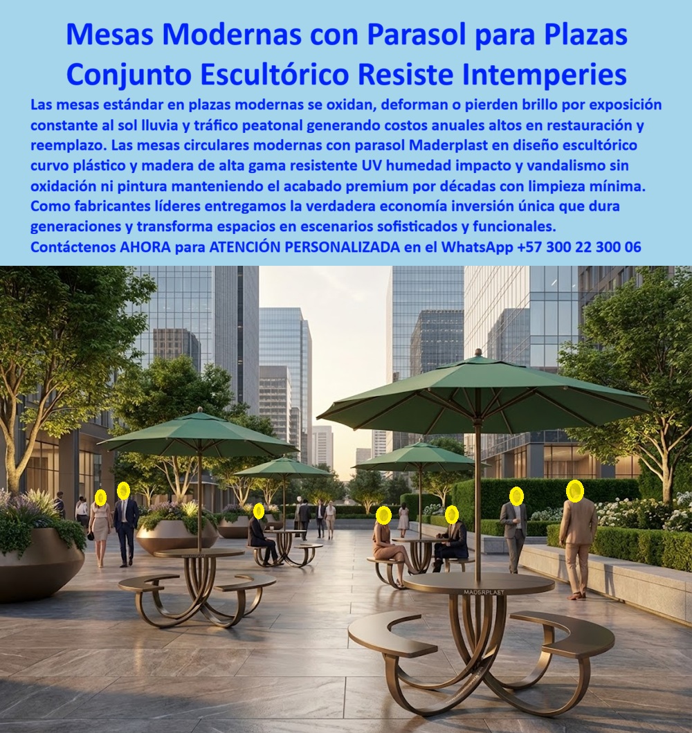 Mesa Urbana Moderna Exterior Mobiliario Moderno Sombrilla Maderplast Mesa Urbana Moderna Exterior y Conjuntos con Parasol Maderplast Ingeniería Escultórica y Funcionalidad Urbana: Visualice una plaza corporativa del futuro operando hoy: el Conjunto de Mesa Urbana Moderna con Parasol Maderplast, una pieza de diseño escultórico que desafía lo convencional. Este sistema integra una mesa circular central y bancas curvas flotantes en un solo módulo de ingeniería, coronado por un parasol robusto que define y jerarquiza el espacio. Su acabado premium, que simula metales oxidados o maderas nobles, es en realidad un polímero de alta tecnología 100% inmune a la corrosión urbana, la lluvia ácida y el tráfico implacable. A diferencia del metal que requiere pintura constante o la madera que envejece mal, este mobiliario mantiene su elegancia arquitectónica intacta por décadas, ofreciendo a arquitectos y urbanistas una solución que fusiona arte y función sin generar costos operativos de mantenimiento. Para los arquitectos de vanguardia y gerentes de infraestructura que buscan diferenciación, la pregunta crítica es qué mesas para plazas públicas tienen diseño moderno y no se oxidan. La respuesta técnica es la implementación de las mesas escultóricas Maderplast, que combinan líneas curvas vanguardistas con materiales poliméricos garantizando cero oxidación de por vida. Cuando el requerimiento es encontrar mobiliario urbano con sombrilla integrada para zonas de oficinas, nuestros conjuntos ofrecen una solución "todo en uno" de mesa, asiento y sombra, diseñada para soportar el uso intensivo en entornos corporativos. Además, si buscas equipar una plazoleta moderna con muebles que parecen esculturas, nuestros conjuntos de diseño curvo funcionan como elementos artísticos funcionales, elevando la estética del lugar mientras resisten el vandalismo y el clima extremo. Desde una perspectiva de valoración de activos, el impacto del mobiliario de diseño es tangible. Maderplast representa la inversión financiera superior, ya que mantiene la estética de diseño sin los costos prohibitivos de restauración y pintura anticorrosiva que requieren las piezas metálicas complejas. Somos líderes en tendencias de arquitectura del paisaje para plazas comerciales sostenibles, utilizando materiales recuperados de larga duración. En Maderplast, activamos los disparadores de compra necesarios para materializar su visión: solicite cotización inmediata, personalización de acabados, planos de implantación, renders y prototipos. Bajo nuestro lema "en plástico le hacemos hasta el ala de un avión, o lo que su imaginación quiera", fabricamos Mesas Y Bancas Curvas Estilo Escultórico Alta Durabilidad y Conjunto Comedor Circular Plaza Moderna. EL TESTIMONIO PROFESIONAL DE CASO DE ÉXITO: "queríamos arte funcional y maderplast nos dio una obra maestra eterna", confirma la arquitecta juliana "jules" vives, directora de diseño del parque empresarial connecta 26 en bogotá, quien relata cómo lograron la estética futurista sin sacrificar durabilidad: "el diseño de la nueva plazoleta central era futurista y limpio. las mesas de madera o hierro hubieran arruinado la estética, y las de diseño importadas se oxidaron en las soldaduras en ocho meses. Al elegir las mesas modernas con parasol maderplast, su diseño curvo se integró perfectamente. parecen hechas de un material aeroespacial pero son de ese polímero súper resistente. hoy son el punto focal de la plaza y el mantenimiento es cero absoluto; la lluvia las lava y el sol no les quita el brillo." Para efectuar el Soporte técnico y eliminar cualquier duda con Garantía 5 años cualquier temor al firmar la orden de compra, es fundamental abordar la garantía de la inversión. Ingeniero o Arquitecto, al especificar la Mesa Urbana Sol Maderplast, usted está blindando su proyecto contra el deterioro prematuro. No está comprando mobiliario genérico; está invirtiendo en piezas de Mobiliario Urbano Plástico Uso Exterior que actúan como activos fijos de alta gama. Elimina el riesgo de corrosión estructural y la mala imagen de mobiliario despintado. Maderplast le entrega fichas técnicas, garantías de estabilidad estructural y el respaldo de una fabricación industrial colombiana de calidad exportación. Usted compra la tranquilidad de saber que su plaza mantendrá su impacto visual intacto por más de 20 años. Asegure la vanguardia estética y la viabilidad operativa de su proyecto con la única mesa que funciona como escultura y resiste como tanque. Contáctenos AHORA para recibir ATENCIÓN PERSONALIZADA, planes y cotización en el WhatsApp +57 300 22 300 06. 0 Mesas Y Bancas Curvas Estilo Escultórico Alta Durabilidad, Conjunto Comedor Circular Plaza Moderna, Mobiliario Urbano Plástico Uso Exterior, Mesa Urbana Sol Mesa Urbana Moderna Exterior Mobiliario Moderno Sombrilla Maderplast 0 Mesas Y Bancas Curvas Estilo Escultórico Alta Durabilidad Conjunto Comedor Circular Plaza Moderna Mobiliario Urbano Plástico Uso Exterior Mesa Urbana Sol Mesa Urbana Moderna Exterior y Conjuntos con Parasol Maderplast Ingeniería Escultórica y Funcionalidad Urbana: Visualice una plaza corporativa del futuro operando hoy: el Conjunto de Mesa Urbana Moderna con Parasol Maderplast, una pieza de diseño escultórico que desafía lo convencional. Este sistema integra una mesa circular central y bancas curvas flotantes en un solo módulo de ingeniería, coronado por un parasol robusto que define y jerarquiza el espacio. Su acabado premium, que simula metales oxidados o maderas nobles, es en realidad un polímero de alta tecnología 100% inmune a la corrosión urbana, la lluvia ácida y el tráfico implacable. A diferencia del metal que requiere pintura constante o la madera que envejece mal, este mobiliario mantiene su elegancia arquitectónica intacta por décadas, ofreciendo a arquitectos y urbanistas una solución que fusiona arte y función sin generar costos operativos de mantenimiento. Para los arquitectos de vanguardia y gerentes de infraestructura que buscan diferenciación, la pregunta crítica es qué mesas para plazas públicas tienen diseño moderno y no se oxidan. La respuesta técnica es la implementación de las mesas escultóricas Maderplast, que combinan líneas curvas vanguardistas con materiales poliméricos garantizando cero oxidación de por vida. Cuando el requerimiento es encontrar mobiliario urbano con sombrilla integrada para zonas de oficinas, nuestros conjuntos ofrecen una solución "todo en uno" de mesa, asiento y sombra, diseñada para soportar el uso intensivo en entornos corporativos. Además, si buscas equipar una plazoleta moderna con muebles que parecen esculturas, nuestros conjuntos de diseño curvo funcionan como elementos artísticos funcionales, elevando la estética del lugar mientras resisten el vandalismo y el clima extremo. Desde una perspectiva de valoración de activos, el impacto del mobiliario de diseño es tangible. Maderplast representa la inversión financiera superior, ya que mantiene la estética de diseño sin los costos prohibitivos de restauración y pintura anticorrosiva que requieren las piezas metálicas complejas. Somos líderes en tendencias de arquitectura del paisaje para plazas comerciales sostenibles, utilizando materiales recuperados de larga duración. En Maderplast, activamos los disparadores de compra necesarios para materializar su visión: solicite cotización inmediata, personalización de acabados, planos de implantación, renders y prototipos. Bajo nuestro lema "en plástico le hacemos hasta el ala de un avión, o lo que su imaginación quiera", fabricamos Mesas Y Bancas Curvas Estilo Escultórico Alta Durabilidad y Conjunto Comedor Circular Plaza Moderna. EL TESTIMONIO PROFESIONAL DE CASO DE ÉXITO: "queríamos arte funcional y maderplast nos dio una obra maestra eterna", confirma la arquitecta juliana "jules" vives, directora de diseño del parque empresarial connecta 26 en bogotá, quien relata cómo lograron la estética futurista sin sacrificar durabilidad: "el diseño de la nueva plazoleta central era futurista y limpio. las mesas de madera o hierro hubieran arruinado la estética, y las de diseño importadas se oxidaron en las soldaduras en ocho meses. Al elegir las mesas modernas con parasol maderplast, su diseño curvo se integró perfectamente. parecen hechas de un material aeroespacial pero son de ese polímero súper resistente. hoy son el punto focal de la plaza y el mantenimiento es cero absoluto; la lluvia las lava y el sol no les quita el brillo." Para efectuar el Soporte técnico y eliminar cualquier duda con Garantía 5 años cualquier temor al firmar la orden de compra, es fundamental abordar la garantía de la inversión. Ingeniero o Arquitecto, al especificar la Mesa Urbana Sol Maderplast, usted está blindando su proyecto contra el deterioro prematuro. No está comprando mobiliario genérico; está invirtiendo en piezas de Mobiliario Urbano Plástico Uso Exterior que actúan como activos fijos de alta gama. Elimina el riesgo de corrosión estructural y la mala imagen de mobiliario despintado. Maderplast le entrega fichas técnicas, garantías de estabilidad estructural y el respaldo de una fabricación industrial colombiana de calidad exportación. Usted compra la tranquilidad de saber que su plaza mantendrá su impacto visual intacto por más de 20 años. Asegure la vanguardia estética y la viabilidad operativa de su proyecto con la única mesa que funciona como escultura y resiste como tanque. Contáctenos AHORA para recibir ATENCIÓN PERSONALIZADA, planes y cotización en el WhatsApp +57 300 22 300 06.
