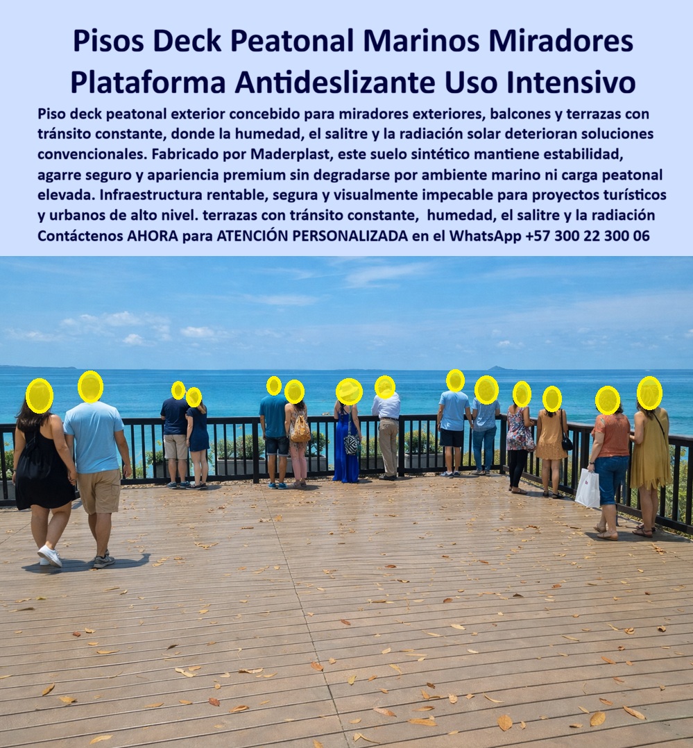 Piso Deck Peatonal Suelos Decks Sintéticos Cubierta terraza Maderplast Piso Deck Peatonal Antideslizante y Plataformas de Alto Tráfico para Zonas Costeras, Ingeniería de Superficies Marinas: Visualice una plataforma panorámica impecable frente a la inmensidad del océano, soportando el tráfico constante de cientos de turistas maravillados sin mostrar una sola señal de fatiga o desgaste. Lo que usted observa en la imagen no es madera tradicional luchando contra los elementos; es el Piso Deck Peatonal Marino Maderplast, una tarima sintética de ingeniería diseñada específicamente para desafiar la salinidad corrosión, la humedad extrema y el sol abrasador que inevitablemente destruyen la madera convencional en cuestión de meses. Su superficie texturizada ofrece una tracción antideslizante certificada, garantizando la seguridad absoluta de los visitantes incluso cuando la plataforma está mojada por la brisa marina o la lluvia, todo mientras mantiene una apariencia estética premium color madera que no se astilla, no se pudre y no requiere la aplicación constante de barnices ni aceites protectores. Esta solución representa la inversión definitiva en infraestructura turística, eliminando los costos operativos y los riesgos de responsabilidad civil por accidentes durante más de 20 años. Para los arquitectos y gerentes de operaciones hoteleras que se enfrentan a la degradación acelerada de sus activos frente al mar, la pregunta recurrente es qué piso para terrazas frente al mar no se pudre ni necesita mantenimiento. La respuesta técnica y financiera apunta indiscutiblemente al Deck Marino Maderplast. Al ser una estructura 100% de plástico de ingeniería, resulta inmune al ataque químico del salitre y a la absorción de humedad, eliminando por completo el deterioro biológico por hongos o termitas. Cuando el desafío es encontrar proveedores de pisos antideslizantes para miradores turísticos de alto tráfico, nuestros sistemas de plataforma garantizan una seguridad total con superficies de agarre R11 y una resistencia estructural capaz de soportar miles de pisadas diarias sin sufrir deformaciones ni fatiga de material. Si su proyecto requiere saber cuál es la alternativa a la madera para muelles y malecones que dure más de 20 años, la ingeniería moderna dicta sustituir la madera por nuestros perfiles macizos inoxidables, los cuales soportan inmersión y radiación UV sin perder color ni resistencia mecánica, asegurando una inversión única y permanente. Desde una perspectiva de rentabilidad el problema se resuelve así, la comparativa de retorno de inversión (ROI) entre un piso de madera teca y un deck sintético de ingeniería para hoteles de playa es reveladora. Maderplast es financieramente superior, logrando el retorno de la inversión en menos de dos años al eliminar los costos anuales de lijado, lacado y la reposición de tablas podridas que exige la teca natural. Además, nuestras especificaciones técnicas de suelos exteriores facilitan la obtención de certificaciones como la de "Playa Bandera Azul", ya que el piso Maderplast cumple con los estándares ambientales y de seguridad al ser un material reciclado atóxico y antideslizante. Para los paisajistas que buscan soluciones para plataformas en zonas de alta humedad relativa, la implementación de tarimas Maderplast actúa como suelos flotantes permeables, evitando encharcamientos y la proliferación de moho resbaloso, resolviendo de raíz el problema de seguridad y estética. En Maderplast, activamos los disparadores de compra necesarios para agilizar su proyecto: puede solicitarnos cotización inmediata, personalización de texturas y colores, planos de instalación detallados, renders de visualización y prototipos para validación de carga. Como fabricantes colombianos con procesos industriales controlados, convertimos sus ideas en piezas reales bajo la premisa de que "en plástico le hacemos hasta el ala de un avión, o lo que su imaginación quiera". Somos la solución para la renovación de muelles y paseos marítimos, ofreciendo pisos deck para terrazas frente al mar, suelo antideslizante para piscinas y miradores, y tarimas exteriores que no necesitan mantenimiento. Ya sea para el reemplazo de pisos de madera podridos, la instalación de deck sintético para alto tráfico peatonal o materiales de construcción para zonas costeras, nuestra infraestructura turística de larga vida útil y pavimento ligero para estructuras elevadas aseguran el éxito de su obra. EL TESTIMONIO PROFESIONAL DE UN CASO DE ÉXITO: " LO CONFIRMA DESDE LA OBRA REAL. El Ingeniero Roberto Solano, Gerente de Operaciones del Complejo Turístico "Vista Real" en Santa Marta, relata cómo dejaron de cerrar el mirador por reparaciones y empezaron a facturar de verdad: "El mirador principal es la joya del hotel, pero el piso de madera tratada era una pesadilla operativa. Con la brisa marina y el sol, las tablas se levantaban y se astillaron cada seis meses. Tuvimos dos incidentes graves con huéspedes que se clavaron astillas y una caída por resbalón. Cada año cerrábamos tres semanas para mantenimiento mayor, perdiendo ingresos y gastando fortunas en químicos. Al arrancar todo y poner el Piso Deck Peatonal Marino Maderplast, la instalación fue limpia y rápida. Lo que más me impactó fue la rigidez del material; se siente sólido bajo los pies y el acabado es impecable. Llevamos cuatro años de operación continua y el costo de mantenimiento ha sido $0. El piso soporta fiestas y tormentas sin inmutarse. Maderplast convirtió un gasto fijo en un activo que valoriza la experiencia del cliente." Para efectuar el Soporte técnico y eliminar cualquier duda con Garantía 5 años el miedo del ingeniero a firmar la orden de compra, es crucial entender la validación de ingeniería detrás del producto. Ingeniero, al especificar el Piso Deck Peatonal Suelos Decks Sintéticos Cubierta terraza Maderplast, usted está blindando su responsabilidad profesional. No está instalando un material que fallará en el corto plazo, generando demandas por lesiones o detrimento patrimonial. Usted está adquiriendo una Tarima PP de alta densidad con memoria elástica y resistencia al impacto, certificada para uso intensivo. Elimina el riesgo de corrosión de tornillería (al usar sistemas de fijación ocultos o compatibles) y el riesgo de superficies resbalosas que violan las normas de seguridad humana. Maderplast le entrega la documentación técnica, las pruebas de laboratorio de resistencia UV y salina, y la garantía de estabilidad dimensional. Usted compra la tranquilidad de saber que la plataforma de descanso o el mirador soportará la carga y el ambiente agresivo sin requerir intervención humana por décadas. Asegure la durabilidad y la seguridad de su infraestructura costera con la única solución técnica definitiva. Contáctenos AHORA para recibir ATENCIÓN PERSONALIZADA, planes y cotización en el WhatsApp +57 300 22 300 06. 0 Suelo Plataforma Mirador Alto Tráfico Resistente Salitre Humedad, Plataforma Sol Descanso, Piso Deck Exterior Antideslizante para Zonas Húmedas, Tarima PP Piso Deck Peatonal Suelos Decks Sintéticos Cubierta terraza Maderplast 0 Suelo Plataforma Mirador Alto Tráfico Resistente Salitre Humedad Plataforma Sol Descanso Piso Deck Exterior Antideslizante para Zonas Húmedas Tarima PP Piso Deck Peatonal Antideslizante y Plataformas de Alto Tráfico para Zonas Costeras, Ingeniería de Superficies Marinas: Visualice una plataforma panorámica impecable frente a la inmensidad del océano, soportando el tráfico constante de cientos de turistas maravillados sin mostrar una sola señal de fatiga o desgaste. Lo que usted observa en la imagen no es madera tradicional luchando contra los elementos; es el Piso Deck Peatonal Marino Maderplast, una tarima sintética de ingeniería diseñada específicamente para desafiar la salinidad corrosión, la humedad extrema y el sol abrasador que inevitablemente destruyen la madera convencional en cuestión de meses. Su superficie texturizada ofrece una tracción antideslizante certificada, garantizando la seguridad absoluta de los visitantes incluso cuando la plataforma está mojada por la brisa marina o la lluvia, todo mientras mantiene una apariencia estética premium color madera que no se astilla, no se pudre y no requiere la aplicación constante de barnices ni aceites protectores. Esta solución representa la inversión definitiva en infraestructura turística, eliminando los costos operativos y los riesgos de responsabilidad civil por accidentes durante más de 20 años. Para los arquitectos y gerentes de operaciones hoteleras que se enfrentan a la degradación acelerada de sus activos frente al mar, la pregunta recurrente es qué piso para terrazas frente al mar no se pudre ni necesita mantenimiento. La respuesta técnica y financiera apunta indiscutiblemente al Deck Marino Maderplast. Al ser una estructura 100% de plástico de ingeniería, resulta inmune al ataque químico del salitre y a la absorción de humedad, eliminando por completo el deterioro biológico por hongos o termitas. Cuando el desafío es encontrar proveedores de pisos antideslizantes para miradores turísticos de alto tráfico, nuestros sistemas de plataforma garantizan una seguridad total con superficies de agarre R11 y una resistencia estructural capaz de soportar miles de pisadas diarias sin sufrir deformaciones ni fatiga de material. Si su proyecto requiere saber cuál es la alternativa a la madera para muelles y malecones que dure más de 20 años, la ingeniería moderna dicta sustituir la madera por nuestros perfiles macizos inoxidables, los cuales soportan inmersión y radiación UV sin perder color ni resistencia mecánica, asegurando una inversión única y permanente. Desde una perspectiva de rentabilidad el problema se resuelve así, la comparativa de retorno de inversión (ROI) entre un piso de madera teca y un deck sintético de ingeniería para hoteles de playa es reveladora. Maderplast es financieramente superior, logrando el retorno de la inversión en menos de dos años al eliminar los costos anuales de lijado, lacado y la reposición de tablas podridas que exige la teca natural. Además, nuestras especificaciones técnicas de suelos exteriores facilitan la obtención de certificaciones como la de "Playa Bandera Azul", ya que el piso Maderplast cumple con los estándares ambientales y de seguridad al ser un material reciclado atóxico y antideslizante. Para los paisajistas que buscan soluciones para plataformas en zonas de alta humedad relativa, la implementación de tarimas Maderplast actúa como suelos flotantes permeables, evitando encharcamientos y la proliferación de moho resbaloso, resolviendo de raíz el problema de seguridad y estética. En Maderplast, activamos los disparadores de compra necesarios para agilizar su proyecto: puede solicitarnos cotización inmediata, personalización de texturas y colores, planos de instalación detallados, renders de visualización y prototipos para validación de carga. Como fabricantes colombianos con procesos industriales controlados, convertimos sus ideas en piezas reales bajo la premisa de que "en plástico le hacemos hasta el ala de un avión, o lo que su imaginación quiera". Somos la solución para la renovación de muelles y paseos marítimos, ofreciendo pisos deck para terrazas frente al mar, suelo antideslizante para piscinas y miradores, y tarimas exteriores que no necesitan mantenimiento. Ya sea para el reemplazo de pisos de madera podridos, la instalación de deck sintético para alto tráfico peatonal o materiales de construcción para zonas costeras, nuestra infraestructura turística de larga vida útil y pavimento ligero para estructuras elevadas aseguran el éxito de su obra. EL TESTIMONIO PROFESIONAL DE UN CASO DE ÉXITO: " LO CONFIRMA DESDE LA OBRA REAL. El Ingeniero Roberto Solano, Gerente de Operaciones del Complejo Turístico "Vista Real" en Santa Marta, relata cómo dejaron de cerrar el mirador por reparaciones y empezaron a facturar de verdad: "El mirador principal es la joya del hotel, pero el piso de madera tratada era una pesadilla operativa. Con la brisa marina y el sol, las tablas se levantaban y se astillaron cada seis meses. Tuvimos dos incidentes graves con huéspedes que se clavaron astillas y una caída por resbalón. Cada año cerrábamos tres semanas para mantenimiento mayor, perdiendo ingresos y gastando fortunas en químicos. Al arrancar todo y poner el Piso Deck Peatonal Marino Maderplast, la instalación fue limpia y rápida. Lo que más me impactó fue la rigidez del material; se siente sólido bajo los pies y el acabado es impecable. Llevamos cuatro años de operación continua y el costo de mantenimiento ha sido $0. El piso soporta fiestas y tormentas sin inmutarse. Maderplast convirtió un gasto fijo en un activo que valoriza la experiencia del cliente." Para efectuar el Soporte técnico y eliminar cualquier duda con Garantía 5 años el miedo del ingeniero a firmar la orden de compra, es crucial entender la validación de ingeniería detrás del producto. Ingeniero, al especificar el Piso Deck Peatonal Suelos Decks Sintéticos Cubierta terraza Maderplast, usted está blindando su responsabilidad profesional. No está instalando un material que fallará en el corto plazo, generando demandas por lesiones o detrimento patrimonial. Usted está adquiriendo una Tarima PP de alta densidad con memoria elástica y resistencia al impacto, certificada para uso intensivo. Elimina el riesgo de corrosión de tornillería (al usar sistemas de fijación ocultos o compatibles) y el riesgo de superficies resbalosas que violan las normas de seguridad humana. Maderplast le entrega la documentación técnica, las pruebas de laboratorio de resistencia UV y salina, y la garantía de estabilidad dimensional. Usted compra la tranquilidad de saber que la plataforma de descanso o el mirador soportará la carga y el ambiente agresivo sin requerir intervención humana por décadas. Asegure la durabilidad y la seguridad de su infraestructura costera con la única solución técnica definitiva. Contáctenos AHORA para recibir ATENCIÓN PERSONALIZADA, planes y cotización en el WhatsApp +57 300 22 300 06.