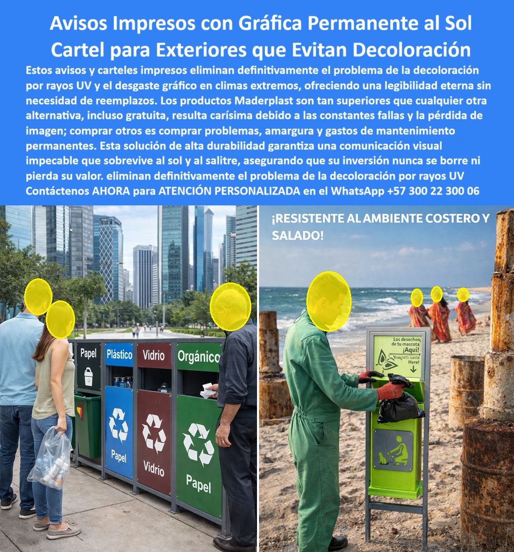 Señales Impresas Exteriores Evitan Decoloración Aviso Permanente Maderplast - En exteriores, el sol no perdona. La radiación UV, la humedad constante y, en zonas costeras, el salitre, actúan como un desgaste silencioso que poco a poco borra colores, degrada contrastes y convierte avisos institucionales en superficies opacas e ilegibles. Lo que comenzó como una comunicación clara termina siendo una imagen debilitada que afecta percepción, seguridad y reputación. Muchos proyectos urbanos han experimentado este ciclo: se instala un cartel impreso convencional, luce impecable los primeros meses y, con el paso del tiempo, el rojo se vuelve rosado, el verde pierde intensidad y los textos comienzan a desvanecerse. La gráfica superficial, aplicada como vinilo o pintura, no fue concebida para soportar años de exposición solar directa. El resultado es reposición constante, repinte, mano de obra y costos que se acumulan sin aportar valor real. La solución técnica exige un enfoque diferente: no proteger la gráfica con capas temporales, sino integrar estructuralmente en un material diseñado para exterior. Cuando la impresión forma parte de un polímero estructural anticorrosivo, con protección UV y estabilidad cromática, la comunicación deja de depender de recubrimientos frágiles. Se convierte en parte del cuerpo del aviso. En ambientes urbanos y costeros, esta diferencia es crítica. El metal puede oxidarse; la pintura puede descascararse; el vinilo puede despegarse. En cambio, un sustrato polimérico estructural no se corroe frente al salitre ni absorbe humedad. Su estabilidad dimensional evita deformaciones y su resistencia a rayos UV mantiene el contraste y la legibilidad durante años, incluso bajo exposición solar intensa. Esto no es solo un tema estético. En señalización de reciclaje, información pública, advertencias o identidad institucional, la pérdida de color puede generar confusión o disminuir la efectividad del mensaje. Una gráfica permanente garantiza que la información siga cumpliendo su función técnica, normativa y comunicativa sin depender de mantenimientos correctivos frecuentes. Desde la perspectiva financiera, la durabilidad cambia el análisis de costo total de propiedad. Un aviso que supera las dos décadas sin repinte ni reemplazo no es simplemente “resistente”; es una inversión estratégica. Reduce intervenciones, elimina compras recurrentes y protege la imagen institucional frente al deterioro visible. En ciudades modernas y proyectos costeros, la comunicación exterior debe ser tan robusta como la infraestructura que la rodea. No basta con imprimir; es necesario diseñar para el clima real. Cuando la gráfica está pensada para resistir sol, humedad y ambiente salino, la señal deja de ser un elemento vulnerable y se convierte en un activo permanente. La verdadera diferencia no está en el color del primer día, sino en el color del año diez. Ahí es donde se mide la calidad. Avisos Exteriores Evita Sol Resistente Duraderos, Carteles impresos exteriores evitan decoloración gráfica permanente Avisos Impresos Alta Durabilidad Sol Señales Impresas Exteriores Evitan Decoloración Aviso Permanente Maderplast Avisos Exteriores Evita Sol Resistente Duraderos Carteles impresos exteriores evitan decoloración gráfica permanente Avisos Impresos Alta Durabilidad Sol En exteriores, el sol no perdona. La radiación UV, la humedad constante y, en zonas costeras, el salitre, actúan como un desgaste silencioso que poco a poco borra colores, degrada contrastes y convierte avisos institucionales en superficies opacas e ilegibles. Lo que comenzó como una comunicación clara termina siendo una imagen debilitada que afecta percepción, seguridad y reputación. Muchos proyectos urbanos han experimentado este ciclo: se instala un cartel impreso convencional, luce impecable los primeros meses y, con el paso del tiempo, el rojo se vuelve rosado, el verde pierde intensidad y los textos comienzan a desvanecerse. La gráfica superficial, aplicada como vinilo o pintura, no fue concebida para soportar años de exposición solar directa. El resultado es reposición constante, repinte, mano de obra y costos que se acumulan sin aportar valor real. La solución técnica exige un enfoque diferente: no proteger la gráfica con capas temporales, sino integrar estructuralmente en un material diseñado para exterior. Cuando la impresión forma parte de un polímero estructural anticorrosivo, con protección UV y estabilidad cromática, la comunicación deja de depender de recubrimientos frágiles. Se convierte en parte del cuerpo del aviso. En ambientes urbanos y costeros, esta diferencia es crítica. El metal puede oxidarse; la pintura puede descascararse; el vinilo puede despegarse. En cambio, un sustrato polimérico estructural no se corroe frente al salitre ni absorbe humedad. Su estabilidad dimensional evita deformaciones y su resistencia a rayos UV mantiene el contraste y la legibilidad durante años, incluso bajo exposición solar intensa. Esto no es solo un tema estético. En señalización de reciclaje, información pública, advertencias o identidad institucional, la pérdida de color puede generar confusión o disminuir la efectividad del mensaje. Una gráfica permanente garantiza que la información siga cumpliendo su función técnica, normativa y comunicativa sin depender de mantenimientos correctivos frecuentes. Desde la perspectiva financiera, la durabilidad cambia el análisis de costo total de propiedad. Un aviso que supera las dos décadas sin repinte ni reemplazo no es simplemente “resistente”; es una inversión estratégica. Reduce intervenciones, elimina compras recurrentes y protege la imagen institucional frente al deterioro visible. En ciudades modernas y proyectos costeros, la comunicación exterior debe ser tan robusta como la infraestructura que la rodea. No basta con imprimir; es necesario diseñar para el clima real. Cuando la gráfica está pensada para resistir sol, humedad y ambiente salino, la señal deja de ser un elemento vulnerable y se convierte en un activo permanente. La verdadera diferencia no está en el color del primer día, sino en el color del año diez. Ahí es donde se mide la calidad.