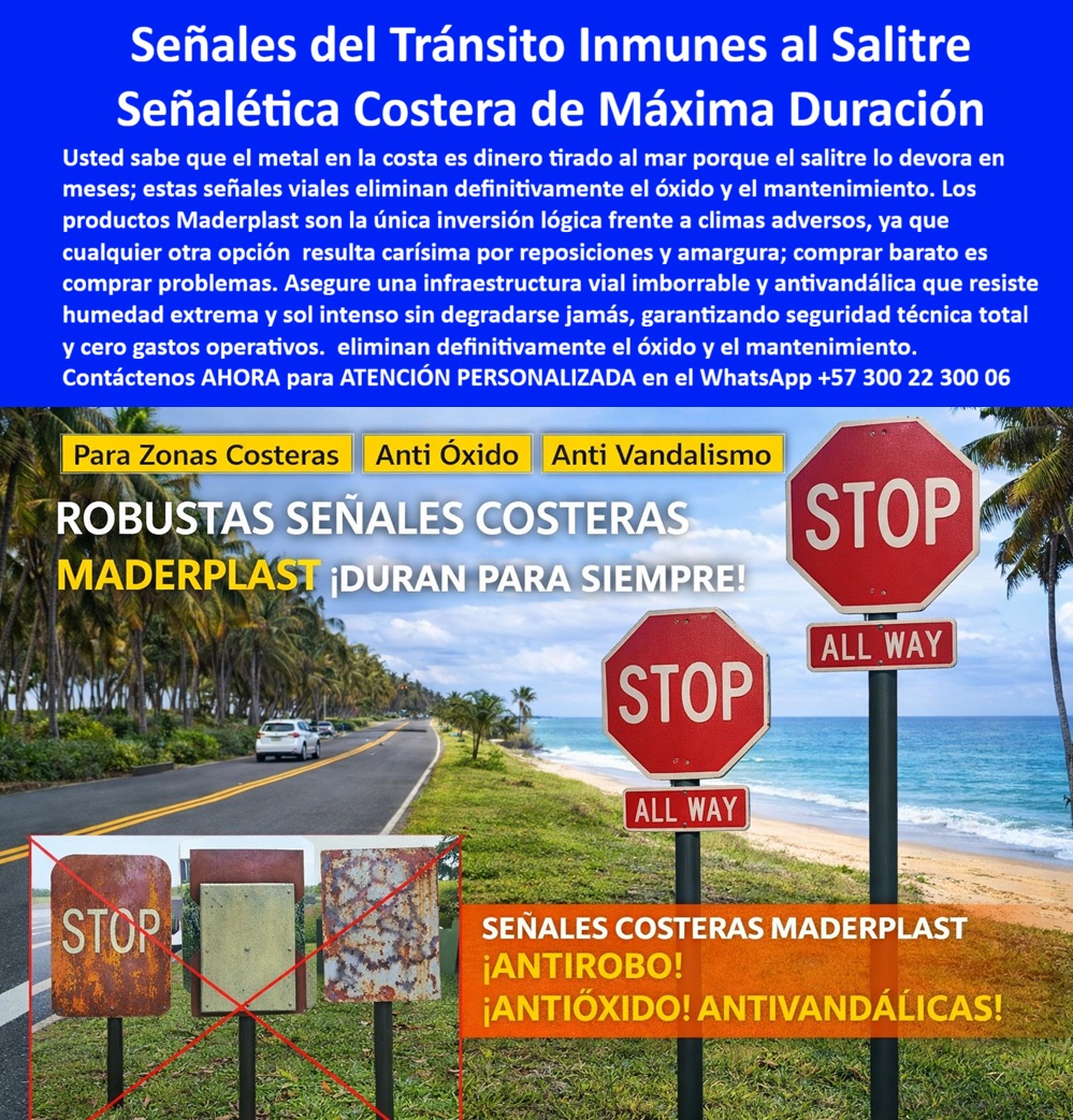 Señalización Vial Costera Resistente A Salinidad, Avisos Carreteras Maderplast - En la costa, el mar no solo dibuja el paisaje; también define las reglas del juego para la infraestructura. El aire cargado de salitre no descansa. Se posa sobre barandas, luminarias, estructuras metálicas y, por supuesto, sobre las señales de tránsito. Lo que en el interior del país puede durar años, frente al mar comienza a deteriorarse en meses. El óxido no pide permiso: avanza, mancha, debilita y finalmente borra. Durante mucho tiempo se asumió que ese desgaste era inevitable, casi parte del presupuesto natural de una carretera costera. Señales STOP que pierden intensidad, postes corroídos en la base, láminas que se descascaran hasta volverse ilegibles. Cada temporada implicaba repintes, reemplazos y cuadrillas de mantenimiento. El problema no era sólo estético; una señal deteriorada compromete la seguridad vial, reduce la visibilidad normativa y expone a la entidad responsable a riesgos innecesarios. El error de fondo siempre fue el mismo: usar materiales pensados para climas moderados en ambientes marinos extremos. El acero galvanizado puede ofrecer resistencia inicial, pero el salitre encuentra fisuras microscópicas, penetra, reacciona y comienza la corrosión. El proceso es químicamente implacable. Una vez inicia, solo es cuestión de tiempo. Cuando la señalización se fabrica en polímero estructural anticorrosivo, el escenario cambia radicalmente. No se trata de añadir una capa protectora sobre metal, sino de eliminar el metal como origen del problema. Si el material no contiene hierro, no puede oxidarse. Si está formulado para resistir radiación UV intensa, humedad permanente y variaciones térmicas, no pierde color ni estabilidad dimensional con facilidad. La señal deja de ser vulnerable por naturaleza. En una carretera frente al mar, esta diferencia se vuelve evidente después del primer año. Mientras las antiguas señales muestran manchas y desgaste, las estructuras sintéticas mantienen su rojo intenso, su blanco definido, su forma firme. No hay burbujas de pintura, no hay descamación, no hay bordes corroídos. La lectura es clara, precisa, normativa. Además, al no tener valor de chatarra, el incentivo para su sustracción desaparece. En zonas turísticas o costeras donde el vandalismo puede ser un factor adicional, esta característica reduce reposiciones y asegura continuidad operativa. La señal permanece donde debe estar, cumpliendo su función día tras día. Con el tiempo, el impacto económico se vuelve tan claro como el técnico. El mantenimiento correctivo disminuye drásticamente. Las intervenciones programadas dejan de centrarse en reemplazar señales deterioradas y se enfocan en expansión o mejora de la red vial. El costo total de propiedad se estabiliza porque la inversión inicial está diseñada para durar más de veinte años sin repinte ni sustitución frecuente. Pero más allá del ahorro, hay una dimensión estratégica. En infraestructura costera, la señalización es parte integral del sistema de seguridad vial. Una señal STOP visible y estructuralmente intacta no es un detalle menor; es un elemento que ordena el tránsito, previene accidentes y protege vidas. Cuando esa señal resiste el salitre sin degradarse, la vía gana confiabilidad. La enseñanza es contundente: en ambientes marinos, insistir en soluciones metálicas es prolongar un ciclo de deterioro anunciado. La verdadera eficiencia no está en reparar lo que el mar inevitablemente dañará, sino en instalar desde el principio un material inmune al problema. En la costa, el salitre seguirá soplando. La diferencia está en si la señalización lucha contra él cada año… o si simplemente es inmune. Señalética Tránsito Vandalismo Bajo Mantenimiento Duraderas, Señalética Costera Antivandálica Cero Mantenimiento Vial, Señales Viales Clima Adverso REP Señalización Vial Costera Resistente A Salinidad Avisos Carreteras Maderplast Señalética Tránsito Vandalismo Bajo Mantenimiento Duraderas Señalética Costera Antivandálica Cero Mantenimiento Vial Señales Viales Clima Adverso REP En la costa, el mar no solo dibuja el paisaje; también define las reglas del juego para la infraestructura. El aire cargado de salitre no descansa. Se posa sobre barandas, luminarias, estructuras metálicas y, por supuesto, sobre las señales de tránsito. Lo que en el interior del país puede durar años, frente al mar comienza a deteriorarse en meses. El óxido no pide permiso: avanza, mancha, debilita y finalmente borra. Durante mucho tiempo se asumió que ese desgaste era inevitable, casi parte del presupuesto natural de una carretera costera. Señales STOP que pierden intensidad, postes corroídos en la base, láminas que se descascaran hasta volverse ilegibles. Cada temporada implicaba repintes, reemplazos y cuadrillas de mantenimiento. El problema no era sólo estético; una señal deteriorada compromete la seguridad vial, reduce la visibilidad normativa y expone a la entidad responsable a riesgos innecesarios. El error de fondo siempre fue el mismo: usar materiales pensados para climas moderados en ambientes marinos extremos. El acero galvanizado puede ofrecer resistencia inicial, pero el salitre encuentra fisuras microscópicas, penetra, reacciona y comienza la corrosión. El proceso es químicamente implacable. Una vez inicia, solo es cuestión de tiempo. Cuando la señalización se fabrica en polímero estructural anticorrosivo, el escenario cambia radicalmente. No se trata de añadir una capa protectora sobre metal, sino de eliminar el metal como origen del problema. Si el material no contiene hierro, no puede oxidarse. Si está formulado para resistir radiación UV intensa, humedad permanente y variaciones térmicas, no pierde color ni estabilidad dimensional con facilidad. La señal deja de ser vulnerable por naturaleza. En una carretera frente al mar, esta diferencia se vuelve evidente después del primer año. Mientras las antiguas señales muestran manchas y desgaste, las estructuras sintéticas mantienen su rojo intenso, su blanco definido, su forma firme. No hay burbujas de pintura, no hay descamación, no hay bordes corroídos. La lectura es clara, precisa, normativa. Además, al no tener valor de chatarra, el incentivo para su sustracción desaparece. En zonas turísticas o costeras donde el vandalismo puede ser un factor adicional, esta característica reduce reposiciones y asegura continuidad operativa. La señal permanece donde debe estar, cumpliendo su función día tras día. Con el tiempo, el impacto económico se vuelve tan claro como el técnico. El mantenimiento correctivo disminuye drásticamente. Las intervenciones programadas dejan de centrarse en reemplazar señales deterioradas y se enfocan en expansión o mejora de la red vial. El costo total de propiedad se estabiliza porque la inversión inicial está diseñada para durar más de veinte años sin repinte ni sustitución frecuente. Pero más allá del ahorro, hay una dimensión estratégica. En infraestructura costera, la señalización es parte integral del sistema de seguridad vial. Una señal STOP visible y estructuralmente intacta no es un detalle menor; es un elemento que ordena el tránsito, previene accidentes y protege vidas. Cuando esa señal resiste el salitre sin degradarse, la vía gana confiabilidad. La enseñanza es contundente: en ambientes marinos, insistir en soluciones metálicas es prolongar un ciclo de deterioro anunciado. La verdadera eficiencia no está en reparar lo que el mar inevitablemente dañará, sino en instalar desde el principio un material inmune al problema. En la costa, el salitre seguirá soplando. La diferencia está en si la señalización lucha contra él cada año… o si simplemente es inmune.