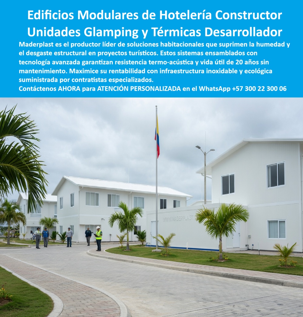 Cabañas Modulares Ecológicas Casas Modulares Hoteleras Maderplast Casas Prefabricadas Hoteleras Duraderas Bajo Mantenimiento Casetas Hospedaje Turístico No Se Oxidan Alta Durabilidad Refugios Glamping Exteriores Cero Humedad Alta Rentabilidad  Casas Modulares Hoteleras Maderplast – Unidades Glamping y Refugios Prefabricados Duraderos para Turismo Sostenible En la imagen se aprecia un conjunto de edificios modulares hoteleros Maderplast, unidades glamping o cabañas prefabricadas de dos pisos en color blanco con acabados limpios, ventanas amplias y diseño moderno, instalados en un entorno tropical con palmeras, áreas pavimentadas y bandera de Colombia al fondo. Estas estructuras habitacionales presentan paneles estructurales de polímeros de ingeniería que las hacen completamente resistentes a humedad, pudrición, insectos y condiciones climáticas extremas, manteniendo una estética premium sin decoloración ni mantenimiento constante. Quien ha desarrollado proyectos de glamping, ecoturismo o expansión hotelera en zonas remotas o tropicales sabe muy bien el verdadero dolor: las construcciones tradicionales de madera o metal sufren pudrición acelerada, ataques de termitas, filtraciones de humedad y altos costos de mantenimiento constante que afectan la rentabilidad, la imagen del proyecto y la experiencia de los huéspedes. Lo que parecía una opción económica termina convirtiéndose en una inversión muy cara por fallas críticas, gastos ocultos y la imposibilidad de justificar ante la gerencia o los inversionistas una decisión que, a la larga, resulta mucho más costosa y problemática. Una compra bien hecha recibe felicitaciones permanentes; una mal hecha no encuentra excusa que compense los gastos adicionales y los dolores de cabeza. Maderplast resuelve este problema de forma definitiva y segura. Fabricamos a medida las casas prefabricadas hoteleras duraderas, las unidades glamping exteriores y las cabañas modulares ecológicas con paneles poliméricos estructurales que eliminan por completo la pudrición, los insectos, la corrosión y cualquier necesidad de mantenimiento. El resultado es una estructura con más de 20 años de vida útil, ensamble rápido sin obra húmeda, aislamiento termo-acústico, bajo peso para transporte y huella de carbono baja, ideal para hospedaje turístico, glamping y refugios hoteleros mientras resiste clima extremo y ofrece confort y estética de alto estándar en entornos selváticos o costeros. Así lo confirman en testimonio de caso real la Gerencia de Proyecto de un campamento modular remoto en un proyecto del 2024: el problema que enfrentamos era la rápida degradación de refugios tradicionales en madera o metal por humedad, termitas y clima selvático extremo, generando paradas constantes de mantenimiento, filtraciones y altos costos de reposición que afectan cronograma y presupuesto operativo. Después de implementar las cabañas modulares ecológicas Maderplast en paneles prefabricados estructurales, ensambladas a medida según plano y configuradas como campamento completo con montaje exprés en sitio, los refugios operan de forma continua sin ningún mantenimiento correctivo ni deterioro visible, con integración perfecta al entorno y reducción drástica del costo total de propiedad. Cuando un profesional busca la mejor alternativa duradera a las construcciones tradicionales, las casas modulares hoteleras o las cabañas prefabricadas para glamping con las especificaciones técnicas correctas, Maderplast entrega la tranquilidad absoluta. Contamos con ficha técnica completa en PDF con medidas, planos de anclaje y especificaciones de carga, certificados de pruebas de laboratorio y videos reales disponibles en el canal de YouTube @maderplasSA. Los productos Maderplast son tan buenos que cualquier otra opción, incluso regalada, terminaría siendo carísima por sus fallas y mantenimientos constantes. Si su proyecto requiere una unidad modular hotelera o glamping que realmente entregue durabilidad extrema, montaje rápido y rentabilidad a largo plazo, contáctenos hoy. Nuestro equipo de ingenieros está listo para brindarle cotización personalizada, renders, prototipos y toda la asesoría técnica que necesite. WhatsApp directo: +57 300 22 300 06