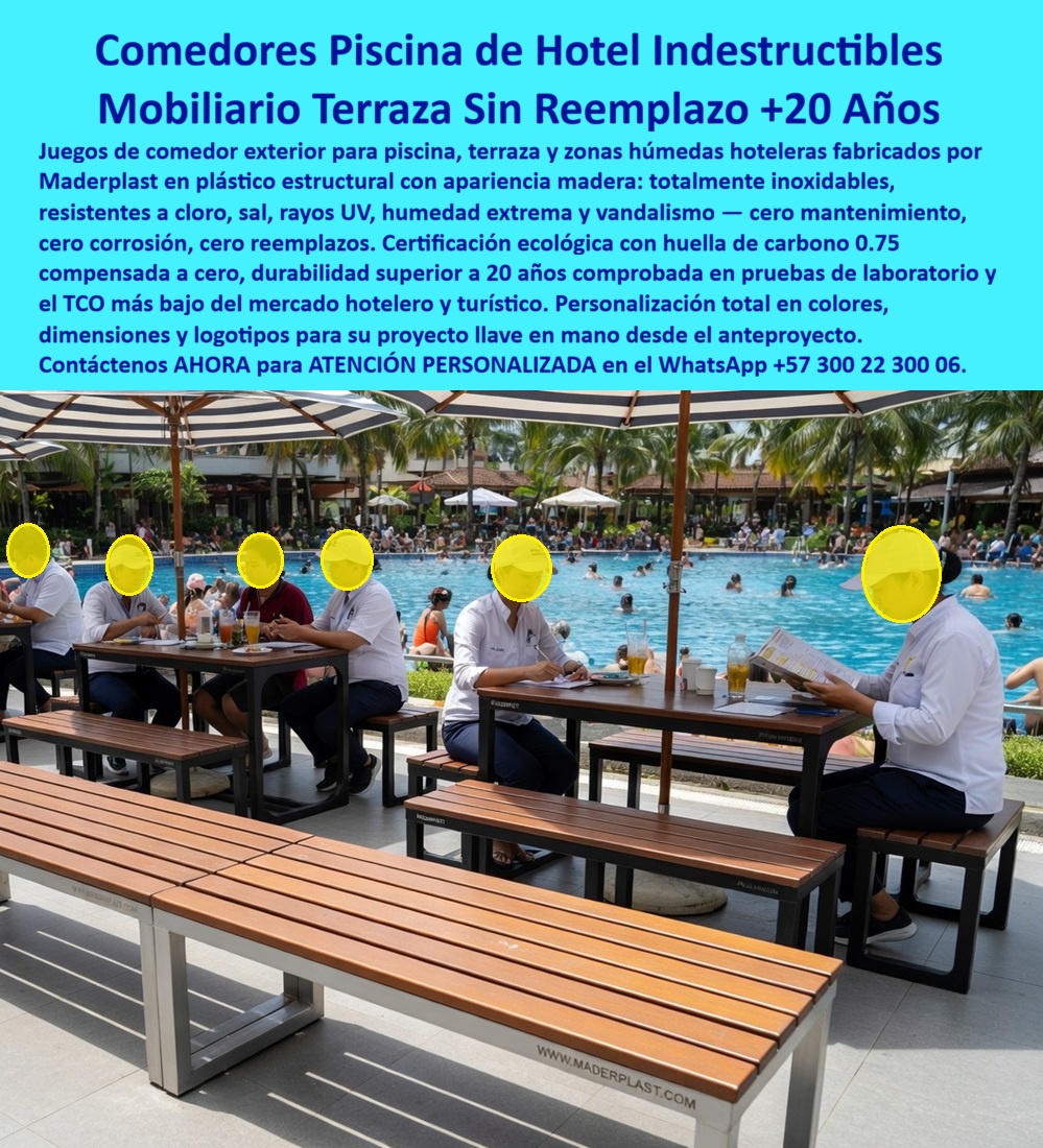 Juegos Comedor Exterior Piscina Mobiliario Terrazas Hoteleras Maderplast Mobiliario turístico sin reemplazos soportando clima muy fuerte Comedores Terraza Piscina Inoxidables Permanentes Muebles piscina hotel resistentes químicos humedad lago Juegos Comedor Exterior Piscina Mobiliario Terrazas Hoteleras Maderplast — Infraestructura técnica para la hospitalidad de alta gama La implementación de los Juegos Comedor Exterior Piscina Mobiliario Terrazas Hoteleras Maderplast constituye la decisión de ingeniería definitiva para entornos de hospitalidad que exigen durabilidad extrema y estética de madera noble sin los costos operativos del mantenimiento tradicional. Como se evidencia técnicamente en el registro image 660a3f.jpg, este sistema de mobiliario integra listones poliméricos texturizados en color nogal sobre una base de plástico estructural de alta densidad, garantizando una estabilidad mecánica absoluta frente al tránsito pesado. La superficie es intrínsecamente inmune a la corrosión galvánica, la degradación por cloro y la salinidad marina, lo que asegura que el material conserve su integridad física sin astillarse ni pudrirse durante décadas.  Desde una perspectiva financiera, la viabilidad de este mobiliario polimérico frente a la madera teca es irrefutable en proyectos a largo plazo. Mientras que los materiales orgánicos fallan prematuramente ante el salitre y la humedad, los polímeros de ingeniería de Maderplast aseguran el costo total de propiedad (TCO) más bajo del mercado al erradicar por completo los gastos de lijado, barnizado y reposición constante. Estos sistemas son inertes y no absorben humedad ni microorganismos, facilitando una desinfección profunda con agentes químicos agresivos sin riesgo de deterioro superficial. Además, su color integral y alta resistencia estructural desincentivan el vandalismo y el robo, protegiendo la inversión institucional en entornos de uso intensivo.  La sostenibilidad de la infraestructura se respalda con una huella de carbono certificada de 0.75, consolidándose como la solución técnica ideal para proyectos que aspiran a certificaciones LEED y EDGE. Aunque su diseño es ideal para zonas de piscina en resorts de playa, su versatilidad técnica lo hace igualmente eficiente en comedores de lagos, muelles de alta salinidad o campamentos de montaña, donde el clima es implacable y el mobiliario convencional colapsa en menos de dieciocho meses. La protección UV integral evita el pelado y la deformación térmica, manteniendo superficies frescas al tacto y seguras para los huéspedes en climas tropicales extremos.  TESTIMONIO DE ÉXITO DIRECTOR DE OPERACIONES: SANTIAGO VÉLEZ NOMBRE: SANTIAGO VÉLEZ EMPRESA: RESORT PLAYA ESMERALDA  "El resort enfrentaba un ciclo ruinoso de reposición de mobiliario; los juegos de comedor de madera natural y metal se oxidan y podrían en menos de 18 meses debido a la humedad del 95% y el contacto directo con el cloro de las piscinas. los costos operativos por lijado, barnizado y quejas de huéspedes por astillas estaban afectando seriamente la rentabilidad y la imagen premium del establecimiento. implementamos los juegos comedor exterior piscina mobiliario terrazas hoteleras maderplast, instalando estaciones de alimentación integrales en todo el perímetro hídrico. Esta infraestructura de ingeniería polimérica eliminó por completo la necesidad de mantenimiento químico, proporcionando una superficie estable, segura y estéticamente superior que no absorbe humedad ni se calienta bajo el sol tropical. El resultado ha sido una eficiencia operativa total y un ahorro del 100% en reposiciones tras años de uso intensivo. la seguridad de los usuarios aumentó al contar con estructuras que no generan filos cortantes ni astillas peligrosas".  Esta solución técnica de ingeniería representa "la zapatilla de la Cenicienta" para su proyecto arquitectónico, logrando el milagro de la durabilidad absoluta donde los materiales convencionales colapsan; el santo que hace posible el milagro es nuestro equipo de soporte técnico de Maderplast. Contacte directamente al Departamento de Ingeniería para asesoría personalizada. Eng. Technical Support: (+57) 300 22 300 06.