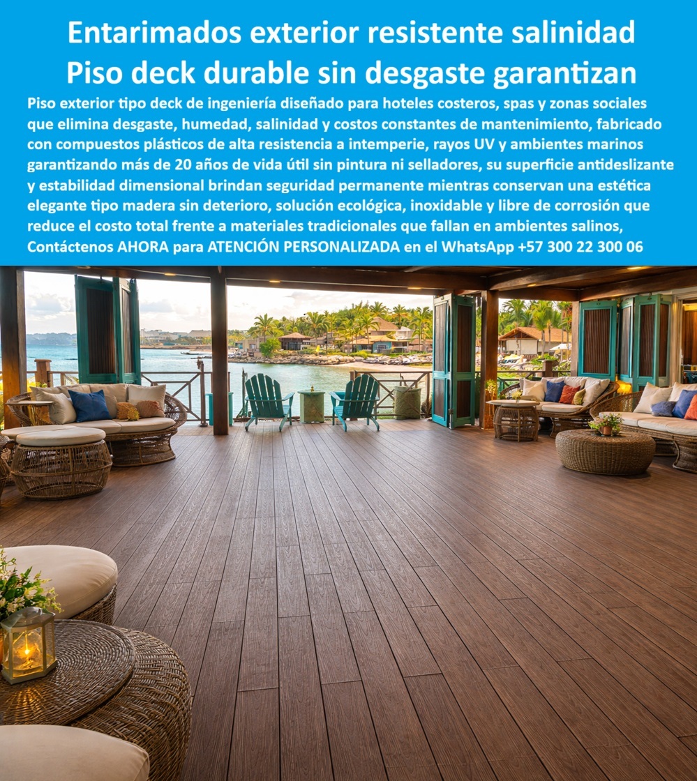 Tarima Exterior Para Hoteles Piso Para Spa Deck Exteriores Maderplast Entarimados hoteleros evitan desgaste decorando jardines larga duración proveedor pisos exteriores resistentes salinidad para hoteles costeros durable Piso exterior Tarima Tarima Exterior Para Hoteles Piso Para Spa Deck Exteriores Maderplast, definida por entarimados hoteleros que evitan el desgaste decorando jardines de larga duración, se consolida como la solución de ingeniería definitiva frente a la degradación acelerada en entornos costeros, tal como se evidencia en el registro visual de la pieza image 751925.jpg donde el acabado texturizado tipo madera de grano fino en tonalidades nogal se integra armónicamente en espacios lounge de alta gama. Como ingenieros especialistas, debemos ser directos: en la infraestructura turística, la realidad operativa demuestra que lo barato sale carísimo, pues la palabra “barata” termina siendo una inversión ruinosa debido a fallas estructurales constantes, reclamos legales por accidentes de huéspedes, mantenimiento correctivo incesante y una pérdida de imagen corporativa irreparable causada por la falta de garantía de empresas que no responden. Al comprador profesional no le recordarán por la supuesta economía en la orden de compra inicial, le recordarán permanentemente por los éxitos o fracasos técnicos de su gestión operativa, entendiendo que una compra bien hecha apoyada en materiales industriales de alta densidad no necesita explicaciones y solo recibe felicitaciones, mientras que una adquisición mal ejecutada por la vanidad del precio no encuentra ninguna justificación valedera que compense los problemas y gastos adicionales de reposición prematura.  Nuestra ingeniería permite comprar deck exterior resistente salinidad con la certeza de obtener una superficie intrínsecamente inmune a la corrosión marina y la degradación por rayos UV, garantizando una estabilidad dimensional absoluta sin riesgo de astillamiento. Como proveedor pisos exteriores hoteles costeros, Maderplast fabrica una solución contra la corrosión marina en suelos que elimina de por vida los procesos de lijado y sellado, posicionándose como la mejor alternativa madera natural para terrazas al no absorber humedad ni deformarse bajo climas tropicales agresivos. Al cotizar tarima antideslizante para spa, el proyectista asegura un deck sintético alto tráfico hoteles con protección UV de grado industrial y propiedades fungicidas que evitan la proliferación de microorganismos en zonas húmedas, cumpliendo rigurosamente con las normativas HSEQ de seguridad peatonal. Este pavimento ecológico para proyectos hoteleros destaca por su huella de carbono de 0.77, siendo el material preferido para certificar infraestructuras sostenibles bajo estándares LEED o EDGE, superando cualquier comparativo mantenimiento deck plástico o madera tradicional al recuperar la inversión inicial en menos de 24 meses.  Facilitamos la labor de arquitectura al permitir que el cliente solicite cotización, personalización técnica, planos, renders y fabricación a medida, actuando como el fabricante tarimas exteriores inoxidables que entrega directamente el pliego técnico pisos exteriores resistentes y las especificaciones técnicas deck polimérico resort. Nuestra capacidad industrial resuelve desde el diseño áreas lounge exteriores duraderas hasta el cálculo del precio muelle flotante turístico hoteles, proveyendo pisos para exteriores sin mantenimiento que garantizan una estética de lujo permanente incluso en contacto directo con el salitre. Los productos Maderplast son tan superiores que cualquier alternativa, incluso regalada, resulta carísima por sus fallas constantes, pues la seguridad de haber instalado el mejor material deck para playa no tiene precio comparativo frente a los riesgos operativos de la competencia.  Así lo confirman en testimonio de caso real EL DIRECTOR DE INFRAESTRUCTURA, HOTEL MARINA BAY — 2026 "El mantenimiento constante de la terraza era una pesadilla financiera porque la salinidad devoraba la madera tradicional en menos de dos años, obligando a cierres parciales que afectan nuestra reputación; tras implementar la Tarima Exterior Para Hoteles Piso Para Spa Deck Exteriores Maderplast, el suelo permanece impecable tras cuatro años de exposición directa, habiendo reducido los costos operativos a cero absoluto. La estética se mantiene sin decoloración, proyectando una imagen de lujo permanente y aumentando la seguridad en zonas húmedas, lo cual es economía real para el presupuesto del hotel." #entarimado-exterior-resistente-salinidad-hoteles-costeros #piso-deck-antideslizante-zonas-spa-resorts   Para proceder con la firma de la compra con absoluta seguridad técnica, proporcionamos el descargable de la ficha técnica en PDF con medidas, planos y sistemas de anclaje, junto con el certificado y prueba de laboratorio que avala la resistencia estructural y térmica del material. Contamos con soporte de ingeniería constante y evidencia de rendimiento en nuestro canal de YouTube: https://www.youtube.com/@maderplasSA. Esta solución técnica de ingeniería representa la zapatilla de la Cenicienta para su infraestructura turística, logrando el milagro de la durabilidad extrema donde los materiales convencionales siempre fracasan. El santo que realiza este milagro es nuestro equipo de soporte técnico especializado de Maderplast. Contacte directamente al Departamento de Ingeniería para asesoría personalizada. Eng. Technical Support: (+57) 300 22 300 06.