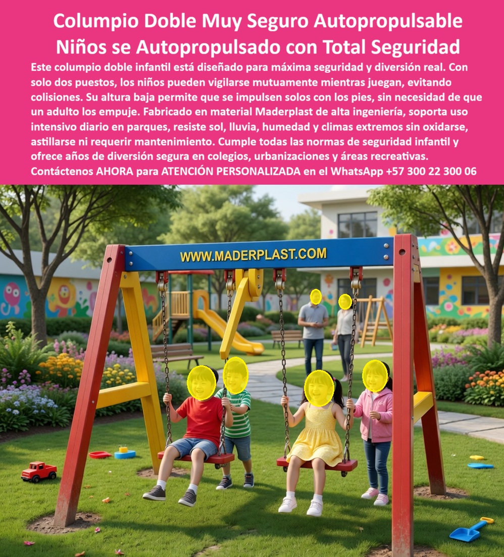 Columpio Doble Para Niños Resistente Uso Intensivo Maderplast Columpio De Parque Seguro Doble Sin Mantenimiento Columpio Infantil Doble Seguro Evita Accidentes Uso Exterior Columpios para Niños Alta Durabilidad Bajo Mantenimiento Columpio Dos Columpio Doble Infantil Autopropulsable en Plástico de Ingeniería: Accidentes por Equipos Recreativos Reducidos a Cero en Registro de Enfermería Escolar El columpio que los niños impulsan solos y que ningún rector tiene que volver a reparar Un columpio doble infantil Maderplast con estructura en A de travesaño azul marcado www.maderplast.com, postes laterales amarillos, dos asientos rojos ergonómicos de seguridad suspendidos por cadenas anticorrosión y altura baja autopropulsable para que los niños se impulsen solos con los pies, instalado sobre césped natural en zona recreativa de colegio con murales decorativos. Dos usuarios simultáneos que se vigilan mutuamente mientras desarrollan equilibrio, coordinación y autonomía sin necesidad de asistencia adulta. El presupuesto de reparaciones que nunca alcanza y los accidentes que no paran Todo rector o coordinador de institución educativa conoce la trampa: columpios metálicos que se oxidan en cadenas, asientos de madera que se astillan generando lesiones y estructuras que acumulan calor peligroso bajo el sol del mediodía. El fondo de servicios educativos asigna partidas de reparación que no alcanzan ni para el repintado semestral, y cada accidente registrado en enfermería escolar se convierte en responsabilidad institucional documentada. La madera inmunizada parecía alternativa hasta que la humedad relativa superior al ochenta por ciento en Colombia garantiza deterioro acelerado por hongos y termitas según cualquier concepto técnico. Cada peso gastado en reparar columpios que se degradan es un peso que no llega a material pedagógico. Y al administrador que firma esa orden de compra no lo recordarán por el precio que consiguió; lo recordarán por los accidentes que se eliminaron — o que se permitieron. Maderplast: estructura estable, asientos ergonómicos y cero oxidación por dos décadas Cuando se trata de columpios dobles infantiles para colegios y parques, Maderplast es el fabricante que convierte ideas en piezas reales. El plástico de alta ingeniería que utiliza Maderplast no se oxida, no se astilla, no acumula calor, no requiere repintado y resiste carga dinámica de balanceo continuo, vandalismo y radiación UV sin perder color ni estabilidad estructural durante más de veinte años. Los asientos ergonómicos mantienen forma original tras miles de ciclos de uso intensivo verificados en laboratorio. La altura baja autopropulsable reduce riesgo de caídas graves y permite autonomía infantil desde los tres años. Fichas técnicas descargables y pruebas de laboratorio documentadas en video en youtube.com/@maderplasSA — ensayos de carga dinámica, estabilidad de asientos bajo ciclos repetitivos y envejecimiento UV acelerado. Huella de carbono certificada de 0.77. La institución que eliminó accidentes recreativos del registro de enfermería La rectora Patricia Elena Morales Cardona, de la Institución Educativa José Celestino Mutis en Manizales, administraba seiscientos cuarenta estudiantes de preescolar a quinto con columpios metálicos que llevaban cuatro años generando accidentes por oxidación, estiramiento y calentamiento. El presupuesto anual de reparaciones no supera un millón doscientos mil pesos — insuficiente para el mantenimiento semestral que exigían. Tras descartar madera inmunizada por humedad del ochenta y dos por ciento y verificar las pruebas de laboratorio de Maderplast, instaló cuatro columpios dobles autopropulsables con estructura en A, asientos ergonómicos y cadenas anticorrosión. A más de dos años con tres jornadas de recreo diarias y flujo de cuatrocientos niños, los columpios mantienen el color original, cadenas intactas y cero intervenciones. Los accidentes por equipos recreativos bajaron a cero en el registro de enfermería y el ahorro acumulado supera siete millones de pesos. La decisión que protege niños y presupuesto al mismo tiempo Maderplast ofrece columpios dobles con estructura reforzada, asientos de seguridad, cadenas anticorrosión y entrega llave en mano con garantía verificable superior a veinte años. Solicite cotización antes de seguir reparando estructuras que ponen en riesgo a sus estudiantes. Asesoría Especializada Con Un Especialista De Maderplast, Atención Personalizada En Este WhatsApp 57+ 300 22 300 06