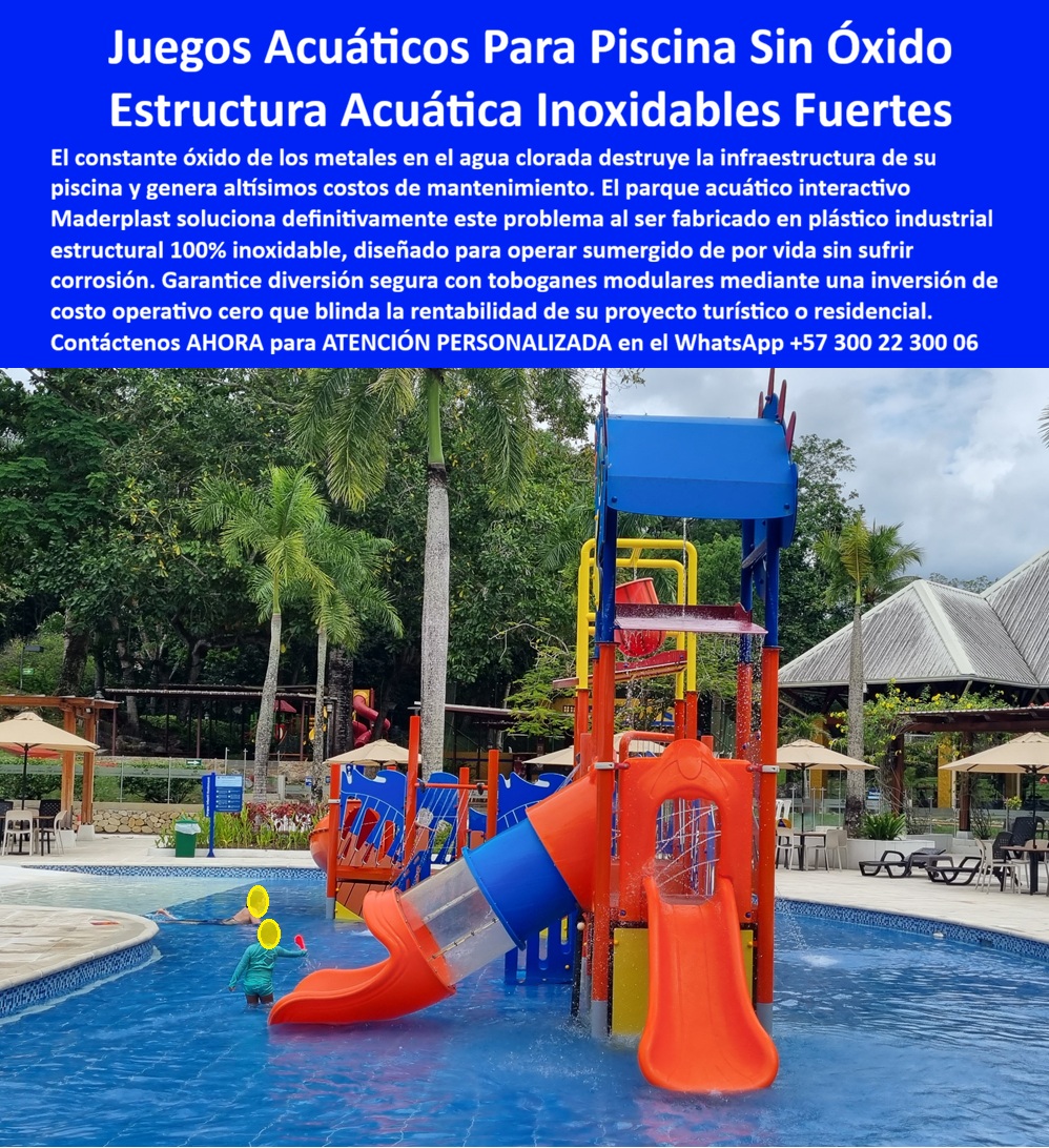 Construcción Parques Acuáticos Interactivos Equipamiento Piscinas Maderplast Parque Agua Infantil Tobogán Hongo Anticorrosión Juegos de Agua Infantil en Piscina Sin Corrosión Zona Acuática Infantil Completa Tobogán Diseño A Medida Sol  Parques Acuáticos Ingeniería Hidrodinámica Inoxidable: El Estándar Maderplast en  El diseño y fabricación de este producto de la imagen marca la diferencia entre un gasto recurrente y una inversión inteligente: la Construcción Parques Acuáticos Interactivos Equipamiento Piscinas Maderplast. Este sistema es un parque agua infantil tobogán hongo anti corrosión diseñado con polímeros estructurales de alta ingeniería, blindados contra el ataque químico masivo del cloro y la salinidad. A diferencia de las estructuras tradicionales, estos juegos de agua infantil en piscina sin corrosión operan sumergidos de por vida sin sufrir degradación estructural, garantizando una estética impecable y seguridad sanitaria absoluta para hoteles y clubes.  En el entorno de las zonas húmedas, los metales —incluso el acero inoxidable grado marino— son "basura carísima" que el agua clorada destruye sin piedad, generando picaduras y óxido que comprometen la higiene. El metal requiere lijado y repintado semestral, lo que implica cierres de área y lucro cesante. Cuando se trata de juegos acuáticos en plástico, Maderplast es el fabricante que convierte ideas en piezas reales, entregando una zona acuática infantil completa tobogán diseño a medida que es químicamente inerte y totalmente inmune a la corrosión galvánica y bacteriana.  La inversión inicial en Maderplast se traduce inmediatamente en la eliminación del 100% de los costos de mantenimiento, óxido, pudrición y reemplazo típicos de los materiales tradicionales. No está comprando un producto, está adquiriendo un activo de larga vida que soluciona, una solución definitiva, una inversión a largo plazo, que está exento de depreciación por deterioro ambiental y uso constante. Invertir en equipos de Maderplast reduce el gasto operativo a cero, eliminando la necesidad de recubrimientos protectores o soldaduras de emergencia, blindando así la rentabilidad de cualquier proyecto turístico o residencial de alta gama.  Para ingenieros y directores de mantenimiento, la seguridad es prioritaria. Nuestras estructuras modulares son de fácil limpieza, no porosas y antideslizantes, impidiendo la proliferación de hongos. Además, al ser materiales no conductores, eliminan riesgos eléctricos en el área de piscina. Maderplast elimina el miedo del ingeniero mediante asesoría técnica especializada, planos detallados y certificaciones que aseguran que la infraestructura acuática cumpla con las normativas internacionales de seguridad y durabilidad extrema.  ¿Cómo optimizar el presupuesto en un resort? La clave es la sustitución del metal por plástico estructural inoxidable. Este material no se descascara ni genera bordes cortantes, manteniendo su integridad bajo el sol y la humedad extrema. Nuestra fabricación a medida permite integrar toboganes modulares y túneles que se adaptan a cualquier espacio, ofreciendo un valor diferencial que atrae huéspedes y garantiza una operación fluida sin mantenimientos correctivos.  Como bien lo testifica el Ing. Mario Valencia, Director de Mantenimiento de Resort Mar Azul en mayo de 2026: "Teníamos que cerrar el área infantil cada seis meses para reparar los juegos que el cloro destruía; era una fuga de dinero constante. Instalamos la zona acuática de Maderplast y el resultado ha sido liberador. El material lleva tres años sumergido y está igual al primer día. No hay óxido ni manchas, y no hemos gastado un solo peso en mantenimiento. Es la decisión técnica más inteligente para la rentabilidad del hotel."  Elegir Maderplast es asegurar una infraestructura acuática de costo operativo cero. Somos los fabricantes que garantizan diversión segura, durabilidad inoxidable y éxito financiero a largo plazo.  Asesoría Especializada Con Un Especialista De Maderplast, Atención Personalizada En Este Whatsapp 57+ 300 22 300 06