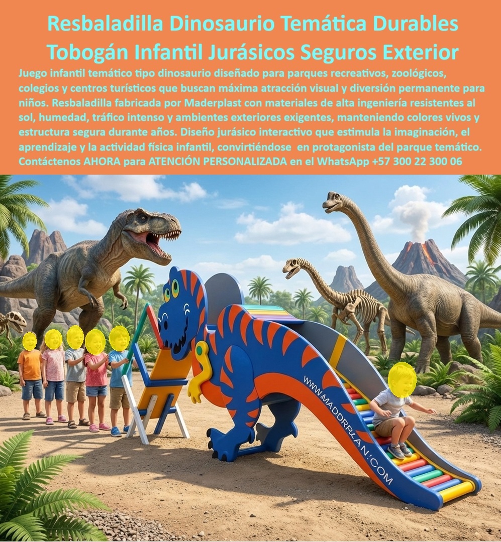 Juego Infantil Parques Temáticos Dinosaurio Alta Durabilidad Maderplast Resbaladilla Dinosaurio Temática Alta Durabilidad Bajo Mantenimiento Resbaladero Didáctico Infantil Anticorrosivo Uso Intensivo Exterior Tobogán Dinosaurio Infantil Juego Juego Temático Maderplast Ingeniería Jurásica Recreativa: La Revolución del  El diseño y fabricación de este producto de la imagen marca un hito en la arquitectura lúdica con el Juego Infantil Parques Temáticos Dinosaurio Alta Durabilidad Maderplast. Esta pieza, más que una simple atracción, es una resbaladilla dinosaurio temática de alta durabilidad bajo mantenimiento fabricada con polímeros estructurales de alta ingeniería. Diseñada específicamente para parques recreativos, zoológicos y centros turísticos, esta estructura integra una rampa de rodillos técnicos que minimiza la fricción y el calor, ofreciendo una experiencia sensorial única y segura que estimula la imaginación y el desarrollo motriz en ambientes de exterior exigentes.  En la gestión de espacios públicos, la competencia suele ofrecer soluciones de fibra de vidrio o metal que terminan siendo "basura carísima". Estos materiales se agrietan, se oxidan y pierden su atractivo visual en pocos meses, generando riesgos de seguridad y costos de reparación insostenibles. Cuando se trata de resbaladillas temáticas en plástico, Maderplast es el fabricante que convierte ideas en piezas reales, entregando un resbaladero didáctico infantil anticorrosivo de uso intensivo exterior que es literalmente indestructible frente al sol, la humedad y el vandalismo.  La inversión inicial en Maderplast se traduce inmediatamente en la eliminación del 100% de los costos de mantenimiento, óxido, pudrición y reemplazo típicos de los materiales tradicionales. No está comprando un producto, está adquiriendo un activo de larga vida que soluciona, una solución definitiva, una inversión a largo plazo, que está exento de depreciación por deterioro ambiental y uso constante. Para cualquier proyecto que busque rentabilidad, el ahorro es total al suprimir gastos de lijado y pintura, ya que el plástico estructural de Maderplast es inmune a hongos, salitre y radiación UV extrema, manteniendo colores vivos año tras año.  Para arquitectos y directores de obra, la seguridad y la ergonomía son pilares fundamentales. El tobogán dinosaurio infantil juego de Maderplast utiliza materiales no conductores que no generan astillas ni herrumbre, eliminando el miedo del ingeniero ante posibles demandas o fallas estructurales. Además, nuestra capacidad de personalización nos permite ofrecer desde la cotización y planos hasta renders y prototipos para producción en serie, asegurando que cada equipo para parques infantiles temáticos cumpla con las normativas internacionales de seguridad industrial.  ¿Por qué elegir un diseño de rodillos para una resbaladilla temática? Porque garantiza un deslizamiento fluido y seguro incluso bajo sol intenso, evitando quemaduras comunes en superficies metálicas. Este enfoque en plásticos técnicos convierte a Maderplast en la opción preferida para licitaciones estatales y desarrollos privados de alto perfil que requieren equipos irrompibles y estéticamente superiores.  Como bien lo testifica el Lic. Mauricio Estrada, Gerente de Operaciones de Ecoparque Aventura en junio de 2026: "Teníamos problemas críticos de seguridad con las resbaladillas tradicionales que se agrietaba por la salinidad. Sustituimos los equipos por la línea jurásica de Maderplast y el cambio fue radical. El material conserva su color vibrante y la rampa de rodillos es la atracción principal. Como operador, lo mejor es el costo de mantenimiento: literalmente cero, solo limpieza básica."  Elegir Maderplast es invertir en una solución definitiva que combina atracción visual con ingeniería de alto impacto. Somos el fabricante que garantiza que el presupuesto de inversión se convierta en un legado de diversión permanente y seguridad jurídica.  Asesoría Especializada Con Un Especialista De Maderplast, Atención Personalizada En Este Whatsapp 57+ 300 22 300 06