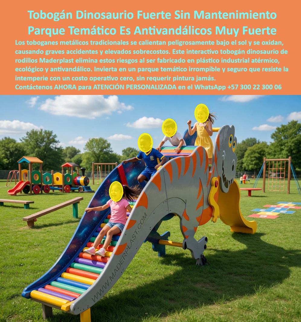 Juego Infantil Parques Temáticos Dinosaurio Alta Durabilidad Maderplast Tobogán Dino Escalera Rodillos Colores Fácil Instalar Juego Dinosaurio Interactivo Irrompible Sin Mantenimiento Prolongado Tobogán Temático Dinosaurio Alta Resistencia PP Tobogán Temático de Dinosaurio con Rodillos Multicolor: Seguridad Térmica y Cero Mantenimiento en Parques Públicos La estructura que eliminó las quemaduras y las demandas en doce parques barriales Un tobogán temático de dinosaurio Maderplast con cuerpo escultórico naranja y franjas negras tipo tigre, cabeza con ojos expresivos, escalera frontal de rodillos giratorios multicolor — amarillos, verdes, azules, rojos — y rampa de deslizamiento lateral gris atérmica, instalado sobre césped natural en parque infantil al aire libre. Los niños ascienden por los cilindros giratorios que estimulan motricidad gruesa y coordinación, montan el cuerpo del dinosaurio y descienden por el tobogán liso que no acumula calor bajo exposición solar directa. Capacidad para más de diez usuarios en rotación continua en menos de quince metros cuadrados. El riesgo que ya no debería existir en ningún parque público Todo formulador de proyectos de recreación comunitaria conoce el expediente: toboganes metálicos que acumulan temperatura peligrosa bajo el sol y generan quemaduras, pintura descascarada exponiendo bordes cortantes, corrosión que debilita soldaduras y un historial de demandas que compromete presupuesto municipal y responsabilidad profesional. La fibra de vidrio parecía alternativa hasta que las fisuras por impacto vandálico y la decoloración acelerada la descartaron en comité técnico tras comité técnico. Cada peso invertido en reparar estructuras convencionales es un peso que no llega a nuevas zonas recreativas. Y el costo invisible es peor: al funcionario que firma esa especificación no lo recordarán por el presupuesto que optimizó, lo recordarán por los accidentes que permitió o por la durabilidad que garantizó. Maderplast: plástico industrial atérmico, irrompible y anti vandálico Cuando se trata de toboganes temáticos de dinosaurio para parques infantiles, Maderplast es el fabricante que convierte ideas en piezas reales. El plástico industrial atérmico que utiliza Maderplast no acumula calor como el metal, eliminando de raíz el riesgo de quemaduras. No se oxida, no se fisura, no se astilla, no requiere repintado y resiste impacto, grafiti y radiación UV sin perder color ni integridad estructural durante más de veinte años. La escalera de rodillos giratorios multicolor no es solo estética: convierte el ascenso en experiencia lúdica interactiva que triplica el tiempo promedio de juego por niño frente a escaleras convencionales. Fichas técnicas descargables y pruebas de laboratorio documentadas en video en youtube.com/@maderplasSA — ensayos de impacto, comportamiento térmico bajo radiación solar y envejecimiento UV acelerado equivalente a veinticinco años. Huella de carbono certificada de 0.77 y material cien por ciento reciclable. El caso que convenció a una secretaría municipal entera La ingeniera Mónica Patricia Suárez Lozano, formuladora de proyectos de la Secretaría de Recreación y Deporte de Bucaramanga, recibió la directriz de renovar doce parques barriales eliminando toboganes metálicos que acumulaban demandas por quemaduras. Las juntas comunales no contaban con recursos para mantenimiento. Tras verificar las pruebas de laboratorio de Maderplast, instaló toboganes temáticos de dinosaurio con rodillos multicolor en seis parques como elementos ancla. El diseño con cuerpo montable y rodillos giratorios elevó el tiempo promedio de juego de siete a veintidós minutos por niño. Tras más de año y medio de uso diario intensivo en zonas con alto vandalismo, las estructuras mantienen color, forma y funcionalidad sin una sola intervención. El ahorro consolidado supera treinta y ocho millones de pesos frente al mantenimiento proyectado de alternativas metálicas. La especificación que protege su inversión pública Maderplast ofrece diseño sobre plano, fabricación personalizada con formas temáticas a medida, colores según proyecto y entrega llave en mano con garantía verificable superior a veinte años. Solicite cotización y prototipos antes de comprometer recursos públicos en materiales que generarán sobrecostos y riesgos evitables. Asesoría Especializada Con Un Especialista De Maderplast, Atención Personalizada En Este WhatsApp 57+ 300 22 300 06