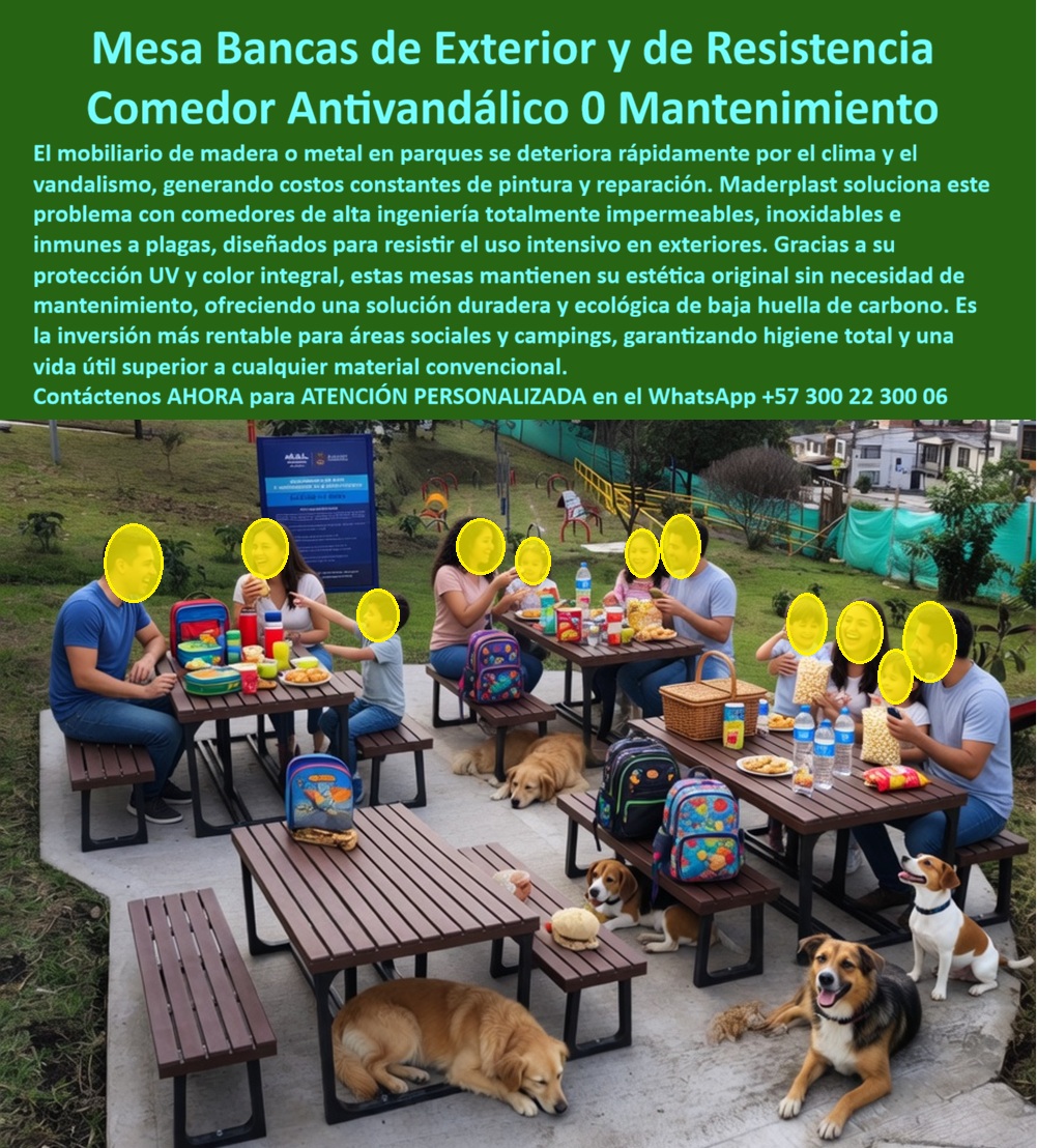 Mesas Y Bancas Resistentes Al Clima Comedor Parque Enea Maderplast Mesa Camping Parque Plástica Fuerte Garantía Cinco Años Mesa Bancas Exterior Resistente Clima Libre Mantenimiento Juego Mesa Banca Parque Antivandalica Instalacion Mesas de Picnic en Madera Plástica de Alta Ingeniería: Cero Plagas, Cero Astillas y Ciento Cuarenta y Siete Millones Ahorrados en Reposición y Fumigación El comedor exterior donde dos mil familias comen cada fin de semana sin riesgo de astillas ni plagas Mesas de picnic con bancas integradas Maderplast en madera plástica color café oscuro donde familias con niños y mascotas comparten alimentos al aire libre sobre césped natural en zona de comedor del Parque La Enea de Manizales. Superficie totalmente impermeable que no absorbe líquidos ni alimentos, no genera hongos ni bacterias, no alberga termitas y se limpia con agua y jabón manteniendo higiene total sin fumigación. Treinta y seis mesas montadas en tres jornadas sin obras civiles de cimentación. El ciclo invisible que consume presupuesto público y genera demandas por astillas Todo administrador de parque público que gestione zonas de alimentación al aire libre conoce la secuencia: mesas de madera inmunizada que se pudren cada once meses por humedad, termitas que infestan la zona de comedor exigiendo fumigación trimestral obligatoria y astillas que lesionan niños generando reclamaciones documentadas. Sesenta y ocho millones anuales en reposición cíclica más fumigación más el costo jurídico de demandas por lesiones — presupuesto que no llega a mejorar la experiencia del visitante sino a reponer lo que se destruyó. El metal pintado elimina las termitas pero suma oxidación, calentamiento solar y un ciclo diferente de repintado que tampoco termina. Al funcionario que autoriza esa compra no lo recordarán por el proveedor; lo recordarán por cuántos años duró el mobiliario sin generar quejas, plagas ni sobrecostos. Maderplast: madera plástica impermeable, higiénica e inmune a todo lo que destruye mobiliario exterior Cuando se trata de mesas de picnic y comedores exteriores para parques públicos, Maderplast es el fabricante que convierte ideas en piezas reales. La madera plástica de alta ingeniería que utiliza Maderplast no se pudre porque es impermeable, no se astilla porque no es madera natural, no alberga termitas porque no es orgánica, no se oxida porque no es metal y no requiere fumigación porque su superficie no absorbe materia orgánica. El color integral café mantiene estética original sin repintado durante más de veinte años bajo lluvia, sol, humedad extrema y uso intensivo diario. Resistente a graffiti con limpieza simple y antirrobo por peso y anclaje estructural. Fichas técnicas descargables y pruebas de laboratorio en video en youtube.com/@maderplasSA — impermeabilidad, inmunidad a plagas, resistencia a impacto y estabilidad UV. Huella de carbono certificada de 0.77. El parque que eliminó plagas, astillas y quejas de una sola decisión El administrador público Andrés Mauricio Giraldo Henao, coordinador del Parque La Enea en Manizales, enfrentaba reposición cada once meses de veintidós mesas de madera por pudrición, termitas y astillas en humedad del ochenta y seis por ciento: sesenta y ocho millones anuales más fumigación trimestral más tres demandas por astillas. Tras verificar las pruebas de laboratorio de Maderplast, instaló treinta y seis mesas con bancas integradas en madera plástica café con anclaje sobre terreno natural, montaje en tres jornadas. A más de dos años con miles de familias diarias con alimentos, bebidas y mascotas bajo lluvia y humedad extrema: color original, superficie higiénica intacta, cero pudrición, cero plagas, cero astillamientos, cero fumigaciones y cero intervenciones. Ahorro acumulado superior a ciento cuarenta y siete millones de pesos y quejas por astillas reducidas a cero. La inversión que alimenta visitantes, no presupuesto de reposición Maderplast ofrece mesas de picnic, comedores exteriores y mobiliario de alimentación con anclaje antivandálico y garantía superior a veinte años. Solicite cotización antes de seguir fumigando y reponiendo mesas que no sobreviven al año. Asesoría Especializada Con Un Especialista De Maderplast, Atención Personalizada En Este WhatsApp 57+ 300 22 300 06