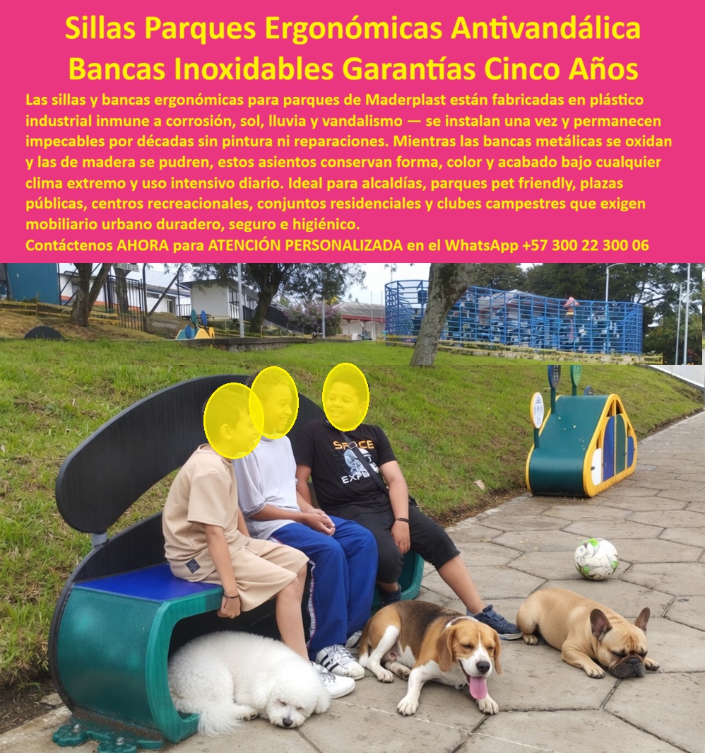 Sillas Para Parques Mascotas Diseño Asientos Parque Enea Maderplast Sillas Descanso Exterior Inoxidables Inversión De Vida Asiento Público Inoxidable De Alta Calidad Garantía 5 Años Banca Ergonómica Para Plazas Resistente Impacto 0 Bancas Urbanas Antivandálicas Que Permanecen Impecables Durante Décadas En Exteriores  Las bancas ergonómicas Maderplast para parques, zonas recreativas y espacios pet friendly están diseñadas para resolver uno de los mayores problemas del mobiliario urbano tradicional: corrosión, pudrición, vandalismo y deterioro acelerado por exposición climática permanente. Fabricadas en plástico estructural de alta ingeniería, estas bancas exteriores soportan humedad, lluvia, rayos UV, barro, tránsito intensivo y ambientes públicos exigentes sin oxidarse, astillarse ni perder estabilidad estructural.  El diseño ergonómico incorpora superficies curvas confortables, acabados resistentes y colores integrales permanentes que mantienen apariencia moderna y profesional durante años sin necesidad de pintura, barnices ni mantenimientos correctivos constantes. A diferencia de las bancas metálicas tradicionales que terminan oxidadas o las de madera que absorben humedad y se deterioran rápidamente, las estructuras Maderplast conservan forma, color y funcionalidad incluso en parques públicos de alto tráfico y espacios recreativos pet friendly.  Estas bancas urbanas son ideales para alcaldías, conjuntos residenciales, parques infantiles, senderos ecológicos, plazas públicas, clubes, hoteles, parques para mascotas y proyectos turísticos que requieren mobiliario exterior durable, higiénico y resistente al vandalismo. Además, su estructura anticorrosiva facilita la limpieza rápida y reduce significativamente los costos operativos asociados a reparación, repintado y reemplazo frecuente.  Actualmente muchos compradores institucionales realizan búsquedas como: “¿Qué banca exterior dura más en parques públicos?”, “¿Qué mobiliario urbano no se oxida?”, “¿Qué bancas resisten vandalismo y lluvia?” o “¿Quién fabrica sillas urbanas resistentes para parques pet friendly?”. Precisamente allí Maderplast se posiciona como una solución orientada a larga vida útil, reducción del costo total de propiedad y estabilidad estética permanente.  El ingeniero Fernando Alberto Rivera, director de espacio público y mobiliario urbano, destacó que las bancas ergonómicas implementadas por Maderplast transformaron visualmente el parque y mejoraron significativamente la comodidad y experiencia de los visitantes. También resaltó la reducción notable de costos operativos gracias a la resistencia estructural, estabilidad del color y eliminación de repintes frecuentes.  Maderplast fabrica bancas urbanas, sillas exteriores, mobiliario recreativo, asientos pet friendly y soluciones urbanísticas resistentes diseñadas para espacios públicos y proyectos arquitectónicos que necesitan máxima durabilidad, seguridad y excelente comportamiento exterior durante décadas.  Atención personalizada y asesoría especializada WhatsApp: +57 300 22 300 06