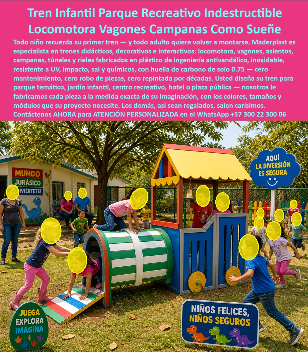 Tren Infantil Parque Temático Tren Recreativo Parques Infantiles Maderplast tren infantil lúdico para zonas recreativas Tren Infantil Temático para Parques Alta Durabilidad Estructura Tren Infantil Interactivo para Exterior Tren Temá Tren Infantil Temático en Plástico de Ingeniería: La Locomotora que Incrementó Matrículas un Veintidós Por Ciento y Eliminó el Mantenimiento El elemento insignia que transforma jardines infantiles y parques recreativos Un tren infantil temático Maderplast con locomotora verde de franjas blancas, chimenea decorativa, campana de bronce, cabina techada a dos aguas en rojo y amarillo, túnel de acceso frontal multicolor tipo arcoíris, vagón estación con asientos integrados y ventanas laterales, instalado sobre césped natural en parque recreativo con señalización lúdica educativa y zona Mundo Jurásico complementaria. Los niños ingresan por el túnel arcoíris, exploran la locomotora transitable, tocan la campana y se sientan en la estación techada mientras desarrollan juego simbólico que ninguna estructura genérica estimula con esa intensidad. El problema que enfrenta toda institución educativa con zonas de juego exterior Toda directora de jardín infantil o administrador de parque recreativo conoce el ciclo: estructuras de madera que se pudren por humedad y generan astillas peligrosas, trenes metálicos que se corroen y exigen repintado cada dieciocho meses, piezas que se aflojan y termitas que debilitan soportes hasta convertir la zona de juego en fuente de lesiones. El costo acumulado de mantenimiento — fumigación, soldadura, pintura, reemplazo de tablones — supera el cuarenta por ciento de la inversión inicial en diez años. Ese presupuesto sale de la operación, restando recursos a lo que importa: la atención de los niños. Al profesional que autoriza esa compra no lo recordarán por el precio que negoció; lo recordarán por cuántos años funcionó sin problemas ni sobrecostos. Maderplast: trenes completos desde el boceto hasta la entrega llave en mano Cuando se trata de trenes infantiles temáticos para parques recreativos y jardines infantiles, Maderplast es el fabricante que convierte ideas en piezas reales. El plástico de ingeniería antivandálico que utiliza Maderplast no se oxida, no se astilla, no se decolora, resiste impacto, salinidad y radiación UV sin requerir una sola intervención durante más de veinte años. Se fabrican locomotoras con chimenea y campana, vagones con asientos ergonómicos, túneles de acceso dimensionados para tránsito seguro y estaciones techadas, todo personalizado sobre plano con colores institucionales y adaptado a las dimensiones del espacio disponible. Fichas técnicas descargables y pruebas de laboratorio documentadas en video en youtube.com/@maderplasSA — ensayos de flexión bajo carga simultánea, impacto y envejecimiento UV acelerado equivalente a veinticinco años. Huella de carbono certificada de 0.77, material cien por ciento reciclable y libre de sustancias tóxicas. El jardín infantil que convirtió un tren en su mejor argumento de matrícula La licenciada Sandra Milena Torres Agudelo, directora del Jardín Infantil Semillitas del Futuro en Fusagasugá, necesitaba renovar una zona de juego con siete años de estructuras de madera deterioradas que generaban lesiones recurrentes en ciento cuarenta niños de primera infancia. La junta exigía una inversión única sin mantenimiento durante quince años. Tras descartar madera inmunizada y metal por sus ciclos de repintado y reemplazo, verificó las pruebas de laboratorio de Maderplast e instaló un tren temático completo: locomotora verde, túnel arcoíris, campana decorativa y estación techada, diseñado con colores institucionales para cuarenta y dos metros cuadrados. A más de dos años de uso diario intensivo, la estructura mantiene el color original, integridad total y cero intervenciones. El tren incrementó la matrícula un veintidós por ciento y las familias lo destacan como diferenciador en encuestas de satisfacción. La inversión que se paga sola Maderplast ofrece diseño personalizado desde boceto, fabricación de trenes temáticos completos, producción modular y entrega llave en mano con garantía verificable superior a veinte años. Solicite cotización, renders y prototipos antes de seguir reparando estructuras que le cuestan más de lo que aparentan. Asesoría Especializada Con Un Especialista De Maderplast, Atención Personalizada En Este WhatsApp 57+ 300 22 300 06
