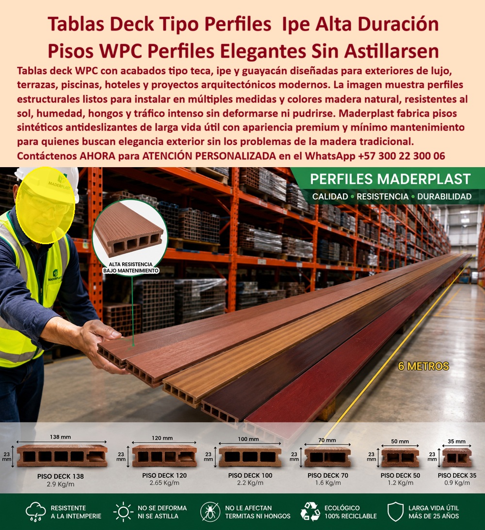 Perfiles Deck Madera Fina Pisos Sintéticos Wpc Elegantes Maderplast - Tablas WPC Tipo Teca Sin Mantenimiento Listas Para Instalar, Pisos Deck Elegantes Resistentes Sol Y Humedad, Deck Sintético Acabado Ipe Guayacán Resistente Intemperie, A Perfiles Deck Madera Fina Pisos Sintéticos Wpc Elegantes Maderplast Tablas WPC Tipo Teca Sin Mantenimiento Listas Para Instalar Pisos Deck Elegantes Resistentes Sol Y Humedad Deck Sintético Acabado Ipe Guayacán Resistente Intemperie A