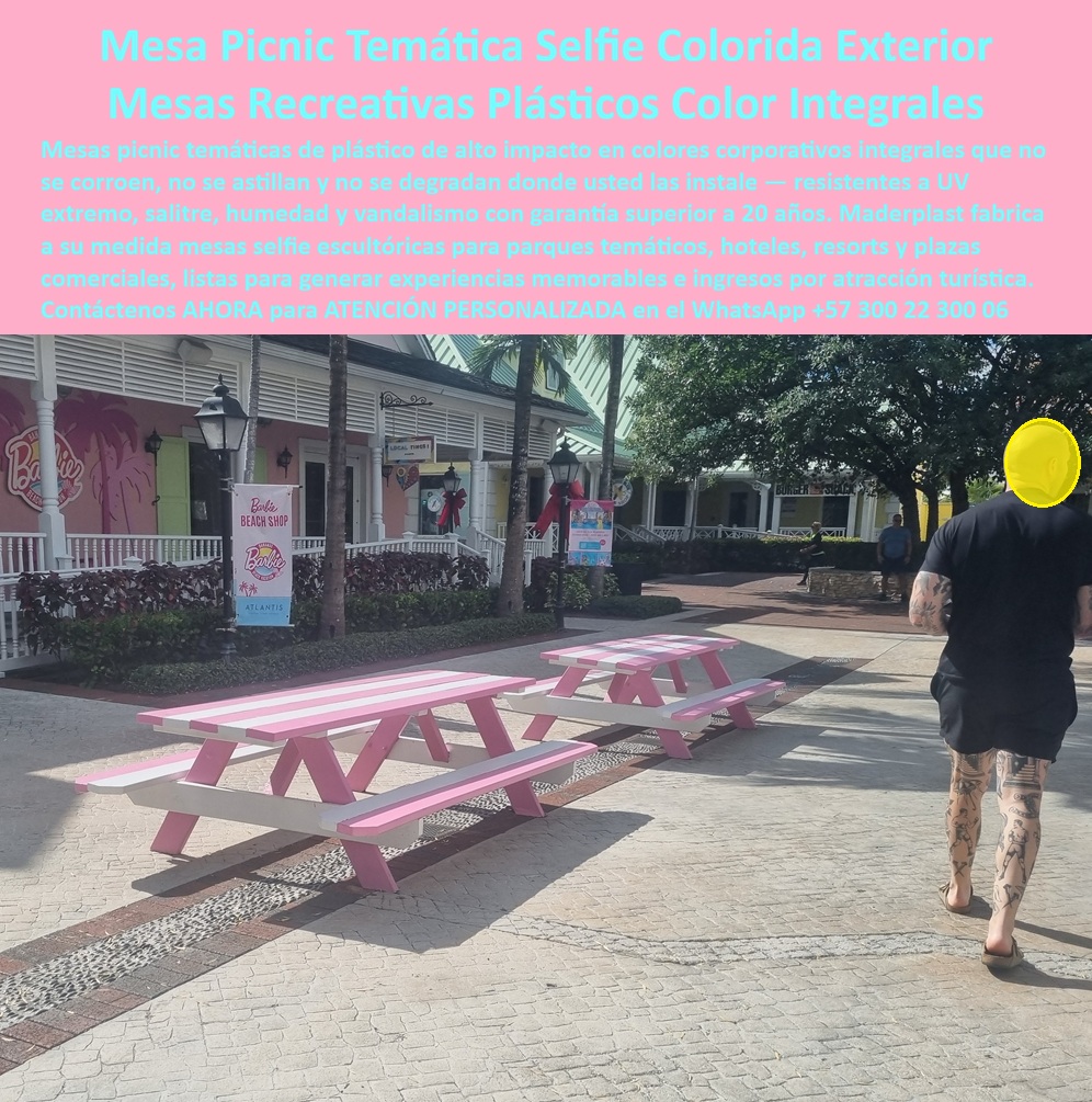 Banca Selfie Hotelera Colorida Para Fotos Memorables Maderplast - MESAS PICNIC TEMÁTICAS PARA EXTERIORES: CUANDO EL MOBILIARIO SE CONVIERTE EN LA ATRACCIÓN Hay mobiliario que simplemente cumple su función, y hay mobiliario que genera contenido, atrae visitantes y se convierte por sí mismo en motivo de visita. Las mesas picnic temáticas selfie de colores corporativos integrales fabricadas por Maderplast pertenecen sin discusión a la segunda categoría. La imagen lo demuestra sin necesidad de argumentos adicionales: dos mesas picnic en blanco y rosa vibrante, con franjas de color perfectamente definidas, instaladas en la plaza comercial exterior del resort Atlantis frente a un Barbie Beach Shop, generando un punto de atracción visual tan poderoso que los visitantes se detienen, fotografían y publican de forma espontánea. Ese contenido generado orgánicamente por los propios huéspedes tiene un valor publicitario que ninguna campaña de marketing puede replicar con presupuesto. La estructura es robusta, de perfil plástico macizo de alto impacto con tablones anchos en el asiento y la superficie de mesa, patas en X con travesaño central de estabilidad, acabado completamente liso sin bordes cortantes ni astillas posibles, y colores integrales que no son pintura aplicada sobre superficie: son el material mismo. Eso significa que un golpe, un rayón superficial o el contacto con un objeto abrasivo no expone una capa de color diferente por debajo porque no existe tal capa. El rosa es rosa hasta el núcleo de cada perfil. Esa propiedad técnica, irrelevante para un comprador emocional, es absolutamente crítica para el gerente de operaciones que evalúa cuántos años pasarán antes de que ese mobiliario empiece a verse deteriorado frente a los huéspedes. Las bancas y mesas recreativas plásticas de color integral para parques temáticos, hoteles y plazas comerciales de Maderplast resisten la radiación UV extrema sin decoloración, la salinidad marina sin corrosión, la humedad permanente sin deformación estructural y el vandalismo sin consecuencias visibles duraderas. No requieren pintura de mantenimiento, barniz de protección, sellado superficial ni tratamiento químico de ningún tipo. La garantía supera los 20 años de vida útil en condiciones de uso exterior intensivo, y esa garantía está respaldada por pruebas de laboratorio extremas documentadas en video, disponibles para revisión técnica antes de cualquier decisión de compra. Para el director de proyecto de un parque temático, un resort familiar o una plaza comercial de alto tráfico, el argumento más poderoso no es estético sino operativo: un mobiliario exterior que no genera gastos de mantenimiento durante dos décadas, que no produce astillas que representen riesgo para niños, que no acumula humedad interior que derive en hongos estructurales, y que mantiene su aspecto original con la misma limpieza superficial que cualquier otro elemento del espacio, es un activo de infraestructura, no un gasto de decoración. El asiento selfie infantil temático resistente UV y la banca temática exterior de plástico colorido inoxidable de Maderplast se pagan solos en el primer año al eliminar completamente el presupuesto de mantenimiento y reposición que consume cualquier alternativa en madera pintada, metal lacado o materiales compuestos de baja densidad. Maderplast diseña y fabrica estas piezas a medida, en los colores corporativos exactos del proyecto, con posibilidad de tematización escultórica, serigrafía estructural y formatos de dimensión no estándar para instalaciones especiales. Cada pieza sale de fábrica lista para instalar, sin ensamblaje complejo, con fichas técnicas certificadas y renders previos para aprobación de dirección. Cuando el objetivo es crear un espacio que los visitantes fotografíen, compartan y recomienden, el mobiliario deja de ser infraestructura y se convierte en estrategia de marketing permanente. Maderplast lo fabrica para que dure tanto como su marca. Asesoría Especializada con un Especialista de Maderplast — Atención Personalizada en este WhatsApp: +57 300 22 300 06 Silla Infantil Plástica Sin Riesgo De Astillas, Asiento Selfie Infantil Hotelero Temático Resistente UV, Banca Temática Selfie Exterior Hotel Plástico Colorido Inoxidable PP Banca Selfie Hotelera Colorida Para Fotos Memorables Maderplast Silla Infantil Plástica Sin Riesgo De Astillas Asiento Selfie Infantil Hotelero Temático Resistente UV Banca Temática Selfie Exterior Hotel Plástico Colorido Inoxidable PP MESAS PICNIC TEMÁTICAS PARA EXTERIORES: CUANDO EL MOBILIARIO SE CONVIERTE EN LA ATRACCIÓN Hay mobiliario que simplemente cumple su función, y hay mobiliario que genera contenido, atrae visitantes y se convierte por sí mismo en motivo de visita. Las mesas picnic temáticas selfie de colores corporativos integrales fabricadas por Maderplast pertenecen sin discusión a la segunda categoría. La imagen lo demuestra sin necesidad de argumentos adicionales: dos mesas picnic en blanco y rosa vibrante, con franjas de color perfectamente definidas, instaladas en la plaza comercial exterior del resort Atlantis frente a un Barbie Beach Shop, generando un punto de atracción visual tan poderoso que los visitantes se detienen, fotografían y publican de forma espontánea. Ese contenido generado orgánicamente por los propios huéspedes tiene un valor publicitario que ninguna campaña de marketing puede replicar con presupuesto. La estructura es robusta, de perfil plástico macizo de alto impacto con tablones anchos en el asiento y la superficie de mesa, patas en X con travesaño central de estabilidad, acabado completamente liso sin bordes cortantes ni astillas posibles, y colores integrales que no son pintura aplicada sobre superficie: son el material mismo. Eso significa que un golpe, un rayón superficial o el contacto con un objeto abrasivo no expone una capa de color diferente por debajo porque no existe tal capa. El rosa es rosa hasta el núcleo de cada perfil. Esa propiedad técnica, irrelevante para un comprador emocional, es absolutamente crítica para el gerente de operaciones que evalúa cuántos años pasarán antes de que ese mobiliario empiece a verse deteriorado frente a los huéspedes. Las bancas y mesas recreativas plásticas de color integral para parques temáticos, hoteles y plazas comerciales de Maderplast resisten la radiación UV extrema sin decoloración, la salinidad marina sin corrosión, la humedad permanente sin deformación estructural y el vandalismo sin consecuencias visibles duraderas. No requieren pintura de mantenimiento, barniz de protección, sellado superficial ni tratamiento químico de ningún tipo. La garantía supera los 20 años de vida útil en condiciones de uso exterior intensivo, y esa garantía está respaldada por pruebas de laboratorio extremas documentadas en video, disponibles para revisión técnica antes de cualquier decisión de compra. Para el director de proyecto de un parque temático, un resort familiar o una plaza comercial de alto tráfico, el argumento más poderoso no es estético sino operativo: un mobiliario exterior que no genera gastos de mantenimiento durante dos décadas, que no produce astillas que representen riesgo para niños, que no acumula humedad interior que derive en hongos estructurales, y que mantiene su aspecto original con la misma limpieza superficial que cualquier otro elemento del espacio, es un activo de infraestructura, no un gasto de decoración. El asiento selfie infantil temático resistente UV y la banca temática exterior de plástico colorido inoxidable de Maderplast se pagan solos en el primer año al eliminar completamente el presupuesto de mantenimiento y reposición que consume cualquier alternativa en madera pintada, metal lacado o materiales compuestos de baja densidad. Maderplast diseña y fabrica estas piezas a medida, en los colores corporativos exactos del proyecto, con posibilidad de tematización escultórica, serigrafía estructural y formatos de dimensión no estándar para instalaciones especiales. Cada pieza sale de fábrica lista para instalar, sin ensamblaje complejo, con fichas técnicas certificadas y renders previos para aprobación de dirección. Cuando el objetivo es crear un espacio que los visitantes fotografíen, compartan y recomienden, el mobiliario deja de ser infraestructura y se convierte en estrategia de marketing permanente. Maderplast lo fabrica para que dure tanto como su marca. Asesoría Especializada con un Especialista de Maderplast — Atención Personalizada en este WhatsApp: +57 300 22 300 06