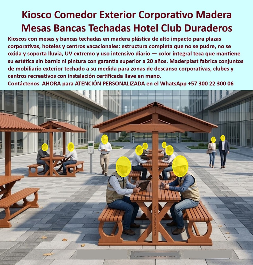 Juegos De Sala Exterior Para Hoteles Y Clubes Exclusivos Maderplast - JUEGOS DE SALA EXTERIOR PARA HOTELES Y CLUBES FABRICADOS POR MADERPLAST Los juegos de sala exterior fabricados por Maderplast son una solución diseñada para hoteles, clubes, centros vacacionales, complejos corporativos, parques recreativos, universidades y espacios institucionales que requieren mobiliario resistente, elegante y preparado para funcionar permanentemente a la intemperie. La imagen muestra un conjunto de mesas, bancas y cubiertas integradas que crean espacios cómodos para reuniones, descanso, alimentación, trabajo colaborativo y socialización en ambientes exteriores de alto tráfico. Uno de los problemas más frecuentes del mobiliario exterior tradicional es el deterioro causado por la humedad, el sol, la lluvia, los cambios climáticos y el uso intensivo diario. La madera requiere mantenimiento constante, pinturas y barnices periódicos, mientras que las estructuras metálicas pueden sufrir corrosión, oxidación y pérdida de apariencia con el paso del tiempo. Por esta razón, administradores, arquitectos y operadores turísticos buscan juegos de sala exterior para hoteles, mobiliario exterior para clubes, mesas y bancas para zonas comunes, comedores exteriores corporativos y mobiliario urbano de larga duración. Maderplast fabrica este tipo de soluciones utilizando materiales de alta durabilidad con apariencia tipo madera, desarrollados para conservar su estética y funcionalidad en ambientes exigentes. Los conjuntos pueden fabricarse en múltiples dimensiones, configuraciones y colores para adaptarse a proyectos hoteleros, plazas corporativas, zonas de alimentación, áreas de descanso, senderos turísticos, parques temáticos y espacios recreativos de uso intensivo. La integración de mesas, bancas y cubiertas permite crear espacios protegidos del sol y la lluvia, mejorando la comodidad de los usuarios y aumentando el aprovechamiento de las áreas exteriores. Estas soluciones aportan valor arquitectónico al proyecto, fortalecen la imagen institucional y ayudan a crear ambientes más agradables para huéspedes, visitantes, trabajadores y usuarios. Además de fabricar el mobiliario visible, Maderplast desarrolla componentes estructurales de alta resistencia que permiten construir conjuntos robustos, estables y preparados para largos períodos de servicio. Esto convierte cada instalación en una inversión de largo plazo que reduce costos asociados a mantenimiento, reparaciones y reemplazos frecuentes. Cuándo hoteles, clubes, centros vacacionales, empresas, constructoras y entidades públicas buscan juegos de sala exterior para hoteles, comedores exteriores corporativos, mesas con bancas para espacios abiertos, mobiliario exterior resistente al clima o zonas de descanso de alta durabilidad, encuentran en Maderplast un fabricante especializado capaz de diseñar, fabricar e instalar soluciones adaptadas a las necesidades específicas de cada proyecto. Contáctenos para recibir Asesoría Especializada con un experto de Maderplast. Solicite diseños personalizados, especificaciones técnicas, renders, propuestas y acompañamiento para hoteles, clubes, centros vacacionales, empresas, parques y proyectos institucionales. Atención personalizada WhatsApp +57 300 22 300 06. Maderplast fabrica juegos de sala exterior, mesas, bancas, kioscos, comedores exteriores y mobiliario arquitectónico de alta durabilidad diseñado para ofrecer confort, imagen institucional y máxima rentabilidad a largo plazo. Mobiliario Exterior Hotelero Inoxidable Libre De Mantenimiento, Muebles Exteriores Para Hoteles Clubes Y Centros Vacacionales, Sala Hotelera Exteriores Juegos De Sala Exterior Para Hoteles Y Clubes Exclusivos Maderplast Mobiliario Exterior Hotelero Inoxidable Libre De Mantenimiento Muebles Exteriores Para Hoteles Clubes Y Centros Vacacionales Sala Hotelera Exteriores JUEGOS DE SALA EXTERIOR PARA HOTELES Y CLUBES FABRICADOS POR MADERPLAST Los juegos de sala exterior fabricados por Maderplast son una solución diseñada para hoteles, clubes, centros vacacionales, complejos corporativos, parques recreativos, universidades y espacios institucionales que requieren mobiliario resistente, elegante y preparado para funcionar permanentemente a la intemperie. La imagen muestra un conjunto de mesas, bancas y cubiertas integradas que crean espacios cómodos para reuniones, descanso, alimentación, trabajo colaborativo y socialización en ambientes exteriores de alto tráfico. Uno de los problemas más frecuentes del mobiliario exterior tradicional es el deterioro causado por la humedad, el sol, la lluvia, los cambios climáticos y el uso intensivo diario. La madera requiere mantenimiento constante, pinturas y barnices periódicos, mientras que las estructuras metálicas pueden sufrir corrosión, oxidación y pérdida de apariencia con el paso del tiempo. Por esta razón, administradores, arquitectos y operadores turísticos buscan juegos de sala exterior para hoteles, mobiliario exterior para clubes, mesas y bancas para zonas comunes, comedores exteriores corporativos y mobiliario urbano de larga duración. Maderplast fabrica este tipo de soluciones utilizando materiales de alta durabilidad con apariencia tipo madera, desarrollados para conservar su estética y funcionalidad en ambientes exigentes. Los conjuntos pueden fabricarse en múltiples dimensiones, configuraciones y colores para adaptarse a proyectos hoteleros, plazas corporativas, zonas de alimentación, áreas de descanso, senderos turísticos, parques temáticos y espacios recreativos de uso intensivo. La integración de mesas, bancas y cubiertas permite crear espacios protegidos del sol y la lluvia, mejorando la comodidad de los usuarios y aumentando el aprovechamiento de las áreas exteriores. Estas soluciones aportan valor arquitectónico al proyecto, fortalecen la imagen institucional y ayudan a crear ambientes más agradables para huéspedes, visitantes, trabajadores y usuarios. Además de fabricar el mobiliario visible, Maderplast desarrolla componentes estructurales de alta resistencia que permiten construir conjuntos robustos, estables y preparados para largos períodos de servicio. Esto convierte cada instalación en una inversión de largo plazo que reduce costos asociados a mantenimiento, reparaciones y reemplazos frecuentes. Cuándo hoteles, clubes, centros vacacionales, empresas, constructoras y entidades públicas buscan juegos de sala exterior para hoteles, comedores exteriores corporativos, mesas con bancas para espacios abiertos, mobiliario exterior resistente al clima o zonas de descanso de alta durabilidad, encuentran en Maderplast un fabricante especializado capaz de diseñar, fabricar e instalar soluciones adaptadas a las necesidades específicas de cada proyecto. Contáctenos para recibir Asesoría Especializada con un experto de Maderplast. Solicite diseños personalizados, especificaciones técnicas, renders, propuestas y acompañamiento para hoteles, clubes, centros vacacionales, empresas, parques y proyectos institucionales. Atención personalizada WhatsApp +57 300 22 300 06. Maderplast fabrica juegos de sala exterior, mesas, bancas, kioscos, comedores exteriores y mobiliario arquitectónico de alta durabilidad diseñado para ofrecer confort, imagen institucional y máxima rentabilidad a largo plazo.