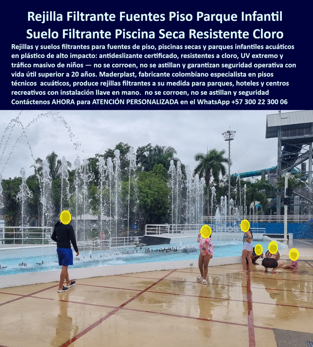 Rejillas Filtrantes Alta Resistencia Cloro Sol Humedad Filtros Maderplast - REJILLAS FILTRANTES PARA PISCINAS SECAS Y PARQUES INFANTILES ACUÁTICOS: SEGURIDAD TÉCNICA DONDE EL USUARIO MÁS VULNERABLE LO EXIGE TODO Un parque acuático infantil no es un espacio donde la exigencia técnica del piso pueda negociarse con argumentos de costo inicial. Es el único ambiente donde el usuario final es un niño descalzo corriendo a máxima velocidad sobre una superficie permanentemente mojada, rodeado de chorros de agua a presión que emergen desde el suelo, con tráfico masivo simultáneo y supervisión adulta limitada. En ese contexto, una rejilla filtrante que astilla, que desarrolla bordes cortantes por corrosión progresiva, que pierde nivel por deformación térmica o que falla estructuralmente bajo carga dinámica no es un problema de mantenimiento: es un problema de responsabilidad civil con consecuencias legales directas para el operador del parque. Las rejillas filtrantes para fuentes de piso, piscinas secas y parques infantiles acuáticos fabricadas por Maderplast en polímero técnico de alto impacto elimina ese riesgo de forma absoluta y verificable, respaldadas por pruebas de laboratorio certificadas que el ingeniero proyectista puede revisar antes de firmar la especificación. La imagen muestra el entorno real de operación sin atenuantes: una zona de fuentes de piso en un parque acuático de gran aforo, con superficie completamente inundada por el caudal simultáneo de decenas de chorros verticales, niños de distintas edades transitando libremente sobre el piso húmedo en distintas direcciones, y la estructura de toboganes de alto rendimiento al fondo como referencia de la categoría técnica del establecimiento. El suelo filtrante para parque infantil acuático en esa instalación debe cumplir simultáneamente antideslizamiento certificado bajo lámina de agua, drenaje inmediato del caudal de las fuentes sin acumulación de charcos que incrementen el riesgo de caída, resistencia química total al cloro y los aditivos de tratamiento del agua, y ausencia absoluta de bordes, aristas o protuberancias que representen riesgo de corte o abrasión para piel infantil descalza. El polímero técnico Maderplast cumple cada una de esas condiciones con un margen de desempeño que las rejillas metálicas y los materiales cerámicos convencionales no alcanzan en condiciones de uso intensivo continuo. El Ing. Rodrigo Bermúdez, Director Técnico del Parque Acuático Splash Planet en Medellín, lo documenta desde tres temporadas completas de operación: "Cuando renovamos la zona de fuentes infantiles teníamos un problema técnico y uno legal. El diagnóstico técnico era que las rejillas metálicas anteriores desarrollaban oxidación superficial antes del segundo año, generando manchas en el piso y bordes que el equipo de mantenimiento tenía que revisar semanalmente por riesgo de corte. El legal era que cualquier accidente en esa zona con un menor de edad nos exponía a demandas donde el estado del piso sería el primer elemento de análisis. Con Maderplast instalamos 420 metros cuadrados de rejilla filtrante plástica de alto impacto en la zona de fuentes y piscina seca. Tres temporadas después no hemos tenido un solo incidente de seguridad relacionado con el piso, el mantenimiento se redujo a limpieza con agua a presión dos veces por semana, y en la última auditoría de seguridad el inspector de la aseguradora calificó el área como la de menor riesgo físico del parque. Eso no tiene precio cuando estás operando con niños. Le digo a cualquier operador de parque acuático que siga usando rejillas metálicas en zonas infantiles: están asumiendo un riesgo técnico, legal y reputacional que Maderplast elimina completamente desde el primer día de instalación." Las rejillas filtrantes para parques acuáticos sin mantenimiento de Maderplast se fabrican a medida sobre plano, con antideslizante certificado, resistencia total a cloro, UV extremo y carga dinámica peatonal intensa, instalación llave en mano y fichas técnicas disponibles para auditorías de seguridad y procesos de licitación. Cuando el usuario es un niño, la seguridad no es un atributo opcional del producto: es el producto mismo. Asesoría Especializada con un Especialista de Maderplast — Atención Personalizada en este WhatsApp: +57 300 22 300 06 Rejillas Filtrantes Parques Acuáticos Sin Mantenimiento, Rejillas Filtrantes Piscinas Secas Y Fuentes De Piso, Suelos Filtrantes Para Parque Infantiles Alta Rejilla Rejillas Filtrantes Alta Resistencia Cloro Sol Humedad Filtros Maderplast Rejillas Filtrantes Parques Acuáticos Sin Mantenimiento Rejillas Filtrantes Piscinas Secas Y Fuentes De Piso Suelos Filtrantes Para Parque Infantiles Alta Rejilla REJILLAS FILTRANTES PARA PISCINAS SECAS Y PARQUES INFANTILES ACUÁTICOS: SEGURIDAD TÉCNICA DONDE EL USUARIO MÁS VULNERABLE LO EXIGE TODO Un parque acuático infantil no es un espacio donde la exigencia técnica del piso pueda negociarse con argumentos de costo inicial. Es el único ambiente donde el usuario final es un niño descalzo corriendo a máxima velocidad sobre una superficie permanentemente mojada, rodeado de chorros de agua a presión que emergen desde el suelo, con tráfico masivo simultáneo y supervisión adulta limitada. En ese contexto, una rejilla filtrante que astilla, que desarrolla bordes cortantes por corrosión progresiva, que pierde nivel por deformación térmica o que falla estructuralmente bajo carga dinámica no es un problema de mantenimiento: es un problema de responsabilidad civil con consecuencias legales directas para el operador del parque. Las rejillas filtrantes para fuentes de piso, piscinas secas y parques infantiles acuáticos fabricadas por Maderplast en polímero técnico de alto impacto elimina ese riesgo de forma absoluta y verificable, respaldadas por pruebas de laboratorio certificadas que el ingeniero proyectista puede revisar antes de firmar la especificación. La imagen muestra el entorno real de operación sin atenuantes: una zona de fuentes de piso en un parque acuático de gran aforo, con superficie completamente inundada por el caudal simultáneo de decenas de chorros verticales, niños de distintas edades transitando libremente sobre el piso húmedo en distintas direcciones, y la estructura de toboganes de alto rendimiento al fondo como referencia de la categoría técnica del establecimiento. El suelo filtrante para parque infantil acuático en esa instalación debe cumplir simultáneamente antideslizamiento certificado bajo lámina de agua, drenaje inmediato del caudal de las fuentes sin acumulación de charcos que incrementen el riesgo de caída, resistencia química total al cloro y los aditivos de tratamiento del agua, y ausencia absoluta de bordes, aristas o protuberancias que representen riesgo de corte o abrasión para piel infantil descalza. El polímero técnico Maderplast cumple cada una de esas condiciones con un margen de desempeño que las rejillas metálicas y los materiales cerámicos convencionales no alcanzan en condiciones de uso intensivo continuo. El Ing. Rodrigo Bermúdez, Director Técnico del Parque Acuático Splash Planet en Medellín, lo documenta desde tres temporadas completas de operación: "Cuando renovamos la zona de fuentes infantiles teníamos un problema técnico y uno legal. El diagnóstico técnico era que las rejillas metálicas anteriores desarrollaban oxidación superficial antes del segundo año, generando manchas en el piso y bordes que el equipo de mantenimiento tenía que revisar semanalmente por riesgo de corte. El legal era que cualquier accidente en esa zona con un menor de edad nos exponía a demandas donde el estado del piso sería el primer elemento de análisis. Con Maderplast instalamos 420 metros cuadrados de rejilla filtrante plástica de alto impacto en la zona de fuentes y piscina seca. Tres temporadas después no hemos tenido un solo incidente de seguridad relacionado con el piso, el mantenimiento se redujo a limpieza con agua a presión dos veces por semana, y en la última auditoría de seguridad el inspector de la aseguradora calificó el área como la de menor riesgo físico del parque. Eso no tiene precio cuando estás operando con niños. Le digo a cualquier operador de parque acuático que siga usando rejillas metálicas en zonas infantiles: están asumiendo un riesgo técnico, legal y reputacional que Maderplast elimina completamente desde el primer día de instalación." Las rejillas filtrantes para parques acuáticos sin mantenimiento de Maderplast se fabrican a medida sobre plano, con antideslizante certificado, resistencia total a cloro, UV extremo y carga dinámica peatonal intensa, instalación llave en mano y fichas técnicas disponibles para auditorías de seguridad y procesos de licitación. Cuando el usuario es un niño, la seguridad no es un atributo opcional del producto: es el producto mismo. Asesoría Especializada con un Especialista de Maderplast — Atención Personalizada en este WhatsApp: +57 300 22 300 06