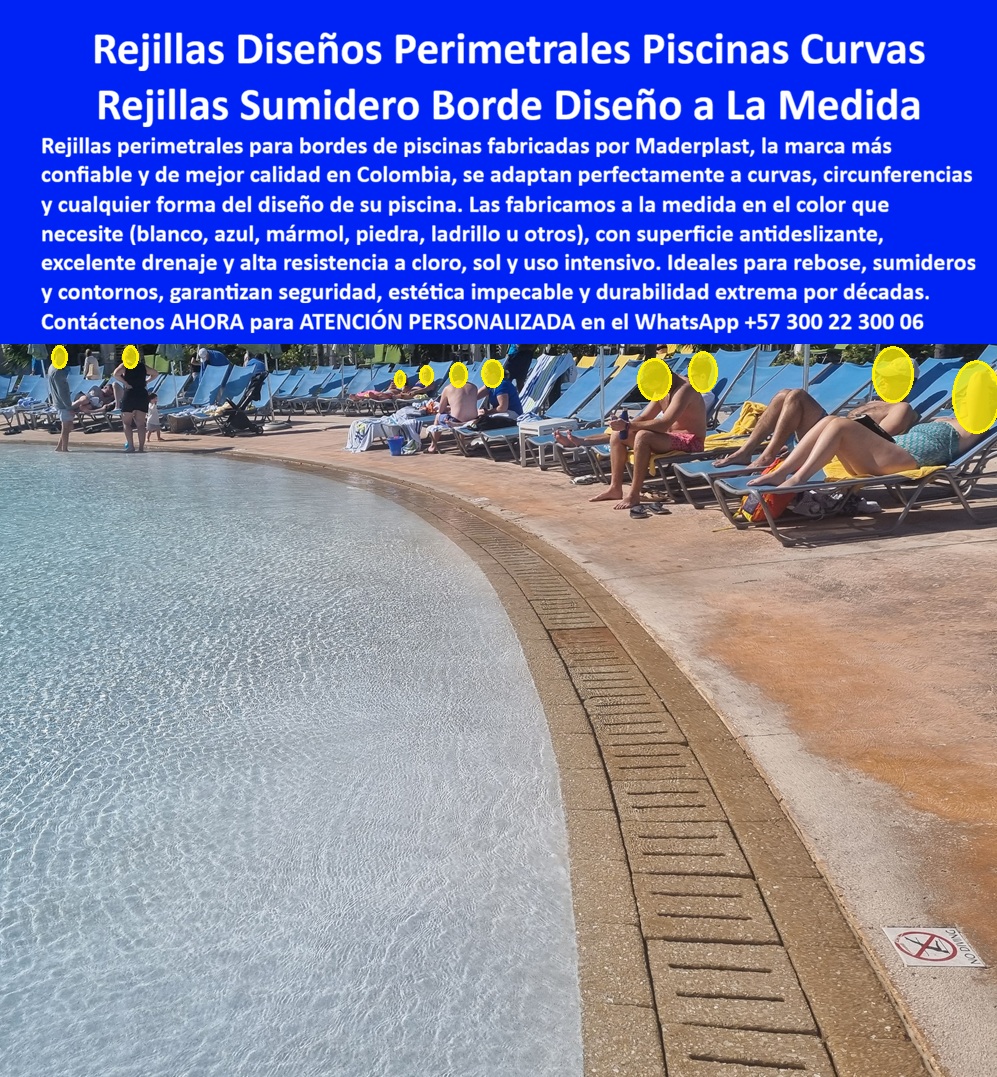 Rejillas Plástica De Orillas Y Fondos De Piscinas Maderplast - Rejillas Perimetrales Para Piscinas Curvas Fabricadas Por Maderplast Que Eliminan Problemas De Drenaje Y Conservan La Estética Del Proyecto Las rejillas plásticas para orillas, reboses, sumideros y perímetros de piscinas fabricadas por Maderplast fueron desarrolladas para proyectos hoteleros, parques acuáticos, centros vacacionales, clubes sociales, condominios, piscinas olímpicas y complejos turísticos que requieren una solución segura, duradera y visualmente integrada con el diseño arquitectónico. Su principal ventaja es la capacidad de adaptarse a curvas, radios, circunferencias y formas especiales, permitiendo construir bordes de piscina impecables donde las rejillas convencionales rectas simplemente no funcionan. Maderplast fabrica rejillas filtrantes a la medida para canales de rebose, drenajes perimetrales, piscinas de formas libres, piscinas tipo playa, lagunas artificiales, fuentes interactivas y proyectos acuáticos de alto nivel. Cada pieza puede producirse en diferentes colores y acabados arquitectónicos, incluyendo tonos blanco, azul, arena, mármol, piedra o ladrillo, logrando una integración visual superior con el entorno. Además de su excelente capacidad hidráulica para evacuar grandes volúmenes de agua, estas rejillas ofrecen superficie antideslizante, resistencia permanente a cloro, rayos UV, humedad continua y tránsito intensivo de usuarios. No se oxidan, no se corroen, no se pudren y mantienen su apariencia durante años incluso en ambientes de alta exposición solar y uso permanente. Para hoteles y resorts, la seguridad alrededor de la piscina es una prioridad. Por eso las rejillas Maderplast son diseñadas para minimizar riesgos de tropiezos, facilitar la evacuación del agua superficial y mantener áreas más seguras para huéspedes, niños y personal de operación. Su fabricación modular también simplifica futuras intervenciones técnicas, inspecciones hidráulicas y mantenimientos preventivos. Un caso de éxito se presentó en un complejo turístico que contaba con una piscina de diseño curvo tipo playa donde las soluciones convencionales generaban problemas de ajuste, deterioro estético y frecuentes reemplazos. Después de instalar las rejillas perimetrales fabricadas por Maderplast, el proyecto logró un acabado uniforme alrededor de toda la piscina, mejorando el drenaje superficial y eliminando los problemas de adaptación que anteriormente afectan la apariencia del borde. La administración destacó especialmente la estabilidad dimensional y la permanencia del acabado pese a la exposición constante al cloro, la radiación solar y el alto flujo de visitantes. Según el responsable técnico del proyecto: "Necesitábamos una rejilla que siguiera exactamente las curvas de la piscina sin improvisaciones ni cortes visibles. Maderplast fabricó cada sección a la medida y el resultado superó nuestras expectativas. Después de años de uso continuo conserva su apariencia, funciona perfectamente y sigue siendo una de las mejores decisiones que tomamos para la zona acuática." Por estas razones, arquitectos, diseñadores, constructores de piscinas, operadores hoteleros y especialistas en infraestructura acuática encuentran en Maderplast una solución confiable para proyectos donde la seguridad, la estética y la durabilidad deben mantenerse al más alto nivel. Las rejillas perimetrales fabricadas a la medida no solamente controlan el agua; también mejoran la presentación general de la piscina y aportan valor a largo plazo al proyecto. Contáctenos AHORA para la ATENCIÓN PERSONALIZADA de Maderplast en el WhatsApp +57 300 22 300 06. Rejillas Orillas Piscinas Uso Intensivo Hotelero, Rejillas Filtrantes Piso Acuático Alto Flujo Hidráulico, Rejilla Filtrante Perimetro Piscina Resort Duradera Resistente UV, Sol Rejillas Plástica De Orillas Y Fondos De Piscinas Maderplast Rejillas Orillas Piscinas Uso Intensivo Hotelero Rejillas Filtrantes Piso Acuático Alto Flujo Hidráulico Rejilla Filtrante Perimetro Piscina Resort Duradera Resistente UV Sol Rejillas Perimetrales Para Piscinas Curvas Fabricadas Por Maderplast Que Eliminan Problemas De Drenaje Y Conservan La Estética Del Proyecto Las rejillas plásticas para orillas, reboses, sumideros y perímetros de piscinas fabricadas por Maderplast fueron desarrolladas para proyectos hoteleros, parques acuáticos, centros vacacionales, clubes sociales, condominios, piscinas olímpicas y complejos turísticos que requieren una solución segura, duradera y visualmente integrada con el diseño arquitectónico. Su principal ventaja es la capacidad de adaptarse a curvas, radios, circunferencias y formas especiales, permitiendo construir bordes de piscina impecables donde las rejillas convencionales rectas simplemente no funcionan. Maderplast fabrica rejillas filtrantes a la medida para canales de rebose, drenajes perimetrales, piscinas de formas libres, piscinas tipo playa, lagunas artificiales, fuentes interactivas y proyectos acuáticos de alto nivel. Cada pieza puede producirse en diferentes colores y acabados arquitectónicos, incluyendo tonos blanco, azul, arena, mármol, piedra o ladrillo, logrando una integración visual superior con el entorno. Además de su excelente capacidad hidráulica para evacuar grandes volúmenes de agua, estas rejillas ofrecen superficie antideslizante, resistencia permanente a cloro, rayos UV, humedad continua y tránsito intensivo de usuarios. No se oxidan, no se corroen, no se pudren y mantienen su apariencia durante años incluso en ambientes de alta exposición solar y uso permanente. Para hoteles y resorts, la seguridad alrededor de la piscina es una prioridad. Por eso las rejillas Maderplast son diseñadas para minimizar riesgos de tropiezos, facilitar la evacuación del agua superficial y mantener áreas más seguras para huéspedes, niños y personal de operación. Su fabricación modular también simplifica futuras intervenciones técnicas, inspecciones hidráulicas y mantenimientos preventivos. Un caso de éxito se presentó en un complejo turístico que contaba con una piscina de diseño curvo tipo playa donde las soluciones convencionales generaban problemas de ajuste, deterioro estético y frecuentes reemplazos. Después de instalar las rejillas perimetrales fabricadas por Maderplast, el proyecto logró un acabado uniforme alrededor de toda la piscina, mejorando el drenaje superficial y eliminando los problemas de adaptación que anteriormente afectan la apariencia del borde. La administración destacó especialmente la estabilidad dimensional y la permanencia del acabado pese a la exposición constante al cloro, la radiación solar y el alto flujo de visitantes. Según el responsable técnico del proyecto: "Necesitábamos una rejilla que siguiera exactamente las curvas de la piscina sin improvisaciones ni cortes visibles. Maderplast fabricó cada sección a la medida y el resultado superó nuestras expectativas. Después de años de uso continuo conserva su apariencia, funciona perfectamente y sigue siendo una de las mejores decisiones que tomamos para la zona acuática." Por estas razones, arquitectos, diseñadores, constructores de piscinas, operadores hoteleros y especialistas en infraestructura acuática encuentran en Maderplast una solución confiable para proyectos donde la seguridad, la estética y la durabilidad deben mantenerse al más alto nivel. Las rejillas perimetrales fabricadas a la medida no solamente controlan el agua; también mejoran la presentación general de la piscina y aportan valor a largo plazo al proyecto. Contáctenos AHORA para la ATENCIÓN PERSONALIZADA de Maderplast en el WhatsApp +57 300 22 300 06.