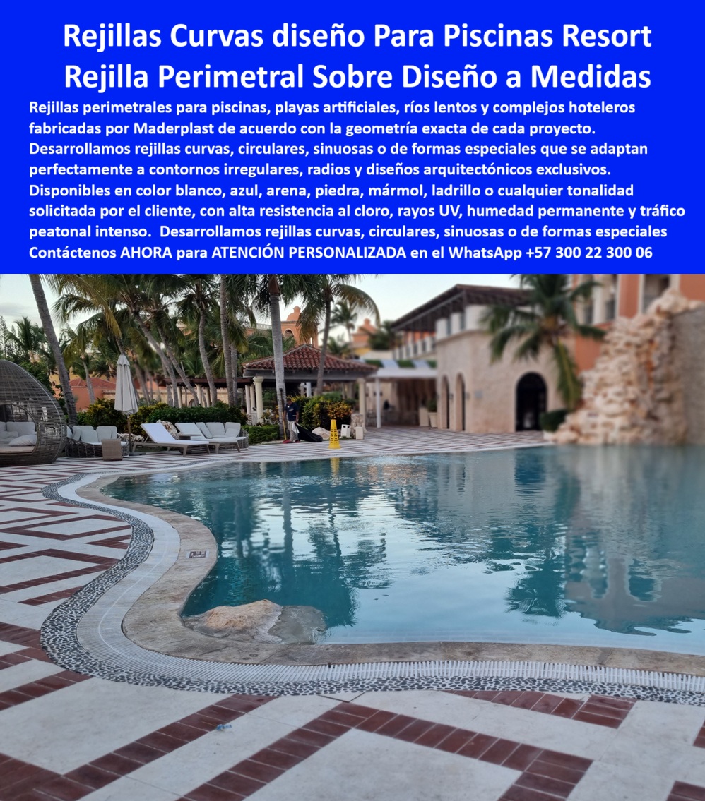 Rejillas Plástica Para Orillas Y Fondos De Piscinas Maderplast - REJILLAS PERIMETRALES CURVAS PARA PISCINAS DE RESORT: LA SOLUCIÓN QUE LOS INGENIEROS BUSCAN CUANDO EL DISEÑO NO ADMITE COMPROMISOS Diseñar una piscina de forma libre en un resort de lujo es un ejercicio de arquitectura acuática donde cada detalle técnico debe estar a la altura del concepto estético. La imagen lo confirma con la elocuencia que sólo tiene una obra terminada y en operación: una piscina de contorno sinuoso y orgánico en un complejo hotelero de categoría superior, con borde perimetral de piedra natural y, siguiendo exactamente cada curva y radio del diseño arquitectónico, una rejilla perimetral plástica inoxidable instalada al ras del nivel de agua, continua, sin cortes abruptos, sin adaptaciones improvisadas. Eso es exactamente lo que fabrica Maderplast: rejillas curvas y circulares para bordes de piscina sobre diseño ya medida, producidas con la geometría exacta que cada proyecto requiere, en color blanco, azul, arena, piedra, mármol o cualquier tonalidad solicitada, garantizando integración visual perfecta con el revestimiento del vaso y el entorno del área acuática. El ingeniero hidráulico que especifica el sistema de drenaje perimetral de una piscina de forma libre conoce bien el problema: los módulos rectos no siguen curvas, los módulos curvos prefabricados responden a radios fijos que raramente coinciden con el diseño real, y las soluciones de adaptación en campo generan juntas visibles, inconsistencias de nivel y puntos de acumulación de suciedad que comprometen estética e higiene simultáneamente. El polímero técnico de alto impacto con que Maderplast fabrica sus rejillas filtrantes para bordes de piscina, ríos lentos y playas artificiales resiste sin degradación la exposición permanente al cloro, los rayos UV directos sobre superficie mojada, la salinidad marina en complejos costeros y el tráfico peatonal intenso de bañistas descalzos. No se oxida, no libera partículas metálicas que contaminen el agua del vaso, no desarrolla bordes cortantes por corrosión progresiva y no requiere tratamiento superficial periódico de ningún tipo, con vida útil superior a veinte años respaldada por pruebas de laboratorio certificadas disponibles para el ingeniero proyectista antes de cualquier decisión de especificación. El Ing. Carlos Mario Restrepo, Director de Ingeniería del Complejo Hotelero Aqua Palms Resort en Cartagena, lo resume con la precisión directa de quien habla desde la experiencia de obra real: "Llevábamos tres proyectos consecutivos con el mismo problema: diseñamos piscinas de forma orgánica y en la etapa de especificación técnica ningún proveedor podía fabricar rejillas que siguieran exactamente los radios del diseño. Terminamos adaptando el diseño a los productos disponibles, no al revés, y eso siempre generó compromisos estéticos que el cliente final notaba. Con Maderplast fue diferente desde la primera llamada: nos pidieron los planos, enviaron propuesta con geometrías exactas, render del sistema instalado y ficha técnica con resistencias certificadas al cloro y UV. Instalamos 340 metros lineales de rejilla perimetral curva en la piscina principal y dos ríos lentos del complejo. Dos temporadas después de la apertura, las rejillas mantienen el color original, no hay una sola pieza con borde deteriorado, el sistema de drenaje funciona sin obstrucciones y el mantenimiento se limita a limpieza con manguera de presión estándar. Maderplast nos acompañó en la obra durante la instalación, resolvió los ajustes de campo en tiempo real y entregó los planos as-built completos para el expediente del proyecto. A cualquier colega que esté especificando sistemas de drenaje para piscinas de diseño libre le digo sin reservas: si no están cotizando con Maderplast, están cotizando con la segunda mejor opción." Las rejillas sumidero para contornos de piscina listas para instalar de Maderplast se entregan con planos de instalación, fichas técnicas certificadas y soporte de ingeniería en sitio, desde el anteproyecto hasta la puesta en marcha llave en mano. Cuando el diseño arquitectónico no admite compromisos, la solución técnica tampoco debe admitirlos. Asesoría Especializada con un Especialista de Maderplast — Atención Personalizada en este WhatsApp: +57 300 22 300 06 Rejillas Sumidero Piscinas Y Ríos Lentos Hoteles, Rejillas Filtrantes Borde Piscina Parque Acuático Plástico Inoxidable, Rejillas Sumideros Contornos Piscinas Listas Instalar, Rejillas Plástica Para Orillas Y Fondos De Piscinas Maderplast Rejillas Sumidero Piscinas Y Ríos Lentos Hoteles Rejillas Filtrantes Borde Piscina Parque Acuático Plástico Inoxidable Rejillas Sumideros Contornos Piscinas Listas Instalar REJILLAS PERIMETRALES CURVAS PARA PISCINAS DE RESORT: LA SOLUCIÓN QUE LOS INGENIEROS BUSCAN CUANDO EL DISEÑO NO ADMITE COMPROMISOS Diseñar una piscina de forma libre en un resort de lujo es un ejercicio de arquitectura acuática donde cada detalle técnico debe estar a la altura del concepto estético. La imagen lo confirma con la elocuencia que sólo tiene una obra terminada y en operación: una piscina de contorno sinuoso y orgánico en un complejo hotelero de categoría superior, con borde perimetral de piedra natural y, siguiendo exactamente cada curva y radio del diseño arquitectónico, una rejilla perimetral plástica inoxidable instalada al ras del nivel de agua, continua, sin cortes abruptos, sin adaptaciones improvisadas. Eso es exactamente lo que fabrica Maderplast: rejillas curvas y circulares para bordes de piscina sobre diseño ya medida, producidas con la geometría exacta que cada proyecto requiere, en color blanco, azul, arena, piedra, mármol o cualquier tonalidad solicitada, garantizando integración visual perfecta con el revestimiento del vaso y el entorno del área acuática. El ingeniero hidráulico que especifica el sistema de drenaje perimetral de una piscina de forma libre conoce bien el problema: los módulos rectos no siguen curvas, los módulos curvos prefabricados responden a radios fijos que raramente coinciden con el diseño real, y las soluciones de adaptación en campo generan juntas visibles, inconsistencias de nivel y puntos de acumulación de suciedad que comprometen estética e higiene simultáneamente. El polímero técnico de alto impacto con que Maderplast fabrica sus rejillas filtrantes para bordes de piscina, ríos lentos y playas artificiales resiste sin degradación la exposición permanente al cloro, los rayos UV directos sobre superficie mojada, la salinidad marina en complejos costeros y el tráfico peatonal intenso de bañistas descalzos. No se oxida, no libera partículas metálicas que contaminen el agua del vaso, no desarrolla bordes cortantes por corrosión progresiva y no requiere tratamiento superficial periódico de ningún tipo, con vida útil superior a veinte años respaldada por pruebas de laboratorio certificadas disponibles para el ingeniero proyectista antes de cualquier decisión de especificación. El Ing. Carlos Mario Restrepo, Director de Ingeniería del Complejo Hotelero Aqua Palms Resort en Cartagena, lo resume con la precisión directa de quien habla desde la experiencia de obra real: "Llevábamos tres proyectos consecutivos con el mismo problema: diseñamos piscinas de forma orgánica y en la etapa de especificación técnica ningún proveedor podía fabricar rejillas que siguieran exactamente los radios del diseño. Terminamos adaptando el diseño a los productos disponibles, no al revés, y eso siempre generó compromisos estéticos que el cliente final notaba. Con Maderplast fue diferente desde la primera llamada: nos pidieron los planos, enviaron propuesta con geometrías exactas, render del sistema instalado y ficha técnica con resistencias certificadas al cloro y UV. Instalamos 340 metros lineales de rejilla perimetral curva en la piscina principal y dos ríos lentos del complejo. Dos temporadas después de la apertura, las rejillas mantienen el color original, no hay una sola pieza con borde deteriorado, el sistema de drenaje funciona sin obstrucciones y el mantenimiento se limita a limpieza con manguera de presión estándar. Maderplast nos acompañó en la obra durante la instalación, resolvió los ajustes de campo en tiempo real y entregó los planos as-built completos para el expediente del proyecto. A cualquier colega que esté especificando sistemas de drenaje para piscinas de diseño libre le digo sin reservas: si no están cotizando con Maderplast, están cotizando con la segunda mejor opción." Las rejillas sumidero para contornos de piscina listas para instalar de Maderplast se entregan con planos de instalación, fichas técnicas certificadas y soporte de ingeniería en sitio, desde el anteproyecto hasta la puesta en marcha llave en mano. Cuando el diseño arquitectónico no admite compromisos, la solución técnica tampoco debe admitirlos. Asesoría Especializada con un Especialista de Maderplast — Atención Personalizada en este WhatsApp: +57 300 22 300 06